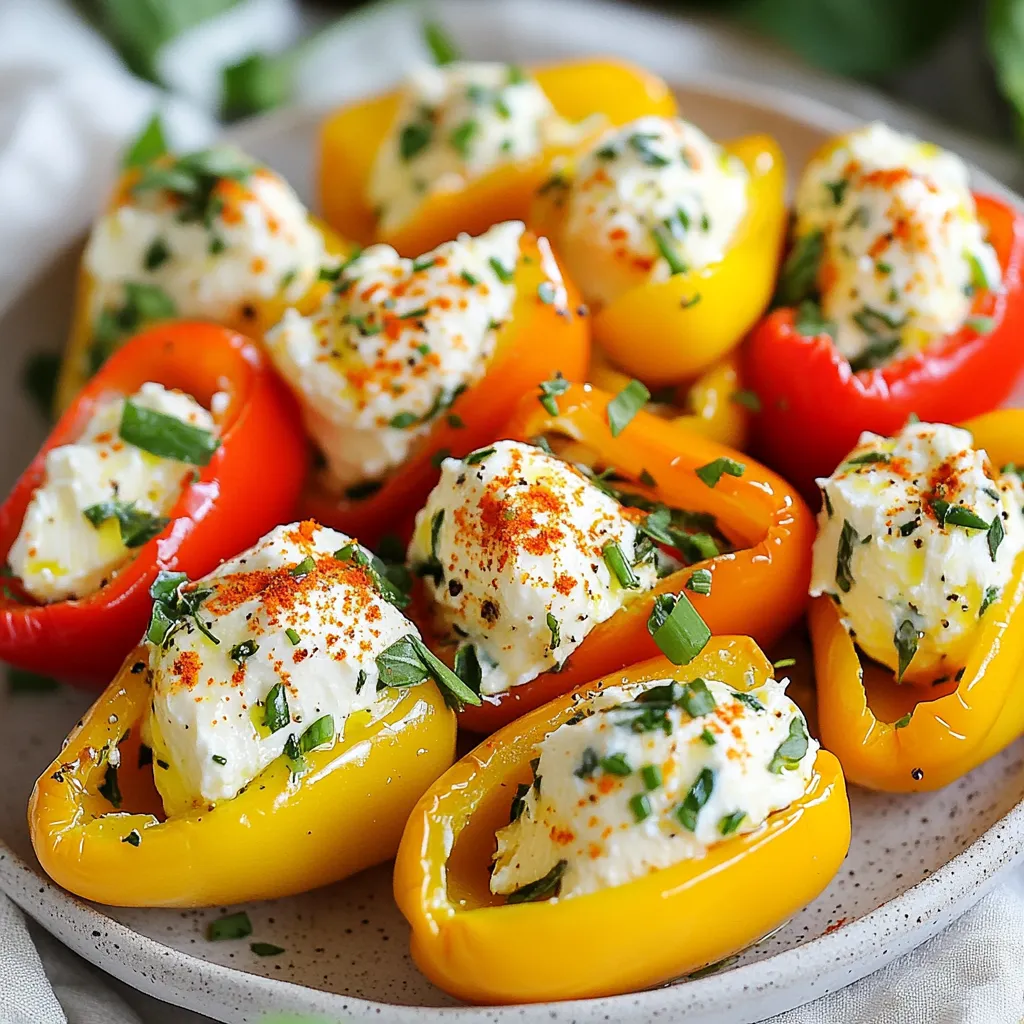 - 12 Mini-Süßpaprika (in verschiedenen Farben) - 225 g Frischkäse, erweicht - 60 ml frische Kräuter (wie Basilikum, Schnittlauch und Petersilie), fein gehackt - 1 Knoblauchzehe, gehackt - 1 Esslöffel Zitronensaft - 1/2 Teelöffel geräuchertes Paprikapulver - Salz und Pfeffer nach Geschmack - Olivenöl zum Beträufeln Um die perfekten Herb Cream Cheese Stuffed Mini Peppers zu machen, brauchst du eine gute Auswahl an Zutaten. Die Mini-Süßpaprika sind der Star. Sie sind bunt und haben einen süßen Geschmack. Frischkäse sorgt für die cremige Füllung. Wähle frische Kräuter wie Basilikum, Schnittlauch und Petersilie. Diese bringen viel Geschmack. Knoblauch verleiht der Mischung einen tollen Kick. Zitronensaft gibt Frische und hilft, die Aromen zu verbinden. Geräuchertes Paprikapulver gibt einen leicht rauchigen Geschmack. Salz und Pfeffer kannst du nach deinem Geschmack hinzufügen. Olivenöl wird am Ende verwendet. Es macht die Paprika noch leckerer und sorgt für Feuchtigkeit. Die Auswahl dieser Zutaten ist wichtig. Sie machen das Gericht einfach und schmackhaft. Du wirst überrascht sein, wie gut diese Kombination ist! {{ingredient_image_2}} Heize deinen Ofen auf 190 °C vor. Nimm die Mini-Süßpaprika und halbiere sie der Länge nach. Entferne die Kerne vorsichtig. Lege die Paprikahälften mit der Schnittfläche nach oben auf ein Backblech. So sind sie bereit für die Füllung. In einer mittleren Schüssel vermische den erweichten Frischkäse und die frischen Kräuter. Füge den gehackten Knoblauch, Zitronensaft, geräuchertes Paprikapulver, Salz und Pfeffer hinzu. Rühre alles gut durch. Die Mischung sollte cremig sein, aber auch gut zusammenhalten. Prüfe die Konsistenz. Sie sollte nicht zu flüssig sein. Jetzt kommt der spaßige Teil! Nimm einen kleinen Löffel oder einen Spritzbeutel. Fülle jede Paprikahälfte großzügig mit der Kräuter-Frischkäse-Mischung. Beträufle die gefüllten Paprika leicht mit Olivenöl. Das gibt extra Geschmack. Backe die Paprika 15-20 Minuten. Sie sind fertig, wenn sie zart sind und der Frischkäse leicht goldbraun aussieht. Lass sie ein paar Minuten abkühlen, bevor du sie servierst. Kräuter-Frischkäse gefüllte Mini-Paprika sind der perfekte Snack. Sie sind leicht zu essen und sehen toll aus. Diese kleinen Leckerbissen passen gut zu vielen Feiern. Egal, ob es eine Party oder ein Picknick ist, sie sind immer ein Hit. Du kannst die Füllung leicht anpassen. Wenn du Feta magst, probiere ihn hinzu. Für einen anderen Geschmack, füge etwas geräucherten Lachs hinzu. So findet jeder etwas, das ihm schmeckt. Die Füllung ist der Schlüssel zu diesem Gericht. Achte darauf, dass der Frischkäse gut erweicht ist. So lässt er sich leicht mischen. Die Kräuter verleihen dem Gericht Frische. Du kannst auch andere Kräuter wie Dill oder Oregano verwenden. Ein Spritzbeutel macht das Füllen einfach. Fülle die Mischung in den Beutel und schneide eine Ecke ab. So kannst du die Füllung genau dosieren. Es macht das Füllen der Paprika schnell und sauber. Mit diesen Tipps wird dein Gericht ein Erfolg. Jeder wird nach dem Rezept fragen! Pro Tipps Frischkäse-Temperatur: Stelle sicher, dass der Frischkäse gut erweicht ist, damit sich die Kräuter und Gewürze gleichmäßig einarbeiten lassen und die Füllung cremiger wird. Kräutermischung: Experimentiere mit verschiedenen Kräutern wie Dill oder Thymian, um den Geschmack deiner Füllung zu variieren und anzupassen. Paprika-Wahl: Wähle Mini-Süßpaprika in verschiedenen Farben für eine ansprechende Präsentation und um die Geschmäcker zu kombinieren. Vorsicht beim Backen: Beobachte die gefüllten Paprika während des Backens, um sicherzustellen, dass sie nicht zu weich werden oder verbrennen. Sie sollten zart, aber fest bleiben. {{image_4}} Du kannst die Füllung ganz einfach anpassen. Eine beliebte Option ist Feta oder Ziegenkäse. Diese Käsesorten geben den Paprika einen tollen Geschmack. Du kannst sie auch mit Gemüse oder Fleisch füllen. Zum Beispiel passen Hackfleisch oder gegrilltes Gemüse gut. Diese Varianten machen das Gericht noch interessanter und leckerer. Die Gewürze sind sehr wichtig. Du kannst verschiedene Kräuter ausprobieren, um neue Aromen zu entdecken. Petersilie, Schnittlauch und Basilikum sind gute Optionen. Wenn du es schärfer magst, füge etwas Chili oder Cayennepfeffer hinzu. Diese Anpassungen machen deine gefüllten Paprika zu einem echten Geschmackserlebnis. Experimentiere und finde deine perfekte Mischung! Wenn du Reste von den Kräuter-Frischkäse gefüllten Mini-Paprika hast, lagere sie im Kühlschrank. Lege die gefüllten Paprika in einen luftdichten Behälter. So bleiben sie frisch und lecker. Sie halten sich etwa drei bis vier Tage. Wenn du ungebackene gefüllte Paprika aufbewahren möchtest, stelle sicher, dass du sie ebenfalls in einem luftdichten Behälter lagerst. Du kannst sie bis zu zwei Tage im Kühlschrank aufbewahren. So kannst du sie später einfach backen. Wenn es Zeit ist, die gefüllten Paprika wieder zu erwärmen, hast du zwei Optionen: die Mikrowelle oder den Ofen. Die Mikrowelle ist schnell, aber sie kann die Textur verändern. Der Ofen ist die bessere Wahl, um die Knusprigkeit der Paprika zu erhalten. Heize den Ofen auf 175 °C vor. Lege die gefüllten Paprika auf ein Backblech und erwärme sie für etwa 10 bis 15 Minuten. So bleiben sie lecker und frisch. Die gefüllten Paprika halten sich im Kühlschrank etwa 3 bis 4 Tage. Bewahre sie in einem luftdichten Behälter auf. So bleiben sie frisch und schmackhaft. Wenn du sie länger aufbewahren willst, friere die ungebackenen Paprika ein. Du kannst sie später einfach backen. Ja, du kannst die gefüllten Paprika im Voraus machen! Fülle die Paprika und lege sie in den Kühlschrank. Backe sie dann am Tag des Servierens. So sparst du Zeit. Du kannst auch die Füllung im Voraus zubereiten und dann die Paprika füllen. Das macht die Zubereitung noch einfacher. Um die gefüllten Paprika vegan zu machen, ersetze den Frischkäse. Du kannst eine Mischung aus pflanzlichem Frischkäse oder Cashew-Creme verwenden. Füge auch mehr frische Kräuter hinzu, um den Geschmack zu verbessern. So hast du eine leckere und vegane Variante der gefüllten Paprika. Gefüllte Mini-Süßpaprika sind ein leckerer Snack, der einfach zuzubereiten ist. Wir haben die Zutaten, die Zusammenstellung und das Backen Schritt für Schritt besprochen. Experimentiere mit verschiedenen Füllungen und Gewürzen, um deinen eigenen Geschmack zu finden. Diese Paprika sind perfekt für jede Gelegenheit. Lagere die Reste im Kühlschrank und erwärme sie schonend, um die Textur zu erhalten. Probiere es aus und erinnere dich an die Tipps, die du gelernt hast!