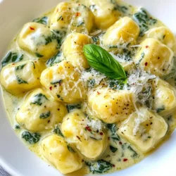 Für die cremigen Spinat-Ricotta-Gnocchi brauchst du: - 2 Tassen frischer Spinat, grob gehackt - 1 Tasse Ricotta-Käse - 1 Tasse Weizenmehl (plus extra zum Bestäuben) - 1 großes Ei - 1/2 Teelöffel Salz - 1/2 Teelöffel frisch geriebene Muskatnuss - 1/4 Tasse geriebener Parmesan-Käse Diese Zutaten bilden die Basis für die Gnocchi. Der Spinat bringt frische Aromen, während der Ricotta für die Cremigkeit sorgt. Das Mehl und das Ei helfen, den Teig zu binden. Zusätzlich benötigst du: - 2 Esslöffel Olivenöl - 2 Knoblauchzehen, fein gehackt - 1/2 Tasse Schlagsahne - Frisch gemahlener schwarzer Pfeffer nach Geschmack Das Olivenöl und der Knoblauch verleihen der Sauce Geschmack. Die Sahne macht die Sauce reichhaltig und cremig. Der schwarze Pfeffer sorgt für die nötige Würze. Für ein schönes Finish kannst du hinzufügen: - Frische Basilikumblätter zur Garnitur - Extra geriebener Parmesan-Käse Diese Toppings bringen Farbe und zusätzlichen Geschmack auf den Teller. Die frischen Basilikumblätter machen das Gericht besonders ansprechend. {{ingredient_image_2}} Um den Gnocchi-Teig herzustellen, beginne mit einer großen Schüssel. Füge den grob gehackten Spinat, Ricotta-Käse, Mehl, Ei, Salz und Muskatnuss hinzu. Mische alles gut, bis ein weicher, leicht klebriger Teig entsteht. Wenn der Teig zu feucht ist, gebe löffelweise mehr Mehl dazu. Du möchtest, dass der Teig gut formbar ist. Bestäube eine saubere Arbeitsfläche mit etwas Mehl. Teile den Teig in vier gleich große Portionen. Rolle jede Portion zu einem langen Strang von etwa 1,5 cm Dicke. Schneide die Stränge in 2,5 cm lange Stücke. Mit einer Gabel drücke Rillen in jedes Stück. Diese Rillen helfen, die Sauce besser zu halten. Koche in einem großen Topf Salzwasser, bis es sprudelt. Lasse die Gnocchi vorsichtig in das kochende Wasser gleiten. Koche sie, bis sie an die Oberfläche schwimmen, was etwa 2-3 Minuten dauert. Verwende einen Schaumlöffel, um die Gnocchi vorsichtig herauszunehmen und lege sie auf einen Teller. Erhitze in einer großen Pfanne bei mittlerer Hitze das Olivenöl und den gehackten Knoblauch. Sauté den Knoblauch für etwa 30 Sekunden, bis er duftet. Gieße die Schlagsahne dazu und lasse sie 2-3 Minuten köcheln. Rühre den geriebenen Parmesan-Käse ein, bis er geschmolzen ist und die Sauce glatt wird. Schmecke die Sauce mit Salz und frisch gemahlenem schwarzem Pfeffer ab. Gib die gekochten Gnocchi in die Pfanne mit der Sahnesauce. Wende sie vorsichtig, bis sie gleichmäßig mit der Sauce überzogen sind. Erwärme alles für weitere 2 Minuten zusammen. Richte die cremigen Spinat-Ricotta-Gnocchi auf Tellern an. Garniere sie mit frischen Basilikumblättern und etwas extra geriebenem Parmesan-Käse, wenn du magst. Um einen tollen Gnocchi-Teig zu machen, ist die richtige Mischung wichtig. Du musst frischen Spinat, Ricotta, Mehl, Ei, Salz und Muskatnuss gut vermengen. Achte darauf, dass der Teig weich, aber nicht zu klebrig ist. Falls er zu feucht ist, füge löffelweise mehr Mehl hinzu. So erreichst du die ideale Konsistenz. Für das Kochen der Gnocchi benutze einen großen Topf mit Salzwasser. Warte, bis das Wasser sprudelt. Gib die Gnocchi vorsichtig hinein und koche sie, bis sie an die Oberfläche schwimmen. Das dauert etwa 2-3 Minuten. Benutze einen Schaumlöffel, um die Gnocchi herauszunehmen. So bleiben sie ganz und lecker. Um die Sahnesauce zu verbessern, verwende frischen Knoblauch. Er verleiht der Sauce ein tolles Aroma. Lass den gehackten Knoblauch in Olivenöl anbraten, bis er duftet. Füge dann die Schlagsahne und Parmesan hinzu. Rühre alles gut um, damit die Sauce schön cremig wird. Schmecke sie mit Salz und Pfeffer ab. Die Gnocchi sehen auf dem Teller noch besser aus, wenn du sie mit frischem Basilikum garnierst. Du kannst auch etwas extra Parmesan darüber streuen. Ein paar bunte Tomatenscheiben oder ein Spritzer Olivenöl verleihen deinem Gericht das gewisse Etwas. So wird jede Portion zum Hingucker. Pro Tipps Frischer Spinat: Verwenden Sie frischen Spinat anstelle von gefrorenem, um den besten Geschmack und die beste Textur zu erzielen. Gnocchi nicht überkochen: Achten Sie darauf, die Gnocchi nur so lange zu kochen, bis sie an die Oberfläche schwimmen, um eine zähe Konsistenz zu vermeiden. Richtige Mehlmenge: Fügen Sie das Mehl nach Bedarf hinzu, um sicherzustellen, dass der Teig nicht zu trocken oder zu klebrig ist. Parmesan hinzufügen: Fügen Sie den geriebenen Parmesan langsam zur Sauce hinzu, damit er gleichmäßig schmilzt und eine cremige Konsistenz erzielt wird. {{image_4}} Wenn du ein vegetarisches Gericht möchtest, hast du viele Optionen. Du kannst einfach auf Fleisch verzichten. Nutze mehr Gemüse, um Geschmack zu bringen. Zucchini oder Pilze passen gut zu deinem Gericht. Sie fügen Textur und Aroma hinzu. Du kannst auch Erbsen oder Süßkartoffeln hinzufügen. Diese machen die Gnocchi noch bunter und schmackhafter. Ricotta ist großartig, aber nicht die einzige Wahl. Du kannst auch Mascarpone oder Feta verwenden. Mascarpone macht die Gnocchi noch cremiger. Feta bringt eine salzige Note mit. Experimentiere mit verschiedenen Käsesorten, um neue Geschmäcker zu entdecken. Achte darauf, die Mengen anzupassen, um die richtige Konsistenz zu behalten. Für eine glutenfreie Option kannst du glutenfreies Mehl nutzen. Es gibt viele Mischungen auf dem Markt. Achte darauf, dass du ein Mehl wählst, das für Pasta geeignet ist. Du kannst auch Kartoffelmehl verwenden. Damit werden die Gnocchi leicht und luftig. Wenn du diese Alternativen verwendest, teste den Teig. So stellst du sicher, dass er die richtige Konsistenz hat. Du kannst die Gnocchi leicht einfrieren. Lege die rohen Gnocchi auf ein Backblech. Achte darauf, dass sie sich nicht berühren. Friere sie für etwa 30 Minuten ein. Danach kannst du sie in einen Gefrierbeutel geben. So bleiben sie frisch bis zu drei Monate. Wenn du sie kochen möchtest, koche sie direkt aus dem Gefrierfach. Falls du Gnocchi übrig hast, bewahre sie im Kühlschrank auf. Lege sie in einen luftdichten Behälter. So bleiben sie bis zu zwei Tage frisch. Wenn du sie aufwärmen möchtest, koche sie kurz in Salzwasser oder brate sie in einer Pfanne an. Die Sahnesauce hält sich gut im Kühlschrank. Bewahre sie in einem luftdichten Behälter auf. Sie bleibt bis zu drei Tage frisch. Wenn du die Sauce aufwärmen möchtest, erhitze sie langsam in einer Pfanne. Rühre gut um, damit sie gleichmäßig warm wird. Um Gnocchi zu machen, brauchst du frischen Spinat, Ricotta und Mehl. Mische diese Zutaten in einer Schüssel. Füge ein Ei, Salz und Muskatnuss hinzu. Knete alles zu einem weichen Teig. Dieser Teig sollte leicht klebrig sein. Teile den Teig in Portionen und forme lange Stränge. Schneide sie in kleine Stücke und drücke mit einer Gabel Rillen hinein. Diese Rillen helfen der Sauce, besser zu haften. Ja, du kannst die Gnocchi im Voraus zubereiten. Forme die Gnocchi und lege sie auf ein Blech. Friere sie ein, bis sie fest sind. Danach kannst du die Gnocchi in einen Beutel geben und im Gefrierschrank aufbewahren. Wenn du sie verwenden möchtest, koche sie direkt aus dem Gefrierschrank. So sparst du Zeit beim Kochen. Zu Spinat-Ricotta-Gnocchi passen viele Beilagen. Ein frischer Salat ist eine gute Wahl. Auch geröstete Gemüse wie Zucchini oder Paprika harmonieren gut. Du kannst auch etwas geriebenen Parmesan darüber streuen. Ein Spritzer Zitronensaft bringt frische Aromen in das Gericht. Um das Gericht vegan zu machen, ersetze den Ricotta durch eine pflanzliche Alternative. Nutze Tofu oder Cashewcreme. Anstelle des Eis kannst du auch Leinsamen oder Chia-Samen verwenden. Diese binden den Teig gut. Verwende pflanzliche Sahne für die Sauce und lasse den Parmesan weg. Das Kochen von Gnocchi dauert nur 2 bis 3 Minuten. Wenn sie an die Oberfläche schwimmen, sind sie fertig. Achte darauf, sie in kleinen Portionen zu kochen. So bleibt das Wasser kochend heiß und die Gnocchi werden gleichmäßig gar. Cremige Spinat-Ricotta-Gnocchi sind einfach und lecker. Wir haben die Hauptzutaten, die Zubereitung und Variationen besprochen. Ich habe hilfreiche Tipps gegeben, damit die Gnocchi perfekt gelingen. Denken Sie daran, dass jede Zutat und jeder Schritt wichtig für den Geschmack ist. Mit ein wenig Übung können Sie dieses Gericht meistern. Probieren Sie verschiedene Käsesorten oder glutenfreie Alternativen aus. Experimentieren Sie mit Soßen und Toppings. Viel Spaß beim Kochen und Genießen der Gnocchi!