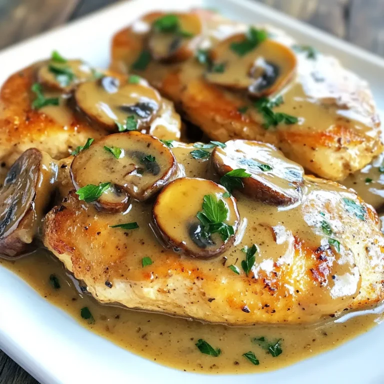 Die Hauptzutaten für cremiges Parmesan-Mushroom-Hühnchen sind einfach und lecker. Hier ist, was Sie brauchen: - 4 Hähnchenbrustfilets, ohne Haut und Knochen - Salz und Pfeffer nach Geschmack - 2 Esslöffel Olivenöl - 250 g Cremini-Pilze, in Scheiben geschnitten - 4 Knoblauchzehen, fein gehackt - 240 ml Hühnerbrühe - 240 ml Schlagsahne - 100 g frisch geriebener Parmesan-Käse - 1 Teelöffel getrockneter Thymian - 1 Teelöffel italienische Gewürzmischung - Frischer Schnittlauch, gehackt (zur Garnitur) Die Gewürze und Kräuter machen das Gericht besonders. Hier sind die wichtigsten: - Salz und Pfeffer: Diese Grundgewürze heben den Geschmack des Hähnchens. - Getrockneter Thymian: Dieser gibt eine feine, würzige Note. - Italienische Gewürzmischung: Sie bringt Aromen von Oregano, Basilikum und mehr. Wenn Sie Abwechslung wollen, probieren Sie diese alternativen Zutaten: - Hähnchenbrust: Sie können auch Hähnchenschenkel verwenden, sie sind saftiger. - Pilze: Champignons sind eine gute Option, wenn Sie keine Cremini haben. - Sahne: Verwenden Sie Kokosmilch für eine milchfreie Variante. - Käse: Gouda oder Mozzarella können Parmesan ersetzen, wenn nötig. Mit diesen Zutaten wird Ihr cremiges Parmesan-Mushroom-Hühnchen ein Hit! {{ingredient_image_2}} Zunächst würzen Sie die Hähnchenbrustfilets mit Salz und Pfeffer. Achten Sie darauf, beide Seiten gut zu bedecken. Nehmen Sie dann eine große Pfanne und erhitzen Sie 2 Esslöffel Olivenöl bei mittelhoher Hitze. Wenn das Öl heiß ist, legen Sie die Hähnchenbrustfilets hinein. Braten Sie sie etwa 5-7 Minuten pro Seite, bis sie goldbraun sind. Wenn das Hähnchen fertig ist, nehmen Sie es aus der Pfanne und legen es beiseite. In derselben Pfanne geben Sie 250 g geschnittene Cremini-Pilze. Braten Sie sie für 4-5 Minuten, bis sie goldbraun sind. Fügen Sie dann 4 fein gehackte Knoblauchzehen hinzu und braten Sie alles für eine weitere Minute. Danach gießen Sie 240 ml Hühnerbrühe in die Pfanne und kratzen Sie alle leckeren Reste vom Boden ab. Lassen Sie die Mischung 2-3 Minuten köcheln. Reduzieren Sie die Hitze und rühren Sie 240 ml Schlagsahne und 100 g frisch geriebenen Parmesan ein. Rühren Sie, bis der Käse geschmolzen ist. Fügen Sie 1 Teelöffel getrockneten Thymian und 1 Teelöffel italienische Gewürzmischung hinzu. Vermischen Sie alles gut. Jetzt können Sie die Hähnchenbrustfilets zurück in die Pfanne geben. Wenden Sie das Hähnchen in der cremigen Sauce. Lassen Sie es etwa 5 Minuten köcheln, damit das Hähnchen die köstlichen Aromen aufnimmt. Probieren Sie die Sauce und passen Sie sie nach Geschmack mit Salz und Pfeffer an. Servieren Sie das Hähnchen auf einem schönen Teller. Löffeln Sie die cremige Pilzsauce großzügig darüber. Garnieren Sie das Gericht mit frisch gehacktem Schnittlauch. Um das Hähnchen perfekt zuzubereiten, beginne mit frischen Brustfilets. Würze sie gut mit Salz und Pfeffer. Erhitze das Olivenöl in einer großen Pfanne bei mittlerer Hitze. Brate die Filets 5-7 Minuten pro Seite. Achte darauf, dass sie goldbraun sind. Nimm das Hähnchen aus der Pfanne und lege es beiseite. So bleibt es saftig. Die Sauce ist der Star dieses Gerichts. Brate die Cremini-Pilze, bis sie goldbraun sind. Füge dann den gehackten Knoblauch hinzu. Lass ihn nur eine Minute kochen, damit er nicht verbrennt. Gieße die Hühnerbrühe in die Pfanne und schabe die Reste vom Boden ab. So bekommst du viel Geschmack. Rühre die Schlagsahne und den Parmesan ein, bis die Sauce cremig ist. Vergiss nicht, die Gewürze hinzuzufügen, um den besten Geschmack zu erzielen. Das Anrichten macht viel aus. Lege das Hähnchen auf einen schönen Teller. Löffele die cremige Pilzsauce großzügig darüber. Für einen frischen Farbklecks, streue gehackten Schnittlauch darüber. So sieht dein Gericht nicht nur gut aus, sondern schmeckt auch fantastisch. Pro Tipps Hähnchen vorher marinieren: Marinieren Sie die Hähnchenbrustfilets mindestens 30 Minuten vor dem Kochen, um mehr Geschmack zu erhalten. Frische Kräuter verwenden: Frische Kräuter wie Thymian oder Petersilie können die Aromen in der Sauce erheblich verbessern. Sauce eindicken: Für eine noch cremigere Sauce können Sie einen Esslöffel Maisstärke in etwas kaltem Wasser auflösen und beim Kochen hinzufügen. Beilagenideen: Servieren Sie das Gericht mit Pasta, Reis oder einem frischen Salat für eine vollständige Mahlzeit. {{image_4}} Für eine vegetarische Version kann man das Hähnchen durch Tofu oder Tempeh ersetzen. Schneiden Sie den Tofu in Würfel und braten Sie ihn goldbraun an. Nutzen Sie die gleiche Sauce mit Pilzen. Das gibt Ihnen einen cremigen, leckeren Geschmack. Um das Gericht glutenfrei zu machen, verwenden Sie glutenfreie Hühnerbrühe. Überprüfen Sie auch den Parmesan. Viele Käsesorten sind glutenfrei, aber es lohnt sich, das Etikett zu prüfen. So bleibt das Gericht für alle genießbar. Sie können das Rezept erweitern, indem Sie weitere Zutaten hinzufügen. Gegrillte Zucchini oder Spinat passen gut. Auch frische Kräuter wie Petersilie oder Basilikum bringen zusätzliche Frische. Experimentieren Sie mit verschiedenen Käsen, wenn Sie wollen! Parmesan ist großartig, aber Gouda oder Mozzarella sind auch lecker. Wenn du Reste von cremigem Parmesan-Mushroom-Hühnchen hast, lagere sie in einem luftdichten Behälter. So bleiben die Aromen frisch. Warte, bis das Gericht auf Raumtemperatur abgekühlt ist. Danach kannst du es im Kühlschrank aufbewahren. Es hält sich bis zu drei Tage. Um die Reste aufzuwärmen, nutze die Mikrowelle. Stelle die Hitze auf mittlere Stufe ein. Erhitze das Hähnchen in kurzen Intervallen von 1-2 Minuten. So bleibt das Hühnchen saftig. Du kannst auch einen Topf auf niedriger Hitze verwenden. Füge etwas Hühnerbrühe hinzu, um die Sauce cremig zu halten. Im Kühlschrank bleibt das Gericht drei bis vier Tage frisch. Wenn du es länger aufbewahren möchtest, friere es ein. In einem geeigneten Gefrierbehälter hält es sich bis zu drei Monate. Achte darauf, die Luft herauszudrücken, um Gefrierbrand zu vermeiden. Die Zubereitung dauert insgesamt 30 Minuten. Du benötigst 15 Minuten für die Vorbereitung und 15 Minuten zum Kochen. Das Hähnchen brät schnell und die Sauce ist einfach zu machen. So kannst du schnell ein köstliches Abendessen zaubern. Du kannst beide Optionen nutzen. Frische Cremini-Pilze geben mehr Geschmack. Tiefgefrorene Pilze sind praktisch und oft schon gewaschen. Wenn du frische Pilze verwendest, achte darauf, sie gut zu reinigen. Die richtige Wahl hängt von deiner Zeit und deinen Vorlieben ab. Zu cremigem Parmesan-Mushroom-Hühnchen passen viele Beilagen. Hier sind einige Vorschläge: - Reis: Er nimmt die Sauce gut auf. - Pasta: Eine tolle Ergänzung zur cremigen Sauce. - Gemüse: Gedünsteter Brokkoli oder grüne Bohnen sind sehr lecker. - Salat: Ein frischer grüner Salat bringt Farbe auf den Teller. Diese Beilagen ergänzen das Gericht gut und bieten eine ausgewogene Mahlzeit. In diesem Blogbeitrag haben wir die besten Zutaten, die Zubereitung und wichtige Tipps für unser cremiges Parmesan-Mushroom-Hühnchen besprochen. Sie können Variationen ausprobieren, um das Gericht anzupassen. Denken Sie daran, dass die Lagerung wichtig ist, damit Sie lange genießen können. Mit den Antworten auf häufige Fragen sind Sie nun gut gerüstet. Machen Sie sich bereit, dieses Rezept auszuprobieren und Ihre Gäste zu beeindrucken. Viel Spaß beim Kochen!