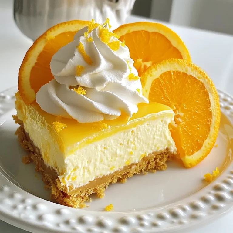 Für einen Orange Creamsicle Cheesecake brauchst du folgende Zutaten: - 1 ½ Tassen Graham-Cracker-Brösel - ½ Tasse ungesalzene Butter, geschmolzen - 1 Tasse Frischkäse, weich - 1 Tasse griechischer Joghurt - ¾ Tasse Zucker - 2 große Eier - 1 Esslöffel Vanilleextrakt - Zest von 2 Orangen - ½ Tasse frisch gepresster Orangensaft - 1 Teelöffel Orangenauszug - Eine Prise Salz Jede dieser Zutaten spielt eine wichtige Rolle. Die Graham-Cracker-Brösel geben dem Kuchen einen knusprigen Boden. Der Frischkäse sorgt für eine cremige Füllung, während der Joghurt den Käsekuchen leicht macht. Der Orangensaft und die Zest geben den frischen, fruchtigen Geschmack. Falls du einige Zutaten nicht hast, gibt es gute Alternativen: - Statt Frischkäse kannst du auch Ricotta verwenden. - Griechischer Joghurt kann durch normalen Joghurt ersetzt werden. - Verwende Honig oder Kokoszucker anstelle von Zucker. - Für die Butter kannst du Kokosöl verwenden. Mit diesen Ersatzstoffen bleibt der Geschmack ähnlich, und du kannst den Kuchen nach deinem Geschmack anpassen. Wähle frische Zutaten für den besten Geschmack. Achte darauf, dass der Frischkäse gut kühl und weich ist. Das macht das Rühren einfacher. Frische Orangen sind wichtig, um den besten Saft und Zest zu bekommen. Kaufe sie am besten in der Saison. Wenn du die Möglichkeit hast, kaufe Bio-Zutaten. Die sind oft frischer und gesünder. Achte darauf, dass die Butter ungesalzen ist. Das hilft, den perfekten Geschmack zu erreichen. Vermeide verarbeite Zutaten, um einen natürlichen Geschmack zu gewährleisten. {{ingredient_image_2}} Zuerst heizen Sie Ihren Ofen auf 163°C vor. Fetten Sie eine 23 cm große Springform ein. In einer großen Rührschüssel vermengen Sie 1 ½ Tassen Graham-Cracker-Brösel mit ½ Tasse geschmolzener Butter. Mischen Sie alles gut, bis es gleichmäßig aussieht. Drücken Sie diese Mischung fest in den Boden der Springform. Backen Sie die Kruste für 10 Minuten und lassen Sie sie dann abkühlen. Für die Füllung nehmen Sie eine große Rührschüssel. Geben Sie 1 Tasse weichen Frischkäse hinein und rühren Sie ihn mit einem Handmixer glatt. Fügen Sie ¾ Tasse Zucker hinzu und schlagen Sie weiter, bis die Mischung fluffig ist. Dann geben Sie 1 Tasse griechischen Joghurt dazu und mixen, bis alles gut vermischt ist. Fügen Sie nun die Eier nacheinander hinzu und rühren Sie nach jeder Zugabe gut um. Geben Sie 1 Esslöffel Vanilleextrakt, die Zesten von 2 Orangen, ½ Tasse frisch gepressten Orangensaft, 1 Teelöffel Orangenauszug und eine Prise Salz hinzu. Mischen Sie, bis der Teig ganz glatt ist. Gießen Sie die Käsekuchenmischung über die abgekühlte Graham-Cracker-Kruste. Backen Sie den Käsekuchen für 50-60 Minuten im vorgeheizten Ofen. Die Mitte sollte fest, aber noch leicht wackelig sein. Schalten Sie dann den Ofen aus und lassen Sie den Käsekuchen eine Stunde im Ofen abkühlen. Lassen Sie ihn anschließend für mindestens 4 Stunden, am besten über Nacht, im Kühlschrank ruhen. Wenn Sie bereit sind zu servieren, entfernen Sie vorsichtig die Seiten der Springform. Schneiden Sie den Käsekuchen in Stücke und garnieren Sie ihn mit Schlagsahne und Orangenzesten. Beim Backen eines Käsekuchens gibt es einige häufige Fehler. Ein großer Fehler ist, den Käsekuchen zu lange zu backen. Er sollte in der Mitte leicht wackeln. Ein weiterer Fehler ist, die Zutaten zu schnell zu mischen. Dies kann Luftblasen erzeugen, die Risse im Käsekuchen verursachen. Auch das Überfüllen der Springform kann Probleme bringen. Achten Sie darauf, die Form nur zur Hälfte zu füllen. Um die perfekte Konsistenz zu erreichen, verwenden Sie weichen Frischkäse. Lassen Sie ihn vorher bei Raumtemperatur stehen. Mischen Sie die Zutaten bei niedriger Geschwindigkeit. Auf diese Weise bleibt der Käsekuchen schön cremig. Fügen Sie die Eier einzeln hinzu und rühren Sie nur leicht. Dies verhindert eine zu luftige Masse. Achten Sie auch darauf, die Mischung nicht zu überarbeiten. Ein glatter, gleichmäßiger Teig sorgt für ein besseres Ergebnis. Es gibt viele Möglichkeiten, den Geschmack zu verfeinern. Fügen Sie zusätzliche Vanille oder eine Prise Muskatnuss hinzu. Auch Zimt kann eine interessante Note geben. Experimentieren Sie mit verschiedenen Zitrusfrüchten. Limetten- oder Zitronensaft können frische Akzente setzen. Für einen besonderen Kick können Sie auch weiße Schokolade unterrühren. Diese kleinen Anpassungen machen den Käsekuchen noch leckerer. Pro Tipps Frischkäse richtig zubereiten: Stellen Sie sicher, dass der Frischkäse weich und zimmerwarm ist, um eine glatte und klumpenfreie Käsekuchenmischung zu erhalten. Orangensaft frisch pressen: Verwenden Sie frisch gepressten Orangensaft für den besten Geschmack und ein intensives Aroma im Käsekuchen. Langsame Abkühlung: Lassen Sie den Käsekuchen im abgeschalteten Ofen abkühlen, damit er gleichmäßig sinkt und Risse in der Oberfläche vermieden werden. Über Nacht kühlen: Lassen Sie den Käsekuchen über Nacht im Kühlschrank ruhen, um die Aromen zu intensivieren und eine perfekte Textur zu erzielen. {{image_4}} Um eine vegane Orange Creamsicle Cheesecake zu machen, tauschen Sie die Eier und den Frischkäse aus. Verwenden Sie stattdessen: - 1 Tasse Cashewkerne (über Nacht eingeweicht) - ½ Tasse Kokoscreme - ¼ Tasse Agavendicksaft oder Ahornsirup Mischen Sie die Zutaten in einem Mixer bis sie glatt sind. Fügen Sie dann den frisch gepressten Orangensaft und die Zesten hinzu. Für eine glutenfreie Variante verwenden Sie glutenfreie Graham-Cracker oder Mandelmehl. Hier ist eine einfache Lösung: - 1 ½ Tassen glutenfreie Kekse - ½ Tasse geschmolzene Kokosnussöl anstelle von Butter Mischen Sie diese Zutaten und drücken Sie sie in die Springform. Es funktioniert genauso gut! Um den Käsekuchen interessanter zu machen, probieren Sie verschiedene Aromen. Hier sind einige Ideen: - Fügen Sie 1 Teelöffel Zimt für Wärme hinzu. - Experimentieren Sie mit Schokoladenstückchen oder Kokosraspeln. - Verwenden Sie andere Zitrusfrüchte wie Limetten oder Grapefruit für einen anderen Geschmack. Diese Variationen machen den Käsekuchen einzigartig und aufregend! Lagern Sie den Orange Creamsicle Cheesecake in einem luftdichten Behälter. Das hilft, den Käsekuchen frisch zu halten. Stellen Sie sicher, dass der Käsekuchen vollständig abgekühlt ist, bevor Sie ihn lagern. Decken Sie ihn mit Frischhaltefolie ab, um ihn vor Gerüchen im Kühlschrank zu schützen. Im Kühlschrank bleibt der Käsekuchen bis zu einer Woche frisch. Wenn Sie ihn länger aufbewahren möchten, können Sie ihn einfrieren. Der Käsekuchen hält sich bis zu drei Monate im Gefrierschrank. Achten Sie darauf, ihn gut zu verpacken. Verwenden Sie Frischhaltefolie, gefolgt von Alufolie. So bleibt der Geschmack optimal erhalten. Lassen Sie den Käsekuchen vor dem Servieren kurz bei Raumtemperatur stehen. So wird er weicher und geschmackvoller. Wenn Sie ihn aufwärmen möchten, verwenden Sie den Ofen. Stellen Sie den Ofen auf 150°C ein und erwärmen Sie den Käsekuchen für etwa 10-15 Minuten. Servieren Sie ihn mit Schlagsahne oder frischen Orangenscheiben für einen besonderen Touch. Die gesamte Zubereitungszeit für den Orange Creamsicle Cheesecake beträgt etwa 6 Stunden. Dazu gehören 20 Minuten Vorbereitungszeit, 50 bis 60 Minuten Backzeit und mindestens 4 Stunden Kühlzeit. Ich finde es am besten, den Käsekuchen über Nacht kühlen zu lassen. So wird er perfekt fest und lecker. Ja, du kannst diesen Käsekuchen im Voraus zubereiten. Ich empfehle, ihn einen Tag vorher zu machen. Das gibt den Aromen Zeit, sich zu entfalten. Außerdem wird der Käsekuchen dadurch fester und einfacher zu schneiden. Bewahre ihn einfach im Kühlschrank auf, bis du ihn servieren möchtest. Es gibt einige Gründe, warum dein Käsekuchen nicht fest geworden sein könnte. Zuerst könnte die Backzeit zu kurz gewesen sein. Der Käsekuchen sollte in der Mitte leicht wackelig sein, aber nicht flüssig. Ein weiterer Grund könnte sein, dass die Zutaten nicht gut vermischt wurden. Stelle sicher, dass du den Frischkäse und den Zucker gut schaumig rührst. Zu viel Feuchtigkeit, wie zu viel Orangensaft, kann auch die Konsistenz beeinflussen. Dieser Blogbeitrag zeigt, wie du einen köstlichen Orange Creamsicle Cheesecake herstellen kannst. Du lernst die besten Zutaten, die Zubereitungsschritte und nützliche Tipps kennen. Denke beim Backen daran, häufige Fehler zu vermeiden und den Geschmack zu verfeinern. Du kannst sogar vegane oder glutenfreie Varianten ausprobieren. Wenn du diese Hinweise befolgst, wird dein Käsekuchen sicher ein Hit! Experimentiere mit dem Rezept und genieße das Ergebnis. Viel Spaß beim Backen und Verwöhnen deiner Gäste!