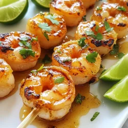 - 450 g große Garnelen, geschält und entdarmt - 60 ml Honig - 30 ml frisch gepresster Limettensaft - Schale von 1 Limette - 30 ml Olivenöl - 2 Knoblauchzehen, fein gehackt - 1 Teelöffel Paprikapulver - 1/2 Teelöffel Salz - 1/4 Teelöffel schwarzer Pfeffer - 60 ml frischer Koriander, gehackt (zum Garnieren) - Limettenscheiben (zum Servieren) Für dieses Rezept sind die Garnelen die Hauptzutat. Wähle große, frische Garnelen. Sie haben einen tollen Geschmack und eine gute Textur. Honig bringt Süße und hilft, die Garnelen zu karamellisieren. Limettensaft fügt Frische hinzu und sorgt für ein tolles Aroma. Die Limettenschale verstärkt den Limettengeschmack. Olivenöl macht die Marinade geschmeidig und sorgt dafür, dass die Garnelen nicht kleben. Knoblauch gibt Tiefe und Würze. Paprikapulver bringt eine leichte Schärfe und Farbe. Salz und Pfeffer heben die Aromen hervor. Frischer Koriander verleiht den Garnelen einen frischen Geschmack, während die Limettenscheiben ein schönes Garnish sind. Achte beim Kauf von Garnelen auf ihre Farbe. Sie sollten hell und glänzend sein. Die Schale sollte fest sein und nicht schleimig. Rieche an ihnen; frische Garnelen sollten nach Meer riechen, nicht nach Fisch. Wenn du gefrorene Garnelen kaufst, wähle solche, die im Gefrierfach sind. Das zeigt, dass sie frisch gefangen wurden. Überlege auch, lokale Anbieter zu wählen, die nachhaltig fischen. So unterstützt du die Umwelt und bekommst die beste Qualität. {{ingredient_image_2}} Um die Garnelen perfekt zu marinieren, beginne mit einer Schüssel. Mische dort 60 ml Honig, 30 ml frisch gepressten Limettensaft und die Schale von einer Limette. Füge 30 ml Olivenöl, zwei fein gehackte Knoblauchzehen, 1 Teelöffel Paprikapulver, 1/2 Teelöffel Salz und 1/4 Teelöffel schwarzen Pfeffer hinzu. Rühre alles gut um, bis die Marinade gleichmäßig aussieht. Dann gib die 450 g geschälten und entdarmten Garnelen in die Schüssel. Wende die Garnelen, damit sie die Marinade vollständig aufnehmen. Decke die Schüssel ab und lege sie für 30 Minuten in den Kühlschrank. So können die Aromen gut einziehen. Während die Garnelen marinieren, kannst du den Grill vorbereiten. Heize den Grill auf mittelhohe Hitze vor. Wenn du Holzspieße verwendest, solltest du diese vorher 15 Minuten in Wasser einweichen. Das verhindert, dass sie verbrennen. Wenn der Grill heiß ist, sind wir bereit für die nächste Phase. Stecke die marinierten Garnelen auf die Spieße. Lege die Spieße vorsichtig auf den Grill. Grill die Garnelen für 2-3 Minuten pro Seite. Du erkennst, dass sie fertig sind, wenn sie rosa und durchscheinend werden. Achte darauf, sie nicht zu überkochen. Nach dem Grillen nimm die Spieße vom Grill. Lass die Garnelen für ein paar Minuten ruhen. Serviere sie heiß, garniert mit frischem Koriander und Limettenscheiben. Drücke etwas Limettensaft auf die Garnelen für einen zusätzlichen Frischekick. Grillen kann Spaß machen, aber es gibt einige Fehler, die man vermeiden sollte. Ein häufiger Fehler ist, die Garnelen zu lange zu grillen. Dadurch werden sie zäh und trocken. Achte darauf, sie nur 2-3 Minuten pro Seite zu grillen. Ein weiterer Fehler ist, die Garnelen nicht gut zu marinieren. Eine gute Marinade macht den Geschmack lebendig. Stelle sicher, dass die Garnelen gleichmäßig mit der Marinade bedeckt sind. Die Grilltemperatur ist wichtig für den Erfolg. Du solltest den Grill auf mittelhohe Hitze vorheizen. Wenn es zu heiß ist, können die Garnelen schnell verbrennen. Wenn es zu kühl ist, garen sie nicht richtig. Ein guter Test ist, deine Hand 5 cm über den Grill zu halten. Wenn du nach 2 Sekunden wegziehen musst, ist die Temperatur gut. Die Marinierzeit ist der Schlüssel zu köstlichen Garnelen. Mindestens 30 Minuten im Kühlschrank helfen, die Aromen aufzunehmen. Wenn du mehr Zeit hast, lasse die Garnelen bis zu 2 Stunden marinieren. So wird der Geschmack intensiver. Aber überlasse sie nicht zu lange in der Marinade. Sonst kann die Säure der Limette die Garnelen zäh machen. Pro Tipps Garnelen richtig vorbereiten: Achten Sie darauf, die Garnelen gründlich zu schälen und zu entdarmen, um einen angenehmen Geschmack zu gewährleisten. Marinade ziehen lassen: Lassen Sie die Garnelen mindestens 30 Minuten in der Marinade ruhen, um die Aromen optimal aufzunehmen. Grilltemperatur überprüfen: Stellen Sie sicher, dass der Grill gut vorgeheizt ist, um ein gleichmäßiges Garen der Garnelen zu gewährleisten. Überkochen vermeiden: Grillen Sie die Garnelen nur, bis sie rosa und durchscheinend sind, um eine zarte Textur zu erhalten. {{image_4}} Du kannst das Rezept leicht anpassen. Füge mehr Gewürze hinzu, um den Geschmack zu verändern. Zum Beispiel, eine Prise Cayennepfeffer gibt eine schöne Schärfe. Frische Kräuter wie Basilikum oder Minze sind auch tolle Ergänzungen. Sie bringen einen frischen Geschmack, der die Garnelen hebt. Experimentiere mit verschiedenen Gewürzen, um deine eigene Note zu finden. Wenn du keine Garnelen magst, probiere Hähnchen oder Fisch. Hähnchenbrust passt gut zur Honig-Limetten-Marinade. Achte darauf, die Garzeit anzupassen. Bei Fisch empfehle ich Lachs oder tilapia, da sie die Aromen gut aufnehmen. Beide sind ebenfalls einfach zu grillen und lecker. Die richtigen Beilagen machen das Gericht perfekt. Serviere die Garnelen mit einem frischen Salat. Ein Gurken-Minz-Salat passt gut zu den Aromen. Auch gegrilltes Gemüse ist eine gute Wahl. Zucchini und Paprika sind einfach zuzubereiten und ergänzen den Geschmack. Reis oder Quinoa sind tolle Optionen, um die Mahlzeit zu vervollständigen. Du kannst die Reste der Honig-Limetten Grillgarnelen einfach aufbewahren. Lege sie in einen luftdichten Behälter. Stelle sicher, dass sie gut abgekühlt sind. So bleiben sie frisch. Im Kühlschrank halten sie sich bis zu drei Tage. Wenn du sie länger aufbewahren möchtest, ist das Einfrieren eine gute Option. Um die gegrillten Garnelen einzufrieren, lege sie in einen gefrierfesten Beutel. Drücke die Luft heraus, bevor du den Beutel schließt. So bleiben die Garnelen saftig. Du kannst sie bis zu drei Monate im Gefrierschrank lassen. Wenn du sie später nutzen möchtest, lasse sie im Kühlschrank auftauen. Um die Garnelen aufzuwärmen, nutze eine Pfanne bei mittlerer Hitze. Füge einen kleinen Schuss Olivenöl hinzu. Erhitze die Garnelen für etwa 2-3 Minuten. Achte darauf, sie nicht zu lange zu erhitzen. So bleiben sie zart und lecker. Du kannst auch die Mikrowelle nutzen, aber achte auf die Zeit. 30 Sekunden sind ein guter Start. Mariniere die Garnelen mindestens 30 Minuten. So ziehen die Aromen gut ein. Wenn du mehr Geschmack willst, lasse sie bis zu 2 Stunden marinieren. Ja, eine Grillpfanne funktioniert gut. Erhitze sie auf mittlerer Hitze und folge dem gleichen Prozess wie beim Grill. Die Garnelen werden auch hier lecker und saftig. Für Beilagen empfehle ich frischen Salat oder Reis. Auch Gemüse wie gegrillte Paprika passt gut dazu. Diese Beilagen ergänzen den süßen und sauren Geschmack der Garnelen perfekt. Wir haben die Zutaten und den Prozess für Honig-Limetten Grillgarnelen behandelt. Ich habe Tipps zum Marinieren und Grillen gegeben. Außerdem teilte ich häufige Fehler und die ideale Grilltemperatur. Das Rezept bietet viele Variationen, wie Gewürze oder alternative Proteine. Denke an das richtige Lagern und Aufwärmen der Reste. Grillen kann einfach und lecker sein, wenn du diese Schritte befolgst. Mach beim nächsten Grillabend Freude mit diesen saftigen Garnelen!