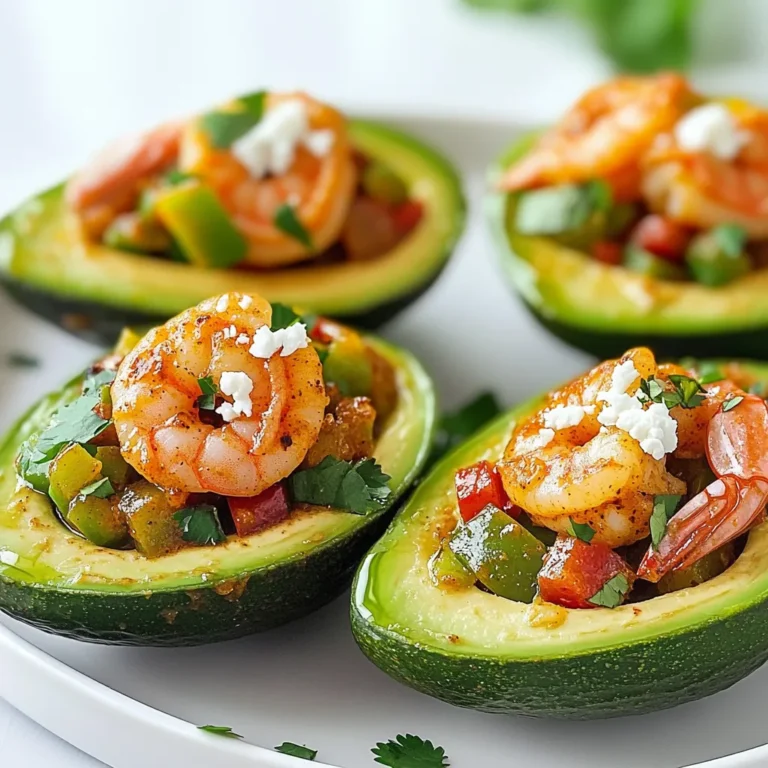 - 2 reife Avocados, halbiert und entsteint - 450 g mittelgroße Garnelen, geschält und entdarmt - 2 Esslöffel Cajun-Gewürz Die Avocados sind der Star in diesem Rezept. Sie sind cremig und gesund. Die Garnelen bringen einen tollen Geschmack, besonders wenn sie mit Cajun-Gewürz mariniert werden. Dieses Gewürz hat eine Mischung aus Paprika, Zwiebel und Knoblauch, die ein wunderbares Aroma erzeugt. - 1 kleine rote Paprika, gewürfelt - 1 kleine grüne Paprika, gewürfelt - 60 ml rote Zwiebel, fein gehackt - 1 Zehe Knoblauch, gehackt - 60 ml frischer Koriander, gehackt Die Paprika bringt Farbe und Crunch. Die rote Zwiebel fügt Süße hinzu, und der Knoblauch gibt einen kräftigen Geschmack. Der Koriander rundet das Gericht ab und sorgt für Frische. Jede Zutat ist wichtig für das Gesamtbild. - 1 Esslöffel Olivenöl - Saft von 1 Limette - Zerbröckelter Feta-Käse (optional) Olivenöl hilft, die Garnelen perfekt zu braten. Limettensaft bringt Säure und belebt die Aromen. Feta ist optional, aber er macht die Füllung noch besser. Er gibt einen salzigen Kontrast zu den anderen Zutaten. Zuerst nimmst du die Garnelen und legst sie in eine Schüssel. Füge 2 Esslöffel Cajun-Gewürz und 1 Esslöffel Olivenöl hinzu. Mische alles gut, bis die Garnelen gleichmäßig bedeckt sind. Das Gewürz sorgt für den typischen Cajun-Geschmack. Achte darauf, dass alle Garnelen gut beschichtet sind, damit sie beim Braten würzig und lecker sind. Erhitze eine Pfanne auf mittlere bis hohe Hitze. Wenn die Pfanne heiß ist, füge die gewürzten Garnelen hinzu. Brate sie für 3 bis 4 Minuten. Du erkennst, dass sie fertig sind, wenn sie rosa und undurchsichtig sind. Nimm die Pfanne vom Herd und lass die Garnelen kurz abkühlen. So bleiben sie saftig und zart. Nimm eine größere Schüssel und gib die sautierten Garnelen hinein. Füge die gewürfelte rote und grüne Paprika, die fein gehackte rote Zwiebel, den gehackten Knoblauch und den frischen Koriander hinzu. Träufle den Saft von 1 Limette über die Mischung. Mit Salz und Pfeffer abschmecken und alles vorsichtig umrühren. Diese Füllung wird bunt und frisch. Halbiere die reifen Avocados und entferne den Kern. Mit einem Löffel füllst du die Garnelenmischung großzügig in die Avocadohälften. Achte darauf, dass die Avocados gut gefüllt sind, damit sie schön aussehen. Die Kombination aus Avocado und Garnelen sieht nicht nur toll aus, sondern schmeckt auch fantastisch. Wenn du magst, streue etwas zerbröckelten Feta-Käse über die gefüllten Avocados. Der Käse gibt einen tollen Geschmack und eine schöne Textur. Du kannst auch frische Kräuter oder Chili-Flocken für mehr Aroma hinzufügen. Diese kleinen Extras machen dein Gericht noch besonderer. - Für zarte Garnelen, garen Sie sie 3-4 Minuten bei mittlerer Hitze. - Marinieren Sie die Garnelen mindestens 15 Minuten mit Cajun-Gewürz und Olivenöl. So nehmen sie den Geschmack gut auf. - Wählen Sie reife Avocados, die leicht drücken. Sie sollten nicht zu hart sein. - Lagern Sie die Avocados bei Raumtemperatur. Nach dem Schneiden, nutzen Sie Limettensaft, um die Frische zu bewahren. - Für mehr Schärfe, fügen Sie eine Prise Cayennepfeffer oder frische Jalapeños hinzu. - Experimentieren Sie mit anderen Gewürzen, wie Paprika oder Kreuzkümmel, um neue Aromen zu entdecken. {{image_4}} Wenn du eine vegetarische Version der Cajun Shrimp Stuffed Avocados machen möchtest, gibt es viele Alternativen. Eine tolle Option sind schwarze Bohnen oder Kichererbsen. Diese bringen einen guten Biss und sind sehr nahrhaft. Du kannst auch gebratene Zucchini oder Pilze verwenden, um mehr Geschmack zu erhalten. Für die Rezeptanpassungen kannst du das Cajun-Gewürz mit Paprika, Kreuzkümmel und Knoblauchpulver mischen. Das gibt der Füllung eine schöne Tiefe. Zuerst rühre die Bohnen in die Mischung mit Paprika, Zwiebel und Koriander. Füge dann den Limettensaft hinzu und schmecke es gut ab. Du kannst die Füllung für die Avocados auch variieren. Probiere zum Beispiel eine Mischung aus gebratenem Lachs oder Thunfisch. Der Geschmack wird anders, aber immer noch lecker. Die Gewürze könnten hier anders sein. Versuche italienische Kräuter wie Oregano oder Basilikum für eine mediterrane Note. Damit erhältst du eine ganz neue Geschmacksrichtung. Neugierige Kombinationen sind auch mit Mango, Mais oder sogar scharfen Jalapeños möglich. Wenn du die gefüllten Avocados servierst, denke an passende Beilagen. Ein frischer Salat mit Limettendressing passt gut dazu. Auch Tortilla-Chips oder etwas Brot sind tolle Ergänzungen. Für Getränke empfehle ich ein leichtes Bier oder einen fruchtigen Cocktail. Diese Kombis machen das Essen noch besser. Für besondere Anlässe, wie Geburtstagsfeiern, sind die gefüllten Avocados ein echter Hingucker! Sie sehen toll aus und schmecken fantastisch. Um gefüllte Avocados frisch zu halten, lege sie in einen luftdichten Behälter. So bleibt die Avocado grün und lecker. Du kannst auch etwas Limettensaft auf die Schnittfläche träufeln. Das hilft, die Farbe zu bewahren. Wenn du die Füllung aufbewahren willst, lagere sie getrennt. Stelle sicher, dass sie ebenfalls in einem luftdichten Behälter ist. So bleibt der Geschmack frisch. Die frischesten gefüllten Avocados solltest du innerhalb von 1 bis 2 Tagen essen. Nach dieser Zeit können sie matschig werden. Anzeichen von Verderb sind braune Stellen oder ein unangenehmer Geruch. Wenn die Avocado weich wird, ist es Zeit, sie zu entsorgen. Leider kann dieses Rezept nicht gut eingefroren werden. Die Textur der Avocado leidet beim Einfrieren. Aber du kannst die Garnelenmischung einfrieren. Lagere sie in einem gefrierfesten Behälter. So bleibt sie bis zu 2 Monate haltbar. Wenn du sie verwenden möchtest, taue die Mischung im Kühlschrank auf. Erhitze sie dann in einer Pfanne, bevor du sie in die Avocados füllst. Gefüllte Avocados bleiben im Kühlschrank etwa 1-2 Tage frisch. Lagere sie in einem luftdichten Behälter, um die Frische zu erhalten. Die Avocados können schnell braun werden. Ein Spritzer Limettensaft kann helfen, dies zu verhindern. Vermeide es, sie bei Zimmertemperatur zu lassen, da sie schnell verderben. Ja, gefrorene Garnelen sind eine gute Option. Sie sind oft günstiger und länger haltbar. Du musst sie jedoch vorher auftauen. Achte darauf, sie vor dem Kochen gut abzutropfen. Dies sorgt dafür, dass das Gericht nicht wässrig wird. Der Nachteil ist, dass gefrorene Garnelen manchmal weniger Geschmack haben. Frische Garnelen schmecken meist besser. Um die Avocados vegan zu machen, ersetze die Garnelen durch eine pflanzliche Proteinquelle. Du kannst Kichererbsen oder Tofu verwenden. Würze sie mit Cajun-Gewürz, um den gleichen Geschmack zu erzielen. Statt Feta kannst du veganen Käse verwenden. Auch Avocado kann eine gute Basis für die Füllung sein. Experimentiere mit verschiedenen Gewürzen und Gemüse, um deine eigene vegane Version zu kreieren. In diesem Blogbeitrag habe ich die leckeren gefüllten Avocados mit Garnelen behandelt. Wir haben die Hauptzutaten, das richtige Zubereiten der Garnelen und das Anrichten der Füllung besprochen. Zudem gab es Tipps für mehr Anpassungen und Variationen des Rezepts. Abschließend ist diese Speise gesund und einfach zuzubereiten. Experimentiere mit verschiedenen Füllungen und Gewürzen. Viel Spaß beim Kochen!