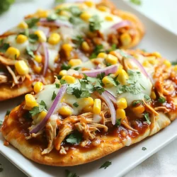 Um BBQ-Hähnchen Fladenbrot-Pizza zu machen, brauchst du diese Hauptzutaten: - 2 Fladenbrote (gekauft oder selbstgemacht) - 1 Tasse gekochtes Hähnchen, zerkleinert - 1/2 Tasse BBQ-Sauce (deiner Lieblingsmarke) - 1 Tasse geriebener Mozzarella-Käse - 1/2 rote Zwiebel, dünn geschnitten - 1/2 Tasse Maiskörner (frisch oder gefroren) - 1/4 Tasse frischer Koriander, gehackt - 1 Esslöffel Olivenöl - Salz und Pfeffer nach Geschmack Diese Zutaten sind leicht zu finden und machen die Pizza köstlich. Die BBQ-Sauce macht viel aus. Du kannst süße, rauchige oder scharfe Saucen wählen. Eine gute BBQ-Sauce passt perfekt zum Hähnchen und dem Käse. Für den Käse ist geriebener Mozzarella am besten. Er schmilzt schön und hat einen milden Geschmack. Du kannst auch eine Mischung aus verschiedenen Käsesorten verwenden, wenn du möchtest. Falls du kein Fladenbrot hast, gibt es Alternativen. Du kannst Tortillas oder Pita-Brot verwenden. Beides ist dick genug und hält die Füllung gut. Wenn du glutenfreie Optionen suchst, probiere glutenfreies Fladenbrot oder Blumenkohl-Pizza-Böden. Diese Alternativen geben der Pizza auch einen neuen Twist. {{ingredient_image_2}} Zuerst nimmst du das gekochte Hähnchen. Ich empfehle, das Hähnchen zerkleinert zu verwenden. Füge in einer Schüssel die BBQ-Sauce hinzu. Mische beides gut, bis das Hähnchen gleichmäßig bedeckt ist. Das Hähnchen wird dann saftig und voller Geschmack. Lass die Mischung kurz stehen, damit die Aromen einziehen. Heize deinen Ofen auf 200 °C vor. Lege jetzt die Fladenbrote auf ein Backblech. Jedes Fladenbrot erhält einen leichten Anstrich mit Olivenöl. So werden sie knusprig. Verteile die BBQ-Hähnchen-Mischung gleichmäßig auf den Fladenbrote. Achte darauf, einen kleinen Rand zu lassen. Streue dann den geriebenen Mozzarella-Käse über die Hähnchen-Schicht. Das sorgt für einen leckeren, geschmolzenen Käse. Jetzt ist es Zeit, die Fladenbrote zu backen. Schiebe das Blech in den Ofen und backe sie 12 bis 15 Minuten. Der Käse sollte schmelzen und die Ränder goldbraun werden. Wenn die Pizzen fertig sind, nimm sie vorsichtig heraus. Lass sie eine Minute abkühlen. Bestreue die Oberseite mit frischem Koriander. Schneide die Pizza in Stücke und serviere sie heiß. Die Kombination aus BBQ-Hähnchen und Käse ist einfach köstlich! Um die perfekte Textur für deine BBQ-Hähnchen Fladenbrot-Pizza zu erreichen, achte auf die Backzeit. Backe die Pizzen bei 200 °C. Die Ränder sollten goldbraun sein. Ein leichtes Bestreichen der Fladenbrote mit Olivenöl sorgt für Knusprigkeit. Lasse die Pizza nach dem Backen kurz abkühlen. So bleibt der Käse schön geschmolzen und die Pizza bleibt stabil. Die BBQ-Sauce ist entscheidend für den Geschmack. Du kannst die Sauce nach deinem Geschmack wählen. Probiere verschiedene Marken aus, um deine Lieblingssorte zu finden. Füge mehr oder weniger Salz und Pfeffer hinzu, um die Würze anzupassen. Du kannst auch etwas Chili hinzufügen, wenn du es scharf magst. Frischer Koriander bringt einen tollen Geschmack. Er sollte erst kurz vor dem Servieren hinzugefügt werden. Die Präsentation macht viel aus. Serviere die Fladenbrot-Pizza auf einem Holzbrett. Das sieht rustikal und einladend aus. Garniere die Pizza mit frischem Koriander. Ein Schälchen mit extra BBQ-Sauce daneben wirkt ansprechend. So können die Gäste nach Belieben nachsaucen. Schneide die Pizza in gleich große Stücke, damit jeder einfach zugreifen kann. Pro Tipps Hähnchen Marinieren: Lass das zerkleinerte Hähnchen für mindestens 30 Minuten in der BBQ-Sauce marinieren, um den Geschmack zu intensivieren. Fladenbrot Vorbacken: Backe die Fladenbrote für 5 Minuten vor, um sicherzustellen, dass sie knusprig bleiben, wenn du die Beläge hinzufügst. Variationen ausprobieren: Experimentiere mit anderen Käsesorten wie Cheddar oder Gouda, um verschiedene Geschmacksrichtungen zu entdecken. Beilagen Servieren: Ergänze die Pizza mit frischen Beilagen wie Avocado oder Jalapeños für zusätzlichen Crunch und Geschmack. {{image_4}} Für eine vegetarische BBQ-Pizza tausche das Hähnchen gegen Gemüse. Du kannst Paprika, Zucchini oder Auberginen verwenden. Diese Gemüsesorten bringen Geschmack und Textur. Du kannst auch Grillgemüse oder eingelegte Oliven hinzufügen. Der Käse bleibt der gleiche, aber du kannst auch veganen Käse probieren. Lass deiner Kreativität freien Lauf mit verschiedenen Belägen. Zerkleinere etwas frischen Spinat oder füge scharfe Jalapeños hinzu. Diese Zutaten geben der Pizza einen besonderen Kick. Du kannst auch Feta oder Cheddar verwenden, um den Geschmack zu verändern. Denke daran, die Menge der BBQ-Sauce anzupassen, damit die Pizza nicht zu nass wird. Für eine glutenfreie Version kannst du Blumenkohl- oder Mandelmehl-Teig verwenden. Diese Alternativen sind einfach zuzubereiten. Du kannst auch vorgefertigte glutenfreie Fladenbrote kaufen. Achte darauf, die Zutatenliste zu prüfen, um sicherzustellen, dass sie glutenfrei sind. So kannst du die Pizza genießen, ohne auf den Geschmack zu verzichten. Wenn du Reste von deiner BBQ-Hähnchen Fladenbrot-Pizza hast, lege sie in einen luftdichten Behälter. So bleiben sie frisch. Du kannst sie auch in Alufolie einwickeln. Stelle sicher, dass der Behälter gut verschlossen ist, um Gerüche zu vermeiden. Um die Pizza wieder zu erwärmen, benutze die Mikrowelle oder den Ofen. In der Mikrowelle dauert es etwa 1-2 Minuten. Stelle sicher, dass die Pizza gleichmäßig warm wird. Wenn du den Ofen nutzt, heize ihn auf 175 °C (350 °F) vor. Lege die Pizza auf ein Blech und backe sie 5-10 Minuten. So bleibt der Boden knusprig. Die Zutaten der BBQ-Hähnchen Fladenbrot-Pizza halten im Kühlschrank etwa 3-4 Tage. Gekochtes Hähnchen kann bis zu 4 Tage frisch bleiben. BBQ-Sauce, wenn gut verschlossen, kann mehrere Wochen halten. Achte darauf, die Zutaten vor dem Verzehr auf Geruch und Aussehen zu prüfen. Die Zubereitung dieser Pizza dauert insgesamt etwa 25 Minuten. Du brauchst 10 Minuten, um die Zutaten vorzubereiten. Das Backen im Ofen dauert dann 12 bis 15 Minuten. So kannst du schnell eine leckere Mahlzeit zaubern. Ja, du kannst die Pizza im Voraus zubereiten. Bereite die Fladenbrote mit der BBQ-Hähnchen-Mischung vor. Wickel sie gut ein und stelle sie in den Kühlschrank. Backe sie einfach, wenn du bereit bist zu essen. So hast du eine schnelle und einfache Mahlzeit. Zu dieser Pizza passen viele Beilagen. Hier sind einige Ideen: - Ein frischer grüner Salat - Guacamole oder Avocado-Dip - Süßkartoffelpommes - Ein einfaches Joghurt-Dressing Diese Beilagen ergänzen den Geschmack der Pizza gut und machen das Essen bunter. Zusammenfassend haben wir die Hauptzutaten für BBQ-Hähnchen Fladenbrot-Pizza besprochen. Außerdem haben wir die Zubereitung in einfachen Schritten erklärt. Ich habe Tipps gegeben, um die perfekte Textur zu erreichen und die Pizza an persönliche Vorlieben anzupassen. Vegetarische und glutenfreie Optionen eröffnen weitere Möglichkeiten. Richtiges Lagern der Reste verlängert deren Haltbarkeit. Experimentiere mit neuen Kombinationen, um das Gericht noch zu verbessern. Deine BBQ-Hähnchen Fladenbrot-Pizza wird ein Hit!