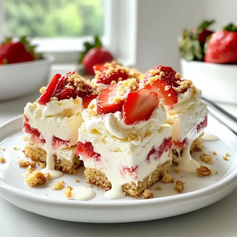 Für die Erdbeer-Shortcake-Eisriegel brauchst du: - 2 Tassen frische Erdbeeren, entstielt und in Scheiben geschnitten - 1/4 Tasse Kristallzucker - 1 Tasse Schlagsahne - 1 Tasse gesüßte Kondensmilch - 1 Teelöffel Vanilleextrakt - 1 Tasse zerdrückte Butterkekse (plus zusätzlich für das Topping) - 1/2 Tasse geschmolzene weiße Schokolade - Eine Prise Salz Wähle Erdbeeren, die frisch und rot sind. Vermeide solche mit grünen Stellen oder Druckstellen. Die besten Erdbeeren haben einen süßen Duft. Wenn du die Möglichkeit hast, kaufe sie auf dem Markt oder direkt vom Feld. Dies sorgt für den besten Geschmack und die beste Qualität. Falls du keine weißen Schokolade magst, kannst du dunkle Schokolade verwenden. Du kannst auch andere Kekse statt Butterkeksen nutzen, wie z.B. Haferkekse. Für eine gesündere Variante verwende griechischen Joghurt anstelle von Schlagsahne. Achte darauf, die Menge an Zucker anzupassen, wenn du gesündere Zutaten verwendest. {{ingredient_image_2}} Um die Erdbeermischung vorzubereiten, benötigst du frische Erdbeeren. Nimm zwei Tassen und schneide sie in Scheiben. Füge dann einen viertel Tasse Kristallzucker hinzu. Mische beides in einer mittleren Schüssel. Lass die Mischung für etwa 15 Minuten stehen. Die Erdbeeren werden weich und saftig. Das ist wichtig, damit sie gut in die Eisriegel passen. Jetzt kommt die Schlagsahne. Nimm eine große Rührschüssel und schlage eine Tasse Schlagsahne. Du solltest steife Spitzen sehen, wenn du fertig bist. Füge eine Tasse gesüßte Kondensmilch, einen Teelöffel Vanilleextrakt und eine Prise Salz hinzu. Mische alles gut. Sei vorsichtig, damit die Luft in der Schlagsahne bleibt. Jetzt ist es Zeit, alles zusammenzufügen. Füge die zerdrückten Butterkekse in die Schlagsahne-Mischung. Mische sie vorsichtig unter. Träufle etwas geschmolzene weiße Schokolade hinein. Das gibt einen tollen Marmorierungseffekt. Nimm eine rechteckige Form und lege sie mit Backpapier aus. Gib die Hälfte der Sahnemischung hinein und verteile sie gleichmäßig. Schichte dann die marinierten Erdbeeren darauf. Füge die restliche Sahnemischung obenauf hinzu. Decke die Form mit Frischhaltefolie ab und stelle sie für 4 bis 6 Stunden in den Gefrierschrank. Wenn sie fest ist, kannst du sie in Riegel schneiden. Tauche die Riegel in geschmolzene weiße Schokolade und bestreue sie mit den zerdrückten Butterkeksen. Jetzt sind deine Erdbeer-Shortcake-Eisriegel bereit zum Genießen! Um die perfekte Konsistenz zu erreichen, müssen Sie die Schlagsahne gut schlagen. Schlagen Sie die Schlagsahne, bis sich steife Spitzen bilden. So bleibt die Mischung leicht und luftig. Fügen Sie die gesüßte Kondensmilch langsam hinzu. Das sorgt für einen cremigen Geschmack. Achten Sie darauf, die Butterkekse vorsichtig unterzuheben. So bleibt die Struktur der Mischung erhalten. Sie können die Erdbeer-Shortcake-Eisriegel im Voraus zubereiten. Bereiten Sie die Mischung am Vortag vor und lassen Sie sie über Nacht im Gefrierschrank. Denken Sie daran, die Erdbeeren gut marinieren zu lassen. So entwickeln sie mehr Geschmack. Wenn Sie die Riegel schneiden, warten Sie etwas, bis sie leicht antauen. Das macht das Schneiden einfacher. Ein häufiger Fehler ist, die Schlagsahne nicht genug zu schlagen. Wenn Sie sie nicht steif genug schlagen, wird die Mischung wässrig. Achten Sie auch darauf, die Erdbeeren nicht zu lange marinieren zu lassen. Sonst verlieren sie ihre Form. Wenn Sie die Riegel in der Form lassen, werden sie zu fest. Nehmen Sie sie rechtzeitig heraus, um die beste Konsistenz zu erreichen. Pro Tipps Frische Erdbeeren wählen: Verwenden Sie am besten reife und saftige Erdbeeren für den besten Geschmack und die beste Konsistenz. Sahne richtig schlagen: Achten Sie darauf, die Schlagsahne bis zu steifen Spitzen zu schlagen, damit das Eis die perfekte Textur erhält. Schokolade temperieren: Wenn Sie die weiße Schokolade schmelzen, vermeiden Sie Überhitzung, um eine glatte, glänzende Schokolade zu erhalten. Längere Gefrierzeit: Lassen Sie das Eis mindestens 6 Stunden oder über Nacht im Gefrierschrank, damit es richtig fest wird. {{image_4}} Erdbeeren sind lecker, aber viele andere Früchte passen gut. Du kannst Himbeeren, Blaubeeren oder sogar Pfirsiche verwenden. Diese Früchte bringen frische Aromen. Du kannst sie genauso wie die Erdbeeren zubereiten. Mixe sie mit Zucker, bis sie saftig sind. Das gibt deinem Eisriegel neue Farben und Geschmäcker. Um das Eis noch interessanter zu machen, kannst du verschiedene Aromen hinzufügen. Probiere Mandel- oder Kokosnuss-Extrakt. Für einen besonderen Kick füge etwas Zitronenschale hinzu. Auch Kakaopulver oder Matcha-Pulver können tolle Varianten ergeben. Sei kreativ und finde deine Lieblingskombination. Das macht jeden Bissen spannend. Für vegane oder laktosefreie Varianten kannst du Pflanzencreme nutzen. Ersetze die Schlagsahne durch Kokoscreme oder Soja-Sahne. Anstelle von süßer Kondensmilch verwende Kokosmilch oder Mandelmilch. Die Konsistenz bleibt cremig und lecker. So kannst du den Genuss ohne tierische Produkte erleben. Vegane Riegel sind einfach und köstlich! Bewahre die Erdbeer-Shortcake-Eisriegel in einem luftdichten Behälter auf. So bleiben sie frisch. Du kannst auch Frischhaltefolie um die Riegel wickeln. Achte darauf, die Oberfläche gut abzudecken, um Gefrierbrand zu vermeiden. Diese Eisriegel halten sich bis zu zwei Monate im Gefrierschrank. Am besten genießt du sie innerhalb der ersten vier Wochen. Nach dieser Zeit könnte der Geschmack nachlassen. Wenn die Riegel zu hart sind, lasse sie einige Minuten bei Raumtemperatur stehen. Dadurch wird die Textur weicher. Du kannst sie auch kurz antauen lassen, bevor du sie servierst. So kommen die Aromen besser zur Geltung. Erdbeer-Shortcake-Eisriegel sollten mindestens 4 bis 6 Stunden im Gefrierschrank bleiben. Damit sind sie fest und bereit zum Schneiden. Du kannst sie auch über Nacht einfrieren. So sind sie perfekt für den Genuss am nächsten Tag. Wenn du sie länger aufbewahren möchtest, bleiben sie bis zu 2 Monate frisch. Achte darauf, sie gut abzudecken, damit sie nicht gefrieren. Ja, diese Riegel sind ideal für Partys! Du kannst sie einen Tag im Voraus zubereiten. So hast du mehr Zeit, um dich um die Gäste zu kümmern. Außerdem sind sie einfach zu servieren. Schneide sie einfach in Riegel und stelle sie auf eine schöne Platte. Du kannst sie auch mit frischen Erdbeeren oder Minzblättern garnieren, um sie noch ansprechender zu machen. Ja, es gibt einige einfache Wege, diese Riegel gesünder zu gestalten. Du kannst zum Beispiel griechischen Joghurt anstelle von Schlagsahne verwenden. Das macht die Riegel cremig, aber weniger fettig. Verwende auch weniger Zucker oder ersetze ihn durch Honig oder Ahornsirup. Für eine fruchtigere Note kannst du mehr frische Erdbeeren hinzufügen. So bleibst du im Geschmack, aber reduzierst die Kalorien. Erdbeereisriegel sind einfach und lecker. Wir haben die besten Zutaten ausgewählt und Tipps gegeben, um sie perfekt zu machen. Die Schritt-für-Schritt-Anleitung hilft dir bei jeder Phase, von der Vorbereitung bis zur Lagerung. Variationen bieten dir kreative Möglichkeiten, deinen Riegel anzupassen. Denke daran, häufige Fehler zu vermeiden, um das beste Ergebnis zu erzielen. Experimentiere und genieße dein selbstgemachtes Eis!