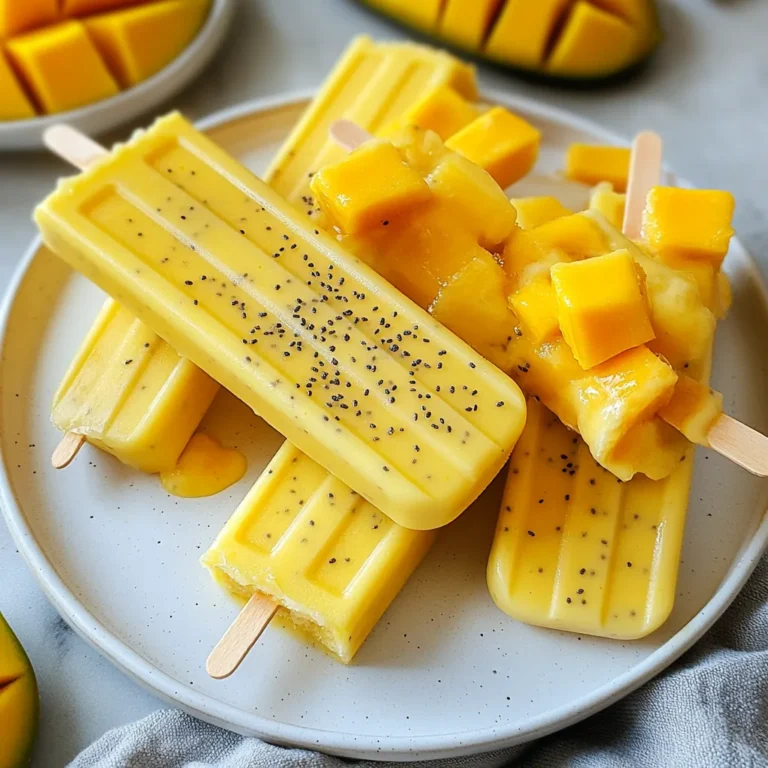 Um die Mango Kokosnuss Chia Pops zuzubereiten, benötigen Sie diese Zutaten: - 2 reife Mangos, geschält und gewürfelt - 1 Tasse Kokosmilch - 2 Esslöffel Honig oder Ahornsirup - 1/4 Tasse Chiasamen - 1 Teelöffel Vanilleextrakt - Eine Prise Salz Diese Zutaten sorgen für einen fruchtigen und cremigen Genuss. Die Mangos bringen Süße und Geschmack. Die Kokosmilch macht das Eis reichhaltig und cremig. Chiasamen fügen eine tolle Textur hinzu und sind gesund. Wählen Sie reife Mangos für den besten Geschmack. Eine reife Mango hat eine goldene Farbe und gibt leicht nach, wenn Sie sie drücken. Achten Sie auf die Kokosmilch. Sie können die aus der Dose oder dem Karton wählen, aber prüfen Sie die Zutaten. Wählen Sie eine ohne Zusatzstoffe. Für den Süßstoff, entscheiden Sie, ob Sie Honig oder Ahornsirup verwenden möchten. Beide geben einen tollen Geschmack. Die Mango ist reich an Vitamin C und Ballaststoffen. Kokosmilch bietet gesunde Fette und einige Mineralien. Chiasamen sind klein, aber kraftvoll. Sie sind voller Omega-3-Fettsäuren, Proteine und Ballaststoffe. Diese Pops sind also nicht nur lecker, sondern auch nahrhaft. Ein gesunder Snack für den Sommer! {{ingredient_image_2}} Zuerst schälen Sie die reifen Mangos. Schneiden Sie sie in kleine Würfel. Diese sollten süß und saftig sein. Verwenden Sie eine Dose oder einen Karton Kokosmilch. Gießen Sie die Kokosmilch in den Mixer. Sie brauchen die Mangos und die Kokosmilch für die Mischung. Jetzt geben Sie die Mangowürfel in den Mixer. Fügen Sie die Kokosmilch hinzu. Mixen Sie alles gut, bis die Mischung glatt ist. Dann fügen Sie zwei Esslöffel Honig oder Ahornsirup hinzu. Ein Teelöffel Vanilleextrakt gibt einen tollen Geschmack. Eine Prise Salz rundet das Ganze ab. Mixen Sie erneut, bis alles gut vermischt ist. In einer Schüssel mischen Sie die Chiasamen mit der Mango-Kokos-Mischung. Rühren Sie gut um, damit die Chiasamen gleichmäßig verteilt sind. Lassen Sie die Mischung für 10-15 Minuten ruhen. Die Chiasamen quellen auf und nehmen Flüssigkeit auf. Rühren Sie gelegentlich um, um Klumpen zu vermeiden. Füllen Sie die Mischung vorsichtig in die Eisformen. Lassen Sie oben etwas Platz, damit sie sich ausdehnen können. Optional können Sie kleine Mangostücke hinzufügen. Stecken Sie die Eisstäbchen in die Formen. Legen Sie die Formen ins Gefrierfach. Lassen Sie sie für 4-6 Stunden gefrieren, bis sie fest sind. Um die Pops zu lösen, halten Sie sie kurz unter warmes Wasser. Dann können Sie sie vorsichtig herausziehen. Um die perfekte Konsistenz für Ihre Mango Kokosnuss Chia Pops zu erreichen, ist die Auswahl der Zutaten wichtig. Reife Mangos geben viel Geschmack und die richtige Süße. Verwenden Sie Kokosmilch, die cremig ist. Diese sorgt für eine samtige Textur. Ein weiterer Tipp ist, die Chiasamen gut im Mango-Kokos-Gemisch zu vermengen. Lassen Sie die Mischung nach dem Mischen 10-15 Minuten ruhen. So quellen die Chiasamen auf und sorgen für eine angenehme Textur. Ein häufiger Fehler ist, die Chiasamen nicht lange genug quellen zu lassen. Wenn Sie dies nicht tun, bleiben die Pops wässrig und klumpig. Ein anderer Fehler ist, die Eisformen zu überfüllen. Lassen Sie genug Platz für die Ausdehnung, wenn die Mischung gefriert. Das kann dazu führen, dass die Pops schwer herauszunehmen sind. Achten Sie auch darauf, die Pops nicht zu lange im Gefrierfach zu lassen, da sie dann zu hart werden können. Um die Pops einfach aus den Formen zu lösen, halten Sie sie kurz unter warmes Wasser. Dies hilft, die Pops zu lockern. Seien Sie vorsichtig, dass Sie nicht zu viel Wasser verwenden, um das Eis nicht zu schmelzen. Alternativ können Sie die Formen einige Minuten bei Raumtemperatur stehen lassen. Das hilft ebenfalls, die Pops leichter herauszuziehen. Wenn Sie diese Tricks verwenden, bleibt das Eis schön und ganz. Pro Tipps Reife Mangos wählen: Wählen Sie sehr reife Mangos, da sie süßer sind und die beste Textur für das Eis bieten. Honig oder Ahornsirup anpassen: Passen Sie die Süße nach Ihrem Geschmack an, um das perfekte Gleichgewicht für Ihre Vorliebe zu finden. Chiasamen quellen lassen: Warten Sie, bis die Chiasamen die Flüssigkeit gut aufgenommen haben, um eine cremigere Konsistenz zu erzielen. Variationen ausprobieren: Fügen Sie andere Früchte oder Nüsse hinzu, um verschiedene Geschmäcker und Texturen in Ihr Eis zu bringen. {{image_4}} Du kannst viele andere Früchte für deine Pops verwenden. Erdbeeren, Ananas oder Kiwi passen gut. Diese Früchte bringen frische Aromen. Wenn du die Mangos ersetzt, achte darauf, dass sie reif sind. So schmecken die Pops optimal. Mixe die Früchte einfach mit der Kokosmilch. Du kannst auch verschiedene Obstkombinationen ausprobieren. Das macht jede Runde Pops besonders. Wenn du eine vegane Option möchtest, ersetze den Honig. Nutze stattdessen Agavendicksaft oder etwas Dattelpaste. Diese Süßungsmittel sind pflanzlich und lecker. Für eine zuckerfreie Version kannst du Stevia oder Erythrit verwenden. Diese Alternativen sind kalorienarm und schmackhaft. Achte darauf, die Menge an Süßungsmitteln anzupassen. Jeder hat einen anderen Geschmack. Du kannst die Mango Kokosnuss Chia Pops auf viele Arten verfeinern. Füge Nüsse, Kokosraspel oder Schokoladenstückchen hinzu. Diese Toppings geben einen tollen Crunch. Auch frische Minze oder Limettenabrieb bringen frische Noten. So werden die Pops noch interessanter. Lass deiner Kreativität freien Lauf und experimentiere. So findest du die perfekte Mischung, die dir schmeckt. Um die Mango Kokosnuss Chia Pops richtig zu lagern, bewahren Sie sie in einem luftdichten Behälter auf. So bleibt die Frische erhalten. Sie können auch Frischhaltefolie um die Formen wickeln, um Gefrierbrand zu vermeiden. Achten Sie darauf, die Pops nicht zu lange bei Raumtemperatur zu lassen. Die Mango Kokosnuss Chia Pops sind im Gefrierfach bis zu zwei Monate haltbar. Nach dieser Zeit kann die Textur leiden. Es ist am besten, sie innerhalb von vier bis sechs Wochen zu essen. Sie bleiben dann frisch und lecker. Überprüfen Sie die Pops regelmäßig auf Anzeichen von Gefrierbrand. Eisformen sind vielseitig. Nach der Verwendung können Sie sie für andere gefrorene Snacks nutzen. Spülen Sie die Formen gut aus, um Reste zu entfernen. Trocknen Sie sie gründlich, bevor Sie sie wieder verwenden. Denken Sie daran, verschiedene Fruchtmischungen auszuprobieren, um neue Geschmäcker zu entdecken. Das Einfrieren der Chia Pops dauert mindestens 4-6 Stunden. Ich empfehle, sie über Nacht einzufrieren. So sind sie perfekt fest und bereit zum Genießen. Wenn Sie die Pops früher brauchen, prüfen Sie nach 4 Stunden, ob sie hart genug sind. Ja, Sie können andere Süßungsmittel verwenden. Honig oder Ahornsirup sind ideal, aber auch Zucker oder Stevia funktionieren gut. Passen Sie die Menge nach Ihrem Geschmack an. Wenn Sie weniger süß mögen, reduzieren Sie die Menge. Probieren Sie verschiedene Süßungsmittel aus, um den besten Geschmack zu finden. Ja, diese Pops sind gesund! Sie sind reich an Ballaststoffen durch die Chiasamen. Mangos liefern Vitamine und Antioxidantien. Kokosmilch gibt gesunde Fette. Diese Zutaten machen die Pops zu einem nahrhaften Snack oder Dessert. Ideal für heiße Tage und als gesunde Belohnung. Mango Kokosnuss Chia Pops sind einfach und erfrischend. Sie bestehen aus wenigen Zutaten, die du sorgfältig auswählst. Die Schritt-für-Schritt-Anleitung macht die Zubereitung leicht. Nutze unsere Tipps, um die perfekte Konsistenz zu erreichen und Fehler zu vermeiden. Du kannst auch kreativ sein und verschiedene Früchte oder Toppings verwenden. Lagere die Pops richtig, damit sie frisch bleiben. Insgesamt sind diese Eiscreme-Pops eine gesunde und leckere Wahl, die Freude bringt. Probiere es aus und genieße jeden Löffel!