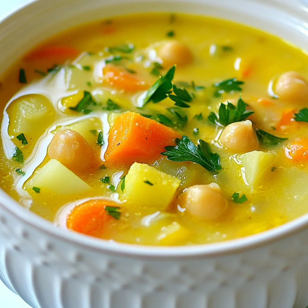 - 2 Tassen gekochte Kichererbsen - 1 mittelgroße Zwiebel - 3 Knoblauchzehen Die Kichererbsen sind die Hauptzutat. Sie geben der Suppe eine tolle Textur. Du kannst sie aus der Dose oder selbst gekocht verwenden. Die Zwiebel und der Knoblauch bringen viel Geschmack in die Suppe. Achte darauf, die Zwiebel fein zu hacken und den Knoblauch gut zu zerdrücken. - 2 mittelgroße Karotten - 2 Stangen Sellerie - 1 große Kartoffel Karotten und Sellerie bringen Farbe und Nährstoffe. Sie haben einen süßen und herzhaften Geschmack. Die Kartoffel macht die Suppe sättigender. Schneide das Gemüse in kleine Stücke, damit sie gleichmäßig garen. Gewürze wie Kreuzkümmel und Thymian sorgen für ein tolles Aroma. Vergiss nicht das Lorbeerblatt, das fügt Tiefe hinzu. - 6 Tassen Gemüsebrühe - 2 Esslöffel Olivenöl - Saft und Schale von 1 Zitrone Die Gemüsebrühe ist die Basis der Suppe. Sie macht sie herzhaft. Verwende hochwertiges Olivenöl zum Anbraten. Zitronensaft und -schale geben der Suppe eine frische Note. Die Säure der Zitrone hebt den Geschmack aller Zutaten hervor. Achte darauf, die Zitrone gut zu reiben, um die Schale zu nutzen. {{ingredient_image_2}} - Gemüse schneiden: Beginne mit der Zwiebel. Hacke sie fein. Dann schneide die Karotten und den Sellerie in kleine Würfel. Würfle auch die Kartoffel. - Kichererbsen abspülen: Wenn du Kichererbsen aus der Dose verwendest, spüle sie gut ab. Das entfernt überschüssiges Salz und Konservierungsstoffe. - Zwiebel und Knoblauch anbraten: Erhitze das Olivenöl in einem großen Topf. Füge die gehackte Zwiebel und den Knoblauch hinzu. Brate sie etwa fünf Minuten lang, bis die Zwiebeln glasig und aromatisch sind. - Gemüse hinzufügen und anschwitzen: Gib nun die Karotten und den Sellerie in den Topf. Sautiere das Gemüse für weitere drei bis vier Minuten. Rühre häufig um, damit nichts anbrennt. - Brühe einfüllen und köcheln lassen: Jetzt kommen die gewürfelte Kartoffel und die Kichererbsen dazu. Füge auch Kreuzkümmel, Thymian und das Lorbeerblatt hinzu. Gieße die Gemüsebrühe in den Topf und bringe alles zum Kochen. Reduziere dann die Hitze und lasse es 20 Minuten köcheln. - Lorbeerblatt entfernen: Nimm das Lorbeerblatt aus der Suppe, bevor du pürierst. Das Blatt gibt Geschmack, aber wird nicht gegessen. - Suppe pürieren: Nutze einen Stabmixer, um die Suppe zu pürieren. Lasse einige Kichererbsen und Gemüsestücke ganz, damit die Suppe mehr Textur hat. Alternativ kannst du einen Standmixer benutzen und einen Teil der Suppe glatt pürieren. - Zitronensaft und -schale hinzufügen: Rühre den frisch gepressten Zitronensaft und die Schale in die Suppe ein. Schmecke mit Salz und Pfeffer ab und koche die Suppe noch fünf Minuten, um die Aromen zu verbinden. Um die Konsistenz der Suppe zu verbessern, püriere die Mischung teilweise. Das gibt dir eine cremige Textur, während einige Kichererbsen und Gemüsestücke erhalten bleiben. Wenn du eine ganz glatte Suppe magst, püriere alles komplett. Achte darauf, die Brühe anzupassen. Wenn die Suppe zu dick ist, füge mehr Brühe hinzu. Für eine dickere Konsistenz kannst du weniger Brühe verwenden. Frische Kräuter bringen den Geschmack auf ein neues Level. Füge zum Beispiel frische Petersilie oder Koriander hinzu. Diese Kräuter verleihen der Suppe Frische und Farbe. Du kannst auch die Gewürze anpassen. Wenn du es schärfer magst, füge eine Prise Chili hinzu. Experimentiere mit verschiedenen Gewürzen, um deine perfekte Mischung zu finden. Serviere die Suppe mit frischem Brot oder einem knackigen Salat. Das ergänzt den Geschmack und die Textur. Achte darauf, die Portionen gut zu gestalten. Eine Portion von 1 bis 1,5 Tassen ist ideal. So bleibt der Teller ansprechend und macht Lust auf mehr. Pro Tipps Frische Kichererbsen verwenden: Wenn möglich, verwenden Sie getrocknete Kichererbsen, die über Nacht eingeweicht wurden, um einen intensiveren Geschmack zu erzielen. Variationen bei Gewürzen: Experimentieren Sie mit verschiedenen Gewürzen wie Paprika oder Kurkuma, um der Suppe eine individuelle Note zu verleihen. Lieblingsgemüse hinzufügen: Fügen Sie saisonales Gemüse wie Spinat oder Grünkohl hinzu, um die Nährstoffe zu erhöhen und die Suppe noch schmackhafter zu machen. Servieren mit einem Kick: Ein Spritzer scharfer Soße oder ein paar Chiliflocken obendrauf verleihen der Suppe eine angenehme Schärfe. {{image_4}} Du kannst diese Suppe leicht anpassen. Füge einfach Blattgemüse hinzu, wie Spinat oder Grünkohl. Diese Gemüse bringen mehr Farbe und Nährstoffe. Du kannst auch Proteinquellen wie Hähnchen oder Tofu hinzufügen. Das macht die Suppe sättigender und nährstoffreicher. Für eine vegane Version lasse das Hähnchen oder den Tofu weg und konzentriere dich auf die Kichererbsen. Sie sind eine großartige Proteinquelle. Wenn du glutenfrei kochen möchtest, achte darauf, glutenfreie Brühe zu verwenden. Alle Zutaten in diesem Rezept sind leicht anpassbar, um verschiedenen diätetischen Bedürfnissen gerecht zu werden. Um den Geschmack zu ändern, kannst du die Gewürze austauschen. Versuche Paprika oder Chili für mehr Schärfe. Wenn du einen anderen Zitrusgeschmack magst, verwende Limette statt Zitrone. Das gibt der Suppe eine frische Note und einen neuen Twist. Experimentiere mit diesen Ideen und finde deine perfekte Mischung! Wie lange kann die Suppe aufbewahrt werden? Du kannst die Zitronen-Knoblauch-Kichererbsensuppe bis zu fünf Tage im Kühlschrank lagern. Stelle sicher, dass sie gut abgedeckt ist. Beste Aufbewahrungsbehälter sind luftdichte Behälter oder Glasbehälter mit Deckel. Diese halten die Suppe frisch und verhindern Gerüche aus dem Kühlschrank. Tipps für das Einfrieren: Lass die Suppe zuerst abkühlen, bevor du sie einfrierst. Fülle sie in gefriergeeignete Behälter oder Beutel. Achte darauf, etwas Platz zu lassen, da die Suppe beim Gefrieren expandiert. Auftauen und Wiedererwärmen: Du kannst die gefrorene Suppe im Kühlschrank über Nacht auftauen. Erwärme sie dann in einem Topf bei mittlerer Hitze. Füge eventuell etwas Brühe hinzu, falls die Suppe zu dick ist. Die Suppe ist sehr gesund. Sie enthält viele Nährstoffe. - Kichererbsen: Diese Hülsenfrüchte sind reich an Eiweiß und Ballaststoffen. Sie fördern die Verdauung und halten lange satt. - Zwiebeln: Sie sind voller Antioxidantien und stärken das Immunsystem. - Knoblauch: Er hat antibakterielle und entzündungshemmende Eigenschaften. - Karotten: Diese Wurzelgemüse sind reich an Vitamin A. Sie unterstützen die Augen und die Haut. - Sellerie: Er hat wenig Kalorien und viel Wasser. Das hilft beim Hydrieren. - Kartoffeln: Sie liefern Energie und sind eine gute Quelle für Vitamine. Die Kombination dieser Zutaten macht die Suppe nahrhaft und lecker. Ja, Sie können die Suppe im Voraus machen. Das spart Zeit an hektischen Tagen. - Beste Praktiken: Kochen Sie die Suppe und lassen Sie sie abkühlen. Füllen Sie sie in Behälter. - Lagern Sie die Suppe im Kühlschrank für bis zu drei Tage. - Für eine längere Lagerung frieren Sie die Suppe ein. So bleibt sie frisch für bis zu drei Monate. Auftauen können Sie die Suppe einfach im Kühlschrank über Nacht. Erhitzen Sie sie dann in einem Topf oder in der Mikrowelle. Die Suppe ist vielseitig und passt gut zu verschiedenen Beilagen. - Salate: Ein frischer grüner Salat ergänzt die Suppe perfekt. - Brot: Ein knuspriges Brot oder Baguette ist ideal zum Dippen. - Kräuter: Frische Kräuter wie Petersilie oder Schnittlauch bringen zusätzlichen Geschmack. Diese Beilagen machen die Mahlzeit noch schmackhafter. Ja, die Zitronen-Knoblauch-Kichererbsensuppe ist vegan. - Zutaten: Alle Zutaten sind pflanzlich. - Es gibt keine tierischen Produkte in diesem Rezept. Das macht die Suppe ideal für Veganer und Vegetarier. Sie ist gesund und sättigend. Die Zitronen-Knoblauch-Kichererbsensuppe ist einfach und lecker. Du hast gelernt, welche Zutaten du brauchst und wie du sie zubereitest. Der Kochprozess ist leicht verständlich. Mit unseren Tipps kannst du die Konsistenz und den Geschmack anpassen. Du kannst auch Varianten wie vegane Versionen und weitere Zutaten ausprobieren. Denke daran, richtig zu lagern und die Suppe frisch zu halten. Diese Suppe ist nicht nur gesund, sondern auch vielseitig. Probiere sie aus und genieße die verschiedenen Möglichkeiten!
