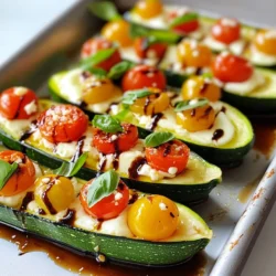 Um leckere Caprese Zucchini-Boote zu machen, brauchen Sie einige Hauptzutaten. Hier sind die wichtigsten: - 4 mittelgroße Zucchini - 1 Tasse Kirschtomaten, halbiert - 1 Tasse frische Mozzarellakugeln, geviertelt - 1/4 Tasse frisches Basilikum, gehackt Diese Zutaten sind frisch und leicht zu finden. Zucchini sind die perfekte Basis. Sie sind zart und nehmen den Geschmack gut auf. Kirschtomaten bringen Süße. Mozzarella sorgt für Cremigkeit. Basilikum gibt einen frischen Kick. Die Gewürze und Öle sind wichtig für den Geschmack. Hier ist, was Sie benötigen: - 2 Esslöffel Balsamico-Glasur - 2 Esslöffel Olivenöl - Salz und Pfeffer nach Geschmack - 1/4 Teelöffel Knoblauchpulver Olivenöl bringt einen reichen Geschmack. Balsamico-Glasur fügt eine süße Note hinzu. Salz und Pfeffer sorgen für die nötige Würze. Knoblauchpulver gibt der Mischung einen tollen Geschmack. Einige Werkzeuge erleichtern die Zubereitung. Hier ist, was hilfreich ist: - Auflaufform - Löffel zum Aushöhlen - Rührschüssel Eine Auflaufform hilft beim Backen. Ein Löffel ist nützlich, um die Zucchini auszuhöhlen. Eine Rührschüssel ist perfekt zum Mischen der Füllung. Mit diesen Utensilien geht das Kochen schnell und einfach. {{ingredient_image_2}} Zuerst heize deinen Ofen auf 190°C vor. Wasche die Zucchini gut unter fließendem Wasser. Du möchtest, dass sie frisch und sauber sind. Dann schneide jede Zucchini der Länge nach in zwei Hälften. Nimm einen Löffel und höhle die Zucchini vorsichtig aus, sodass eine Mulde entsteht. Bewahre das Zucchinifleisch auf. Du kannst es später für andere Gerichte verwenden. Platziere die Zucchinihälften in einer Auflaufform. Die Schnittseite sollte nach oben zeigen. Beträufle sie mit Olivenöl. Streue Salz, Pfeffer und Knoblauchpulver darüber. Diese Gewürze geben der Zucchini tollen Geschmack. Achte darauf, dass die Zucchini gleichmäßig gewürzt sind. So schmecken sie besser! Jetzt kommt der spannende Teil. In einer Schüssel vermenge die halbierten Kirschtomaten, die geviertelten Mozzarella-Kugeln und das gehackte Basilikum. Mische alles gut, sodass die Zutaten gleichmäßig verteilt sind. Löffle nun die Mischung in jede Zucchini-Hälfte. Fülle sie großzügig, damit sie lecker und saftig werden. Backe die Zucchini-Boote im Ofen für 20-25 Minuten. Sie sind fertig, wenn die Zucchini zart ist und der Käse sprudelt. Nimm die Zucchini-Boote aus dem Ofen und träufle etwas Balsamico-Glasur darüber. Lass sie kurz abkühlen, bevor du sie servierst. Warm sind sie am besten! Wählen Sie frische Zucchini aus. Suchen Sie nach Zucchini, die fest sind und eine glänzende Haut haben. Sie sollten keine braunen Flecken oder Druckstellen aufweisen. Größere Zucchini sind oft seedy und wässrig. Wählen Sie also mittelgroße Zucchini für das beste Ergebnis. Diese sind perfekt zum Aushöhlen und Füllen. Balsamico-Glasur fügt einen süßen und würzigen Geschmack hinzu. Sie ist eine großartige Ergänzung zu den Zucchini-Boote. Verwenden Sie die Glasur nach dem Backen, um die Aromen zu intensivieren. Ein paar Tropfen reichen aus, um den Geschmack zu heben. Sie können diese Glasur auch auf andere Gemüsegerichte verwenden. Variieren Sie das Rezept nach Ihrem Geschmack. Fügen Sie zum Beispiel Oliven oder Paprika hinzu. Sie können auch verschiedene Käsesorten verwenden, wie Feta oder Cheddar. Für einen herzhaften Biss probieren Sie gebratene Pilze in der Füllung. Jedes Mal, wenn Sie das Rezept ändern, entdecken Sie neue Geschmäcker. Experimentieren Sie und finden Sie Ihre Lieblingskombination! Pro Tipps Frische Zucchini wählen: Wählen Sie Zucchini, die fest und glänzend sind. Vermeiden Sie solche mit weichen Stellen oder Falten, da sie möglicherweise überreif sind. Variationen der Füllung: Experimentieren Sie mit verschiedenen Käsesorten oder fügen Sie zusätzliche Gemüse wie Paprika oder Spinat zur Füllung hinzu, um neue Geschmäcker zu entdecken. Vorbereitung der Balsamico-Glasur: Erwärmen Sie die Balsamico-Glasur leicht, um sie flüssiger zu machen. Dies erleichtert das Träufeln und sorgt für eine gleichmäßigere Verteilung auf den Zucchini. Resteverwertung: Das herausgekratzte Zucchinifleisch kann in verschiedenen Gerichten verwendet werden, z.B. in Suppen, Omeletts oder als Füllung für Wraps. {{image_4}} Wenn Sie eine vegetarische Option suchen, sind die Zucchini-Boote perfekt. Statt Mozzarella können Sie auch veganen Käse verwenden. Dieser schmilzt gut und gibt einen ähnlichen Geschmack. Zudem können Sie andere Gemüsesorten wie Paprika oder Spinat hinzufügen. Diese bringen mehr Farbe und Nährstoffe. Um den Geschmack zu verstärken, können Sie zusätzliche Zutaten hinzufügen. Fügen Sie schwarze Oliven oder Artischockenherzen hinzu. Eine Prise Chili oder ein Hauch von Pesto bringt einen schönen Kick. Experimentieren Sie mit verschiedenen Käsesorten wie Feta oder Parmesan für einen neuen Twist. Falls Sie mehr Protein wollen, gibt es viele Optionen. Fügen Sie gekochte Quinoa oder Linsen in die Füllung. Diese sind gesund und sättigend. Auch gegrilltes Hähnchen oder Garnelen passen gut in die Zucchini-Boote. Diese Ergänzungen machen das Gericht nahrhafter und voller Geschmack. Wenn Sie Reste Ihrer Caprese Zucchini-Boote haben, bewahren Sie sie in einem luftdichten Behälter auf. Stellen Sie sicher, dass die Zucchini vollständig abgekühlt sind, bevor Sie sie lagern. So bleiben sie frisch und lecker. Im Kühlschrank halten sie sich bis zu drei Tage. Das Einfrieren ist eine gute Option, wenn Sie die Zucchini-Boote länger aufbewahren möchten. Lassen Sie die gefüllten Boote zuerst abkühlen. Wickeln Sie dann jede Zucchini in Frischhaltefolie ein und legen Sie sie in einen Gefrierbeutel. So bleiben sie bis zu drei Monate haltbar. Um die Zucchini-Boote vor dem Servieren aufzufrischen, heizen Sie den Ofen auf 180°C (350°F) vor. Legen Sie die gefrorenen oder gekühlten Zucchini-Boote auf ein Backblech. Backen Sie sie für etwa 15 Minuten, bis sie warm sind. Ein Spritzer frischer Balsamico-Glasur sorgt für zusätzlichen Geschmack. Servieren Sie sie mit frischen Basilikumblättern für einen schönen Look. Die Caprese Zucchini-Boote brauchen 20 bis 25 Minuten im Ofen. Bei 190°C (375°F) backen sie, bis die Zucchini zart ist. Der Käse sollte dann schön geschmolzen und sprudelnd sein. Achten Sie darauf, sie nicht zu lange zu backen, damit sie nicht matschig werden. Ja, Sie können die Zucchini-Boote im Voraus vorbereiten. Füllen Sie die Zucchini und lagern Sie sie im Kühlschrank. Bedecken Sie sie gut, damit die Füllung frisch bleibt. Backen Sie sie dann einfach, wenn Sie bereit sind, sie zu servieren. So sparen Sie Zeit und können Ihre Gäste beeindrucken. Zu den Zucchini-Boote passen viele leckere Beilagen. Ein frischer Salat mit Rucola oder Spinat ist eine gute Wahl. Auch ein Stück knuspriges Brot ergänzt das Gericht wunderbar. Wenn Sie etwas Herzhaftes wollen, versuchen Sie Quinoa oder Couscous als Beilage. Diese Optionen bringen Farbe und Geschmack auf den Tisch. Die Caprese Zucchini-Boote sind einfach zuzubereiten und lecker. Wir haben die Hauptzutaten, Gewürze und Zubereitungsschritte behandelt. Tipps wie die Auswahl perfekter Zucchini und Varianten für mehr Geschmack machen das Gericht spannend. Du kannst Reste aufbewahren oder einfrieren. Lass deiner Kreativität freien Lauf! So bleibt das Rezept frisch und anpassbar. Viel Spaß beim Ausprobieren der Zucchini-Boote!