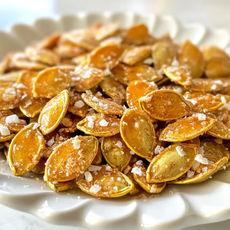 Für dieses Rezept brauchen wir einige einfache Zutaten. Die Hauptzutat sind rohe Kürbiskerne, auch bekannt als Pepitas. Sie sind nahrhaft und lecker. Ich verwende zwei Tassen davon. Dann kommt das Olivenöl. Zwei Esslöffel reichen, um die Kerne schön knusprig zu machen. Der Ahornsirup gibt den Kürbiskernen eine süße Note. Ein Viertel Tasse sorgt für einen tollen Geschmack. Zimt ist das nächste. Ein Teelöffel gemahlener Zimt bringt Wärme in jedes Bissen. Schließlich fügen wir Meersalz hinzu. Ein halber Teelöffel hebt die Aromen hervor. Wenn du etwas mehr Textur und Geschmack möchtest, probiere die optionalen Zutaten. Muskatnuss bringt einen tollen zusätzlichen Kick. Ein Viertel Teelöffel ist genug. Geriebene Kokosnuss ist eine weitere Option. Ein Viertel Tasse verleiht den Kürbiskernen eine interessante Konsistenz und einen süßen Geschmack. Die Nährwertangaben sind wichtig, besonders wenn du auf deine Ernährung achtest. Eine Portion von diesem Snack hat viele gesunde Fette, Proteine und Ballaststoffe. Kürbiskerne sind reich an Magnesium und Zink, was gut für deine Gesundheit ist. Die Kombination aus Ahornsirup und Zimt sorgt für einen süßen Genuss ohne zu viele Kalorien. Insgesamt sind diese gerösteten Kürbiskerne eine gesunde Wahl für einen Snack. {{ingredient_image_2}} Heize deinen Ofen auf 175°C vor. Das sorgt für perfektes Rösten. Nimm ein Backblech. Lege es mit Backpapier aus. Das macht die Reinigung einfach und schnell. Nimm eine große Schüssel. Gib die rohen Kürbiskerne hinein. Füge 2 Esslöffel Olivenöl hinzu. Der Öl hilft beim Rösten. Jetzt kommt der Ahornsirup. Gieße 1/4 Tasse in die Schüssel. Dann kommt 1 Teelöffel gemahlener Zimt. Das gibt den süßen Geschmack. Füge 1/2 Teelöffel Meersalz hinzu. Das Salz bringt die Aromen hervor. Wenn du magst, füge 1/4 Teelöffel Muskatnuss hinzu. Das ist optional, aber lecker. Möchtest du mehr Textur? Dann gib 1/4 Tasse geriebene Kokosnuss dazu. Mische alles gut durch. Achte darauf, dass die Kürbiskerne gleichmäßig bedeckt sind. Verteile die Mischung gleichmäßig auf dem Backblech. Achte darauf, dass die Kerne in einer einzigen Schicht liegen. Jetzt kommt der spannende Teil! Röste die Kerne im Ofen für 15-20 Minuten. Rühre alle 5 Minuten um. So garen sie gleichmäßig und brennen nicht an. Schau gut hin! Sie sollen goldbraun werden. Wenn sie duften und goldig sind, nimm sie aus dem Ofen. Lass die Kürbiskerne auf dem Blech abkühlen. Danach kannst du sie als Snack genießen oder auf einem Salat oder Joghurt verwenden. Um die besten Kürbiskerne zu rösten, achte auf die Temperatur. Heize deinen Ofen auf 175°C vor. Lege ein Backblech mit Backpapier aus. Das hilft, die Kerne leicht zu entfernen. Mische die Kürbiskerne gut mit Öl und Gewürzen. Eine gleichmäßige Schicht auf dem Blech ist wichtig. Röste sie für 15-20 Minuten. Rühre alle 5 Minuten um, damit sie gleichmäßig garen. Achte auf die Farbe. Sie sollten goldbraun sein, nicht dunkel. Du kannst das Rezept leicht anpassen. Füge andere Gewürze hinzu, wie Paprika oder Chili. Wenn du es süßer magst, nimm mehr Ahornsirup. Für einen anderen Crunch kannst du geriebene Kokosnuss verwenden. Diese fügt Textur und Geschmack hinzu. Du kannst auch Nüsse oder andere Samen mischen. Sei kreativ! Geröstete Kürbiskerne sind vielseitig. Nutze sie als Snack für zwischendurch. Sie passen auch gut zu Salaten oder Joghurt. Streue sie über Haferbrei für mehr Geschmack. Wenn du Reste hast, bewahre sie in einem luftdichten Behälter auf. So bleiben sie frisch. Du kannst sie auch in Backwaren verwenden. Füge sie zum Brot oder Muffins hinzu. Pro Tipps Verwenden Sie frische Kürbiskerne: Achten Sie darauf, frische, rohe Kürbiskerne zu verwenden, um den besten Geschmack und die beste Textur zu erzielen. Experimentieren Sie mit Gewürzen: Fühlen Sie sich frei, mit verschiedenen Gewürzen wie Chili-Pulver oder Paprika zu experimentieren, um den Geschmack zu variieren. Überwachen Sie den Röstvorgang: Rösten Sie die Kürbiskerne genau, da sie schnell von goldbraun zu verbrannt wechseln können. Halten Sie sie im Auge! Perfekte Lagerung: Bewahren Sie die gerösteten Kürbiskerne in einem luftdichten Behälter auf, um ihre Frische und Knusprigkeit zu bewahren. {{image_4}} Du kannst mit anderen Gewürzen spielen, um neue Aromen zu finden. Zum Beispiel, füge etwas Paprika für eine würzige Note hinzu. Ein Hauch von Ingwer gibt einen warmen Kick. Wenn du es magst, probiere etwas Chili-Pulver. Diese Kombination sorgt für einen aufregenden Snack. Es macht Spaß, neue Geschmäcker zu entdecken. Wenn du es süßer magst, kannst du mehr Ahornsirup verwenden. Vielleicht möchtest du auch Honig probieren. Das gibt den Kürbiskernen eine andere Süße. Für einen salzigeren Snack, erhöhe die Menge an Meersalz. Du kannst sogar geräuchertes Salz verwenden. Das verleiht dem Snack eine interessante Tiefe. Für eine glutenfreie Option sind Kürbiskerne perfekt. Sie sind von Natur aus glutenfrei. Wenn du eine nussfreie Diät machst, sind sie auch sicher. Du kannst die Öle nach deinem Geschmack anpassen. Verwende Kokosöl für einen tropischen Geschmack. Wenn du vegan bist, ist das Rezept bereits vegan. Das macht es einfach, es anzupassen. Um die frisch gerösteten Kürbiskerne zu lagern, benötigen Sie einen luftdichten Behälter. Dieser schützt die Kerne vor Feuchtigkeit und hält sie knusprig. Sie können die Kerne bei Raumtemperatur oder im Kühlschrank aufbewahren. Achten Sie darauf, dass der Behälter nicht zu groß ist, um Luftansammlungen zu vermeiden. Geröstete Kürbiskerne halten sich bis zu zwei Wochen, wenn sie richtig gelagert sind. Sie sind ein toller Snack für zwischendurch. Sie können sie auch über Salate oder Haferbrei streuen. Ich liebe es, sie in Joghurt zu mischen. So bringen sie zusätzlichen Crunch und Geschmack. Wenn Ihre Kürbiskerne nicht mehr knusprig sind, gibt es einen einfachen Trick. Rösten Sie sie kurz im Ofen bei 175°C für etwa 5 Minuten. So werden sie wieder frisch und knackig. Achten Sie darauf, dass sie nicht verbrennen. So können Sie auch alte Snacks schnell aufpeppen und genießen! Geröstete Kürbiskerne halten sich gut. Sie bleiben frisch für etwa eine Woche, wenn Sie sie in einem luftdichten Behälter aufbewahren. Lagern Sie sie an einem kühlen, trockenen Ort. Wenn Sie die Haltbarkeit verlängern möchten, können Sie sie auch im Kühlschrank aufbewahren. Dort bleiben sie bis zu einem Monat frisch. Achten Sie darauf, sie vor Feuchtigkeit zu schützen, damit sie knusprig bleiben. Ja, Sie können andere Nüsse oder Samen verwenden! Mandeln, Cashews oder Sonnenblumenkerne sind tolle Alternativen. Passen Sie die Röstzeit an, da verschiedene Nüsse unterschiedliche Garzeiten haben. Versuchen Sie, die neuen Zutaten mit der gleichen Mischung aus Ölen und Gewürzen zu kombinieren. So bleibt der Geschmack spannend und lecker. Um sicherzustellen, dass die Kürbiskerne gleichmäßig garen, verteilen Sie sie in einer einzigen Schicht auf dem Backblech. Rühren Sie alle 5 Minuten um, damit sie gleichmäßig bräunen. Achten Sie darauf, dass die Kerne nicht zu nah beieinander liegen. So verhindern Sie, dass sie dampfen und nicht knusprig werden. Halten Sie sie im Auge, damit sie nicht anbrennen. In diesem Artikel haben wir die Hauptzutaten für geröstete Kürbiskerne besprochen und zusätzliche Optionen für Geschmack gefügt. Ich gab eine Schritt-für-Schritt-Anleitung, um sicherzustellen, dass Sie perfekte Ergebnisse erzielen. Tipps und Tricks helfen Ihnen, das Beste aus Ihrem Snack herauszuholen. Variationen erlauben es Ihnen, kreative Anpassungen vorzunehmen. Zu guter Letzt erörterten wir die richtige Lagerung und Haltbarkeit. Schnappen Sie sich Ihre Kürbiskerne und probieren Sie das Rezept aus!