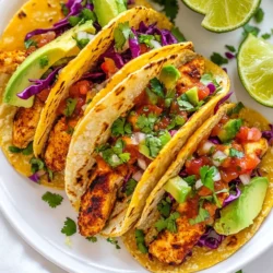 Für die Chipotle Limetten-Hähnchen-Tacos benötigst du frische Zutaten. Hier ist eine Liste: - 450 g Hähnchenbrustfilets, entbeint und ohne Haut - 8 kleine Maistortillas - 1 Tasse fein gehackter Kohl - 1/4 Tasse frischer Koriander, gehackt - 1 Avocado, in Scheiben geschnitten - Limettenviertel zum Servieren Diese Zutaten sorgen für einen tollen Geschmack. Das Hähnchen gibt dir die Basis. Die Tortillas halten alles zusammen. Der Kohl und Koriander bringen Frische. Die Avocado macht die Tacos cremig. Limettenviertel bringen einen spritzigen Kick. Die Gewürzmischung gibt dem Hähnchen Charakter. Hier sind die Gewürze, die du brauchst: - 2 Esslöffel Chipotle-Chilipulver - 1 Teelöffel Kreuzkümmel - 1 Teelöffel Knoblauchpulver - 1 Teelöffel Zwiebelpulver - 1/2 Teelöffel geräuchertes Paprikapulver - 1/2 Teelöffel Salz - 1/4 Teelöffel schwarzer Pfeffer Diese Mischung macht das Hähnchen würzig und rauchig. Chipotle-Chilipulver bringt eine angenehme Schärfe. Kreuzkümmel und geräuchertes Paprikapulver geben Tiefe. Ich empfehle, die Gewürze gut zu vermischen. So verteilt sich der Geschmack gleichmäßig. Die richtigen Beilagen machen die Tacos noch besser. Hier sind einige Optionen: - Salsa oder Pico de Gallo zum Garnieren - Frische Limettenscheiben - Joghurt oder saure Sahne für extra Cremigkeit Salsa oder Pico de Gallo bringt Frische und Farbe. Limetten geben einen extra Kick. Joghurt oder saure Sahne können die Schärfe mildern. Diese Beilagen machen deine Tacos noch köstlicher. {{ingredient_image_2}} Zuerst bereite ich die Gewürze vor. In einer kleinen Schüssel mische ich: - 2 Esslöffel Chipotle-Chilipulver - 1 Teelöffel Kreuzkümmel - 1 Teelöffel Knoblauchpulver - 1 Teelöffel Zwiebelpulver - 1/2 Teelöffel geräuchertes Paprikapulver - 1/2 Teelöffel Salz - 1/4 Teelöffel schwarzer Pfeffer Diese Mischung gebe ich gleichmäßig auf beide Seiten der Hähnchenbrustfilets. Zuerst tupfe ich die Hähnchenbrust mit einem Papiertuch trocken. Dann massiere ich die Gewürze sanft ein. Das gibt dem Hähnchen viel Geschmack. Ich erhitze 2 Esslöffel Olivenöl in einer großen Pfanne bei mittlerer Hitze. Wenn das Öl heiß ist, lege ich die gewürzten Hähnchenbrustfilets hinein. Ich brate sie etwa 5-7 Minuten pro Seite. Das Hähnchen ist fertig, wenn die Innentemperatur 75°C erreicht. Nach dem Braten nehme ich das Hähnchen aus der Pfanne. Es sollte ein paar Minuten ruhen. Dann schneide ich es in dünne Streifen. Für die Tacos erwärme ich 8 kleine Maistortillas in einer trockenen Pfanne. Ich mache das etwa 30 Sekunden auf jeder Seite. So werden die Tortillas weich und biegsam. Dann lege ich einige Streifen Hähnchen auf jede Tortilla. Ich toppe sie mit: - 1 Tasse fein gehacktem Kohl - 1/4 Tasse frischem Koriander - 1 Avocado, in Scheiben geschnitten - Salsa oder Pico de Gallo Am Ende presse ich frischen Limettensaft über die Tacos. Das gibt ihnen einen extra Kick. Ich serviere die Tacos auf einem schönen Teller mit Limettenvierteln. So kann jeder selbst entscheiden, wie viel Limettensaft er möchte. Um den Geschmack zu verbessern, nutze frische Zutaten. Frischer Koriander und Limettensaft machen einen großen Unterschied. Du kannst auch die Gewürzmischung anpassen. Mehr Chipotle-Chilipulver gibt mehr Schärfe. Probiere auch geräuchertes Paprikapulver für einen rauchigen Geschmack. Lass das Hähnchen vor dem Braten 30 Minuten marinieren. So kann es die Gewürze besser aufnehmen. Saftiges Hähnchen bleibt am besten, wenn du es nicht zu lange kochst. Überprüfe die Temperatur mit einem Fleischthermometer. 75°C ist perfekt. Lass das Hähnchen nach dem Braten ruhen. Das lässt den Saft zurück ins Fleisch. Schneide es erst dann in Streifen. So bleibt es zart und saftig. Um die Tortillas perfekt aufzuwärmen, benutze eine trockene Pfanne. Erhitze die Pfanne auf mittlerer Hitze. Lege die Tortilla für 30 Sekunden hinein. Wende sie dann um und wärme die andere Seite. So werden sie weich und biegsam. Du kannst auch einen feuchten Lappen verwenden, um die Tortillas warm zu halten. Das macht sie noch schmackhafter. Pro Tipps Marinieren für mehr Geschmack: Lassen Sie das Hähnchen mindestens 30 Minuten oder über Nacht im Kühlschrank marinieren, um die Aromen der Gewürze besser aufzunehmen. Tortillas richtig erwärmen: Erwärmen Sie die Maistortillas in einer trockenen Pfanne, um ihre Geschmeidigkeit zu erhalten. Dies verhindert, dass sie beim Falten reißen. Frische Zutaten verwenden: Verwenden Sie frische Kräuter und Gemüse, um den Tacos einen knackigen und aromatischen Geschmack zu verleihen. Frische Avocados sind ein Muss! Vielseitige Saucen ausprobieren: Experimentieren Sie mit verschiedenen Salsas oder Saucen, um Ihre Tacos nach Ihrem Geschmack zu variieren. Eine Mango-Salsa kann eine süße Note hinzufügen! {{image_4}} Du kannst diese Tacos ganz leicht vegan machen. Statt Hähnchen nutze Tofu oder jackfruit. Marinieren sie ebenso mit den gleichen Gewürzen. Brate den Tofu knusprig an, um den Geschmack zu verstärken. Jackfruit kannst du sanft zerkleinern und ebenfalls würzen. Beide Optionen sind lecker und sättigend. Wenn du Abwechslung suchst, probiere andere Füllungen. Gegrilltes Gemüse bringt Farbe und Geschmack. Zucchini, Paprika und Mais passen gut. Auch schwarze Bohnen sind eine tolle Füllung. Sie sind proteinreich und machen die Tacos herzhaft. Vergiss nicht, frische Kräuter hinzuzufügen. Koriander oder Petersilie bringen Frische. Salsa macht jeden Taco besser. Du kannst einfache Pico de Gallo machen. Hacke Tomaten, Zwiebeln, Koriander und Limette. Für mehr Kick, füge Jalapeños hinzu. Eine Mango-Salsa bringt Süße. Mische gewürfelte Mango, rote Zwiebeln, Limettensaft und Koriander. Diese Variationen machen deine Tacos spannend und lecker. Lagere übrig gebliebenes Hähnchen in einem luftdichten Behälter. Achte darauf, das Hähnchen vollständig abzukühlen, bevor du es hineinlegst. So bleibt es frisch. Im Kühlschrank hält es sich etwa 3 bis 4 Tage. Wenn du es länger aufbewahren möchtest, friere es ein. In der Gefriertruhe kann es bis zu 3 Monate halten. Tacos sind am besten frisch, aber du kannst die Zutaten getrennt lagern. Wickel die Maistortillas in Frischhaltefolie oder in einen Beutel. Lagere den Kohl, Koriander und die Avocado in eigenen Behältern. Avocado wird braun, also nutze Zitronensaft, um das zu verhindern. Diese Zutaten bleiben im Kühlschrank etwa 2 Tage frisch. Um das Hähnchen wieder aufzuwärmen, benutze eine Pfanne. Erhitze die Pfanne bei mittlerer Hitze und füge etwas Wasser hinzu. Decke die Pfanne mit einem Deckel ab. So bleibt das Hähnchen saftig. Für die Tortillas kannst du sie kurz in der Mikrowelle erwärmen. Wickel sie in ein feuchtes Tuch, so werden sie weich und warm. Um das Hähnchen für mehr Geschmack zu würzen, benutze ich eine Mischung aus Gewürzen. Die Hauptzutaten sind Chipotle-Chilipulver, Kreuzkümmel, Knoblauchpulver, Zwiebelpulver, geräuchertes Paprikapulver, Salz und schwarzer Pfeffer. Diese Gewürze sorgen für einen tiefen, rauchigen Geschmack. Du kannst die Mischung einfach auf das Hähnchen auftragen und gut einmassieren. Lass das Hähnchen etwas ziehen, damit die Gewürze gut einziehen. Ja, du kannst die Maistortillas durch andere Sorten ersetzen. Weizentortillas sind eine gute Option. Sie sind weich und leicht zu rollen. Du kannst auch Salatblätter verwenden, wenn du eine kalorienärmere Alternative möchtest. So bekommst du einen frischen Crunch. Achte darauf, die Tortillas bei mittlerer Hitze zu erwärmen, egal welche Sorte du wählst. Die Tacos sind am besten frisch, aber du kannst sie auch aufbewahren. Stelle die Zutaten getrennt in den Kühlschrank. Das Hähnchen bleibt etwa drei Tage frisch. Die Tortillas halten sich auch gut, wenn sie in einem luftdichten Behälter sind. Wenn du die Tacos wieder aufwärmen möchtest, tue dies schonend in einer Pfanne oder der Mikrowelle. So bleiben sie lecker und saftig. In diesem Blogbeitrag haben wir die besten Zutaten für Chipotle Limetten-Hähnchen-Tacos behandelt. Ich habe die Hauptzutaten, die Gewürzmischung und die besten Beilagen für dich aufgelistet. Danach gab es eine einfache Anleitung, um das Hähnchen perfekt zu marinieren, zu braten und die Tacos zusammenzustellen. Vergiss nicht, auch die Tipps zur Aufbewahrung zu berücksichtigen. Mit diesen Informationen kannst du nun deine Tacos ganz leicht variieren und anpassen. Probiere es aus und genieße die Vielfalt!