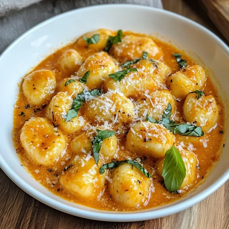 - 450 g Gnocchi (fertig gekauft oder selbst gemacht) - 400 g zerdrückte Tomaten - 240 ml Schlagsahne - 4 Knoblauchzehen, fein gehackt - 1 Teelöffel italienische Gewürzmischung - 1 Tasse frische Basilikumblätter, grob gehackt - 50 g geriebener Parmesan - Gehackte rote Paprikaflocken (optional für Schärfe) Die Auswahl der Zutaten ist der Schlüssel zu einem tollen Gericht. Gnocchi sind die Basis und können gekauft oder selbst gemacht werden. Zerdrückte Tomaten geben eine frische, fruchtige Note. Die Schlagsahne macht die Soße schön cremig. Knoblauch ist wichtig für den Geschmack. Er bringt ein tolles Aroma. Die italienische Gewürzmischung fügt Tiefe hinzu. Frisches Basilikum bringt Frische und Farbe in das Gericht. Parmesan ist ein Muss. Seine salzige Note ergänzt die Soße perfekt. Wenn du ein wenig Schärfe magst, füge rote Paprikaflocken hinzu. So wird das Gericht noch interessanter. {{ingredient_image_2}} Um die Gnocchi zu kochen, bringe zuerst einen großen Topf mit gesalzenem Wasser zum Kochen. Gib die Gnocchi hinein. Koche sie so lange, bis sie an die Oberfläche steigen, etwa 2-3 Minuten. Wenn sie fertig sind, gieße sie ab und stelle sie beiseite. Für den Knoblauch schäle und hacke vier Zehen fein. Die frischen Basilikumblätter solltest du grob hacken. Diese Schritte sind wichtig, um die Aromen gut in die Soße zu bringen. Erhitze zwei Esslöffel Olivenöl in einer großen Pfanne bei mittlerer Hitze. Füge den gehackten Knoblauch hinzu und brate ihn etwa eine Minute lang an, bis er duftet. Sei vorsichtig, dass er nicht verbrennt. Danach gib die zerdrückten Tomaten und einen Teelöffel Zucker dazu. Rühre alles gut um. Lass die Soße fünf Minuten köcheln. So können sich die Aromen verbinden. Reduziere dann die Hitze und gieße 240 ml Schlagsahne dazu. Rühre gründlich um und füge die italienische Gewürzmischung, Salz und Pfeffer nach Geschmack hinzu. Lass die Soße weitere fünf Minuten köcheln, bis sie etwas dicker wird. Sobald die Soße dick ist, gebe die gekochten Gnocchi in die Pfanne. Füge die grob gehackten Basilikumblätter hinzu und rühre vorsichtig um. Achte darauf, dass die Gnocchi gut mit der cremigen Soße überzogen sind. Jetzt kommt der Parmesan ins Spiel. Streue 50 g geriebenen Parmesan darüber und rühre um, bis er geschmolzen ist. Wenn du es scharf magst, füge eine Prise rote Paprikaflocken hinzu. Serviere das Gericht warm und garniere es mit zusätzlichen Basilikumblättern und mehr Parmesan. - Gnocchi richtig kochen: Beginne mit gesalzenem Wasser. Bring es zum Kochen. Gib die Gnocchi hinein. Koche sie, bis sie an die Oberfläche steigen. Das dauert meist nur zwei bis drei Minuten. So bleiben sie weich und lecker. - Soße richtig würzen: Achte darauf, die Soße gut zu würzen. Der Zucker hilft, die Säure der Tomaten zu balancieren. Füge italienische Gewürze hinzu, um mehr Geschmack zu bekommen. Salz und Pfeffer sind wichtig, um die Aromen zu verstärken. - Anrichten in flachen Schalen: Serviere die Gnocchi in flachen Schalen oder Pasta-Tellern. Das sorgt für einen schönen Look. Eine flache Schale lässt die Farben der Soße strahlen. - Garnieren mit Basilikum und Parmesan: Ein paar frische Basilikumblätter obendrauf machen das Gericht lebendig. Streue etwas geriebenen Parmesan darüber für einen tollen Geschmack. Ein Spritzer Olivenöl kann das Ganze abrunden. - Verwendung von frischen Tomaten: Du kannst frische Tomaten anstelle von Dosen verwenden. Hacke sie klein und koche sie ähnlich wie die zerdrückten Tomaten. Das gibt einen frischen Geschmack. - Anpassung der Schärfe: Wenn du es scharf magst, füge rote Paprikaflocken hinzu. Beginne mit einer kleinen Menge. Du kannst mehr hinzufügen, wenn du mehr Schärfe willst. So passt das Gericht genau zu deinem Geschmack. Pro Tipps Frische Zutaten verwenden: Für das beste Aroma und Geschmack sollten Sie frisch gepflücktes Basilikum und hochwertige Olivenöl verwenden. Gnocchi nicht überkochen: Behalten Sie die Gnocchi im Auge, während sie kochen, um sicherzustellen, dass sie perfekt zart sind und nicht zerfallen. Würze anpassen: Probieren Sie die Sauce während des Kochens und passen Sie die Gewürze nach Ihrem Geschmack an, um das perfekte Gleichgewicht zu finden. Garnierung für den letzten Schliff: Servieren Sie die Gnocchi mit frischem Basilikum und geriebenem Parmesan, um ein ansprechendes und schmackhaftes Ergebnis zu erzielen. {{image_4}} Wenn du die Sahne ersetzen möchtest, probiere pflanzliche Alternativen. Kokosmilch ist cremig und lecker. Cashew-Sahne bringt einen nussigen Geschmack. Diese Optionen machen das Gericht vegan und trotzdem köstlich. Du kannst das Rezept leicht aufpeppen, indem du Gemüse hinzufügst. Spinat ist eine tolle Wahl. Er gibt Farbe und einen frischen Geschmack. Zucchini passt ebenfalls gut und sorgt für eine schöne Textur. Einfach das Gemüse in die Soße geben und kurz mitkochen. Um das Gericht herzhaft zu machen, füge Hähnchen oder Garnelen hinzu. Brate das Hähnchen vorher an, bis es durch ist. Für Garnelen, füge sie in die Soße, wenn sie rosa werden. So wird deine Gnocchi-Mahlzeit noch nahrhafter und sättigender. Bewahren Sie die Reste in einem luftdichten Behälter auf. Stellen Sie sicher, dass die Gnocchi gut abgedeckt sind. Sie können sie im Kühlschrank lagern. Dort halten sie sich frisch für etwa drei Tage. Vor dem Lagern lassen Sie das Gericht auf Raumtemperatur abkühlen. So vermeiden Sie, dass sich Kondenswasser bildet. Die Haltbarkeit der Gnocchi hängt von der Lagerung ab. Im Kühlschrank sollten Sie sie innerhalb von drei Tagen essen. Wenn Sie die Gnocchi länger aufbewahren möchten, können Sie sie einfrieren. Achten Sie darauf, das Gericht gut einzupacken. So bleibt der Geschmack erhalten. Einfrieren verlängert die Haltbarkeit auf etwa drei Monate. Um die Gnocchi aufzuwärmen, nutzen Sie eine Pfanne. Fügen Sie etwas Wasser oder Brühe hinzu. So bleiben die Gnocchi schön saftig. Erhitzen Sie sie bei mittlerer Hitze. Rühren Sie gelegentlich um, damit sie gleichmäßig warm werden. Alternativ können Sie die Gnocchi auch in der Mikrowelle aufwärmen. Decken Sie das Gericht mit einem feuchten Tuch ab, damit es nicht austrocknet. So genießen Sie die Gnocchi fast wie frisch zubereitet. Die Gnocchi halten sich im Kühlschrank etwa drei Tage. Achte darauf, sie in einem luftdichten Behälter zu lagern. So bleiben sie frisch und lecker. Wenn du sie länger aufbewahren möchtest, solltest du die Gnocchi einfrieren. Ja, du kannst die Gnocchi einfrieren. Bereite sie wie gewohnt zu, lasse sie abkühlen und lege sie dann in einen gefrierfesten Behälter. Achte darauf, die Gnocchi einzeln zu trennen, damit sie nicht zusammenkleben. Zum Auftauen lege die gefrorenen Gnocchi einfach in heißes Wasser oder in die Sauce. So bleiben sie weich und lecker. Selbstgemachte Gnocchi sind einfach zu machen. Du brauchst Kartoffeln, Mehl und ein Ei. Koche die Kartoffeln, bis sie weich sind. Püriere sie und lasse sie abkühlen. Mische das Püree mit Mehl und dem Ei. Knete den Teig, bis er glatt ist. Rolle ihn in kleine Stücke und forme die Gnocchi. Koche sie in Salzwasser, bis sie an die Oberfläche steigen. So hast du frische, leckere Gnocchi! Zusammengefasst haben wir die wichtigsten Zutaten und Schritte für ein einfaches Gnocchi-Gericht durchlaufen. Wir haben die Hauptzutaten, Gewürze und Tipps zur Zubereitung besprochen. Variationen wie pflanzliche Alternativen oder zusätzliches Gemüse bieten viel Spielraum. Das richtige Lagern und Aufwärmen sorgt dafür, dass Reste gut schmecken. Experimentiere mit deinen Zutaten und finde deinen persönlichen Favoriten. Gnocchi sind vielseitig und lassen sich leicht anpassen. Viel Spaß beim Kochen!
