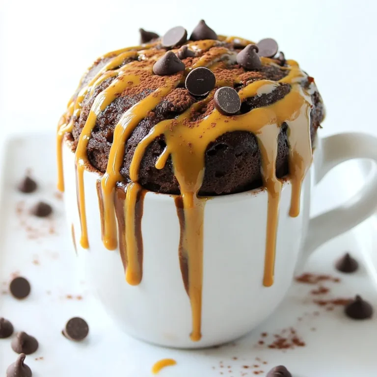 Die Zutaten für diesen schnellen und leckeren Tassenkuchen sind einfach zu finden. Hier ist, was du brauchst: - 4 Esslöffel Allzweckmehl - 4 Esslöffel Zucker - 2 Esslöffel ungesüßtes Kakaopulver - 1/8 Teelöffel Backpulver - 1/8 Teelöffel Salz - 3 Esslöffel Milch (oder eine pflanzliche Alternative) - 2 Esslöffel Erdnussbutter - 1 Esslöffel Pflanzenöl - 1/2 Teelöffel Vanilleextrakt Diese Zutaten machen den Tassenkuchen weich und schokoladig. Der Geschmack von Erdnussbutter bringt eine tolle Note. Um deinen Tassenkuchen noch besser zu machen, füge Schokoladenstückchen hinzu. Du kannst nach Belieben einige hinzufügen. Das wird den Kuchen noch schokoladiger und leckerer machen. Achte darauf, frische Zutaten zu verwenden. Das verbessert den Geschmack. Wähle besonders gutes Kakaopulver für mehr Schokoladengeschmack. Wenn du Pflanzenmilch verwendest, wähle eine Sorte, die dir gefällt. So machst du den Kuchen nach deinem Geschmack. Erdnussbutter sollte cremig sein. So lässt sie sich gut im Teig vermischen. {{ingredient_image_2}} Zuerst nimmst du eine mikrowellengeeignete Tasse. Gib das Allzweckmehl, den Zucker, das Kakaopulver, das Backpulver und das Salz in die Tasse. Rühre gut um, bis alle trockenen Zutaten gleichmäßig vermischt sind. Dies sorgt für einen gleichmäßigen Geschmack im gesamten Kuchen. Achte darauf, keine Klumpen zu lassen. Jetzt kommen die nassen Zutaten. Füge die Milch, die Erdnussbutter, das Pflanzenöl und den Vanilleextrakt in die Tasse hinzu. Benutze einen kleinen Schneebesen oder eine Gabel, um alles gut zu vermischen. Rühre, bis der Teig glatt ist. Es sollten keine Mehlklumpen mehr vorhanden sein. Wenn du magst, streue jetzt einige Schokoladenstückchen in den Teig. Rühre vorsichtig, damit sie gleichmäßig verteilt sind. Stelle die Tasse in die Mikrowelle. Gare den Kuchen bei hoher Leistung für etwa 1 Minute und 10 Sekunden. Die genaue Zeit kann je nach Mikrowelle variieren, also behalte ihn im Auge. Wenn der Kuchen aufgeht, achte darauf, dass er nicht überläuft. Nimm die Tasse vorsichtig aus der Mikrowelle, denn sie wird heiß sein. Lass den Kuchen eine Minute abkühlen. Dann kannst du ihn genießen! Wenn du möchtest, füge einen Klecks Erdnussbutter oder geschlagene Sahne hinzu. Ein häufiger Fehler ist, die Tasse zu voll zu machen. Der Teig kann überlaufen. Verwende eine große Tasse, um das Risiko zu verringern. Achte auch darauf, die trockenen Zutaten gut zu mischen. Klumpen können den Kuchen ungleichmäßig machen. Ein weiterer Fehler ist die Garzeit. Mikrowellen variieren stark. Wenn du den Kuchen zu lange garst, wird er trocken. Überprüfe ihn nach einer Minute und füge bei Bedarf kurze Intervalle hinzu. Die ideale Garzeit ist etwa 1 Minute und 10 Sekunden. Aber teste deinen Kuchen nach einer Minute. Er sollte fest, aber leicht feucht sein. Lass ihn eine Minute abkühlen, bevor du ihn isst. So setzt sich der Geschmack besser. Wenn dein Kuchen nicht ganz durch ist, gare ihn in 10 Sekunden Schritten weiter. So behält er die perfekte Textur. Serviere den Tassenkuchen direkt in der Tasse oder auf einem kleinen Teller. Eine Garnitur macht den Kuchen noch besser. Ein Klecks Erdnussbutter oder etwas Schlagsahne schmeckt toll dazu. Auch Schokoladenstückchen oben drauf sind eine gute Idee. Für einen extra Crunch kannst du zerstoßene Erdnüsse verwenden. Sie geben dem Kuchen eine schöne Note. Experimentiere mit verschiedenen Toppings, um deinen perfekten Genuss zu finden! Pro Tipps Die richtige Tasse wählen: Verwende eine große, mikrowellengeeignete Tasse, um sicherzustellen, dass der Kuchen genügend Platz hat, um aufzugehen, ohne überzulaufen. Variationen ausprobieren: Experimentiere mit verschiedenen Nüssen oder Trockenfrüchten, um deinem Tassenkuchen eine persönliche Note zu verleihen. Gleichmäßiges Garen: Überwache den Kuchen während des Garens, da Mikrowellen unterschiedlich stark sind. Mache eine kleine Pause, um das Überlaufen zu vermeiden. Perfekte Textur: Wenn du einen besonders weichen Kuchen möchtest, reduziere die Garzeit um 10-15 Sekunden und überprüfe regelmäßig, bis die gewünschte Konsistenz erreicht ist. {{image_4}} Wenn du Gluten meiden möchtest, gibt es einfache Alternativen. Nutze glutenfreies Mehl statt Allzweckmehl. Du kannst auch Mandelmehl oder Kokosmehl verwenden. Diese Mehle geben dem Kuchen eine eigene Note. Achte darauf, etwas weniger Flüssigkeit hinzuzufügen, da diese Mehle mehr Feuchtigkeit aufnehmen. Für eine vegane Version ist es leicht, einige Zutaten zu ersetzen. Ersetze die Milch durch eine pflanzliche Alternative wie Mandel- oder Hafermilch. Statt der Erdnussbutter kannst du auch Mandel- oder Cashewbutter wählen. Achte darauf, dass du vegane Schokoladenstückchen verwendest, wenn du sie hinzufügst. So bleibt der Kuchen ganz pflanzlich und lecker. Toppings machen den Tassenkuchen besonders. Du kannst ihn mit Erdnussbutter oder geschlagener Kokoscreme garnieren. Füge frische Früchte wie Bananen oder Beeren hinzu. Sie bringen Frische und Farbe. Auch Nüsse oder Karamellsauce sind tolle Ergänzungen. Experimentiere mit verschiedenen Kombinationen, um deinen perfekten Tassenkuchen zu kreieren. Um deinen Schokoladen-Erdnussbutter-Tassenkuchen frisch zu halten, lass ihn zuerst abkühlen. Danach kannst du ihn in einem luftdichten Behälter aufbewahren. Dies hilft, die Feuchtigkeit zu bewahren. Alternativ kannst du ihn auch mit Frischhaltefolie abdecken. Achte darauf, dass die Tasse nicht in direktem Sonnenlicht steht. So bleibt der Kuchen für bis zu zwei Tage lecker. Wenn du deinen Tassenkuchen wieder aufwärmen möchtest, gibt es einige einfache Schritte. Stelle die Tasse in die Mikrowelle. Erwärme sie für 10 bis 15 Sekunden. Überprüfe, ob er warm genug ist. Sei vorsichtig, die Tasse kann heiß werden. Du kannst auch einen kleinen Klecks Erdnussbutter oder etwas Sahne hinzufügen, um ihn noch besser zu machen. Die Haltbarkeit deines Tassenkuchens hängt von den Zutaten ab. Milch und Erdnussbutter können die Frische beeinflussen. Wenn du pflanzliche Milch benutzt, bleibt der Kuchen länger gut. Lagere ihn im Kühlschrank, wenn du ihn länger aufbewahren möchtest. So bleibt er für bis zu einer Woche frisch. Achte darauf, keine zusätzlichen Zutaten hinzuzufügen, die schnell verderben könnten, wie frische Früchte. Die gesamte Zubereitungszeit beträgt nur etwa 7 Minuten. Das sind 5 Minuten zum Mischen der Zutaten und 2 Minuten zum Kochen in der Mikrowelle. In weniger als 10 Minuten kannst du den leckeren Tassenkuchen genießen. Ja, du kannst Erdnussbutter durch Mandelbutter oder Cashewbutter ersetzen. Jede Nussbutter hat ihren eigenen Geschmack. Das kann das Aroma deines Tassenkuchens leicht verändern. Experimentiere mit verschiedenen Nussbuttern, um deinen Favoriten zu finden. Um ein Überlaufen zu vermeiden, achte auf die Menge der Zutaten. Fülle die Tasse nicht mehr als bis zur Hälfte. Ein weiterer Tipp ist, die Mikrowelle im Auge zu behalten. Wenn der Kuchen anfängt zu steigen, stoppe die Mikrowelle für ein paar Sekunden. So bleibt alles schön in der Tasse. In diesem Blogbeitrag haben wir die wichtigsten Zutaten für den Schokoladen-Erdnussbutter-Tassenkuchen betrachtet. Ich gab Ihnen Tipps zur Zubereitung und häufige Fehler. Sie lernten Variationen und bessere Aufbewahrung. Denken Sie daran, die besten Zutaten auszuwählen und Geduld bei der Garzeit zu zeigen. Genießen Sie kreatives Topping und variieren Sie die Rezepte nach Lust. Mit diesen Tipps wird Ihr Tassenkuchen immer ein Hit.