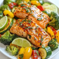 - 4 Lachsfilets (je 170 g) - 60 ml süße Chilisauce - 30 ml Sojasauce (geringer Natriumgehalt empfohlen) - 1 Esslöffel frisch geriebener Ingwer - 2 Knoblauchzehen, gehackt - 1 Tasse Brokkoliröschen - 1 Tasse geschnittene Paprika (gemischte Farben) - 1 Zucchini, in Scheiben geschnitten - 1 Esslöffel Sesamöl - Salz und Pfeffer nach Geschmack - Frischer Koriander zum Garnieren Ich liebe es, mit frischen Zutaten zu arbeiten. Jedes Element bringt Leben in das Gericht. Der Lachs ist die Basis. Er hat einen tollen Geschmack und eine schöne Textur. Die süße Chilisauce gibt dem Gericht einen besonderen Kick. Sie verbindet sich perfekt mit der Sojasauce. Die Kombination aus diesen beiden Saucen ist einfach unwiderstehlich. Frisch geriebener Ingwer und gehackter Knoblauch bringen einen feinen Duft. Diese beiden Zutaten sind kleine Kraftpakete in der Küche. Sie geben Geschmack und Tiefe. Gemüse macht das Gericht bunt und gesund. Brokkoli, Paprika und Zucchini sind meine Favoriten. Sie sind knackig und voller Vitamine. Das Sesamöl bringt einen nussigen Geschmack. Koriander ist das i-Tüpfelchen. Er rundet das Gericht ab und gibt einen frischen Kick. Mit diesen Zutaten kannst du ein leckeres und gesundes Gericht zaubern. {{ingredient_image_2}} Heize deinen Ofen auf 200 °C vor. Dies ist wichtig, damit der Lachs gleichmäßig gart. Ein heißer Ofen sorgt dafür, dass der Lachs saftig bleibt. Nimm eine kleine Schüssel. Mische 60 ml süße Chilisauce, 30 ml Sojasauce, einen Esslöffel frisch geriebenen Ingwer und zwei gehackte Knoblauchzehen. Diese Mischung ist die perfekte Marinade. Sie gibt dem Lachs einen tollen Geschmack. Schneide vier große Aluminiumfolie-Blätter. Jedes Blatt sollte etwa 30x30 cm groß sein. Lege ein Lachsfilet in die Mitte jedes Blattes. Verteile die Marinade gleichmäßig über jedes Filet. So wird der Lachs gut gewürzt. Nimm eine separate Schüssel. Gib 1 Tasse Brokkoliröschen, 1 Tasse geschnittene Paprika und eine geschnittene Zucchini hinein. Mische das Gemüse mit einem Esslöffel Sesamöl, Salz und Pfeffer. Das Gemüse gibt Farbe und Crunch. Teile das Gemüse gleichmäßig zwischen den Lachsfilets auf. Lege es um und auf die Filets. Falte die Seiten der Folie nach oben und schließe die Päckchen sicher. Lege sie auf ein Backblech. Backe die Päckchen für 15-20 Minuten. Der Lachs ist fertig, wenn er sich leicht mit einer Gabel zerteilen lässt. Nimm die Folienpäckchen vorsichtig aus dem Ofen. Öffne sie langsam, um heißen Dampf zu vermeiden. Garniere die Päckchen mit frischem Koriander. Das sieht nicht nur gut aus, sondern schmeckt auch frisch! Die Garzeit für Lachs ist entscheidend. Backen Sie den Lachs für 15 bis 20 Minuten. Bei 200 °C wird er zart und saftig. Prüfen Sie den Lachs mit einer Gabel. Wenn er leicht auseinanderfällt, ist er perfekt. Überbacken Sie ihn nicht, sonst wird er trocken. Für die Folienpäckchen können Sie frisches oder gefrorenes Gemüse verwenden. Frisches Gemüse hat mehr Geschmack und Nährstoffe. Gefrorenes Gemüse ist praktisch und schnell. Achten Sie darauf, das Gemüse gleichmäßig zu schneiden. So garen sie gleichmäßig und schnell. Das Falten der Folie ist einfach, aber wichtig. Verwenden Sie große Stücke Aluminiumfolie, etwa 30x30 cm. Legen Sie den Lachs in die Mitte. Falten Sie die Seiten nach oben und schließen Sie die Päckchen gut. Achten Sie darauf, dass keine Löcher entstehen. So bleibt der Dampf im Päckchen. Die Marinade bringt viel Geschmack. Mischen Sie süße Chilisauce, Sojasauce, Ingwer und Knoblauch. Gießen Sie diese Mischung über den Lachs. Lassen Sie den Lachs mindestens zehn Minuten marinieren. So ziehen die Aromen gut ein. Probieren Sie auch andere Gewürze für mehr Vielfalt. Pro Tipps Wählen Sie frischen Lachs: Verwenden Sie frische oder gefrorene Lachsfilets, die von höchster Qualität sind, um den besten Geschmack und die beste Textur zu erzielen. Variieren Sie das Gemüse: Experimentieren Sie mit verschiedenen Gemüsesorten wie Karotten oder Zucchini, um neue Aromen und Farben in Ihr Gericht zu bringen. Marinieren Sie länger: Wenn Sie Zeit haben, lassen Sie den Lachs in der Marinade für 30 Minuten bis 1 Stunde marinieren, um den Geschmack zu intensivieren. Servieren Sie mit Beilagen: Ergänzen Sie das Gericht mit Reis oder Quinoa, um eine vollwertige Mahlzeit zu kreieren, die sättigend und nahrhaft ist. {{image_4}} Wenn Sie keinen Lachs mögen, gibt es viele Alternativen. Sie können Forelle oder Kabeljau verwenden. Beide Fische sind leicht und zart. Sie nehmen die Aromen der Marinade gut auf. Schneiden Sie die Filets auf die gleiche Größe wie den Lachs. So garen sie gleichmäßig. Für eine vegane Option nehmen Sie festen Tofu oder extra Gemüse. Schneiden Sie den Tofu in Würfel und marinieren Sie ihn wie den Lachs. Gemüse wie Auberginen oder Süßkartoffeln sind ebenfalls großartige Optionen. Achten Sie darauf, das Gemüse in gleichmäßige Stücke zu schneiden. So garen sie schnell und gleichmäßig. Die Marinade ist der Schlüssel zu diesem Gericht. Experimentieren Sie mit verschiedenen Soßen. Sie können Teriyaki-Sauce oder BBQ-Sauce verwenden. Fügen Sie Gewürze wie Kreuzkümmel oder Paprika hinzu. Diese geben dem Gericht mehr Tiefe. Ein Spritzer Limettensaft kann die Aromen aufhellen. Seien Sie kreativ und finden Sie Ihre Lieblingskombination. Um die übrig gebliebenen Folienpäckchen zu lagern, lassen Sie sie zuerst abkühlen. Wickeln Sie die Folienpäckchen dann in Frischhaltefolie oder Aluminiumfolie. Legen Sie sie in einen luftdichten Behälter. So bleibt der Geschmack frisch und lecker. Wenn Sie die Folienpäckchen aufwärmen möchten, nehmen Sie sie aus dem Kühlschrank. Heizen Sie den Ofen auf 175 °C vor. Legen Sie die Päckchen auf ein Backblech. Backen Sie sie für etwa 10-15 Minuten. Achten Sie darauf, dass der Lachs heiß ist, bevor Sie ihn servieren. Die Folienpäckchen halten sich bis zu drei Tage im Kühlschrank. Achten Sie darauf, dass sie gut verpackt sind. Wenn Sie sie länger aufbewahren möchten, können Sie sie auch einfrieren. Im Gefrierschrank halten sie bis zu drei Monate. Der Lachs muss 15-20 Minuten im Ofen backen. Bei 200 °C ist dies eine gute Temperatur. Prüfe nach 15 Minuten, ob der Lachs durch ist. Er sollte sich leicht mit einer Gabel zerteilen lassen. Wenn er noch roh aussieht, lasse ihn ein paar Minuten länger. Achte darauf, den Dampf beim Öffnen der Folie nicht zu verbrennen. Ja, du kannst die Folienpäckchen auch auf dem Grill zubereiten. Stelle den Grill auf mittlere Hitze. Lege die Päckchen auf den Grillrost und schließe den Deckel. Grille sie ca. 10-15 Minuten. Überprüfe auch hier den Lachs, um sicherzustellen, dass er gar ist. Das Grillen gibt dem Lachs einen tollen rauchigen Geschmack. Zu den Sweet Chili Salmon Foil Packs passen viele Beilagen. Hier sind einige Vorschläge: - Reis oder Quinoa für eine nahrhafte Basis - Ein frischer Salat mit Gurken und Tomaten - Geröstete Süßkartoffeln für etwas Süße - Ein einfaches Gemüsegericht, wie gedünsteter Spargel Diese Beilagen ergänzen das Gericht gut und bringen noch mehr Farben auf den Teller. Ja, dieses Rezept kann glutenfrei sein. Achte darauf, eine glutenfreie Sojasauce zu verwenden. Die anderen Zutaten sind von Natur aus glutenfrei. So kannst du das Gericht ohne Bedenken genießen. Prüfe die Etiketten, um sicherzustellen, dass alles glutenfrei ist. In diesem Artikel haben wir die besten Zutaten für leckere Lachsfolienpäckchen untersucht. Du hast gelernt, wie du die Marinade zubereitest und die Folienpäckchen Schritt für Schritt herstellst. Tipps wie die perfekte Garzeit machen das Rezept einfach. Es gibt Variationen, um Tofu oder Gemüse zu verwenden. Schließlich zeigen die Aufbewahrungshinweise, wie du Reste richtig lagerst. Mit diesen Tricks und Ideen gelingt dir ein schnelles, schmackhaftes Gericht. Probiere es aus und genieße deine Mahlzeit!