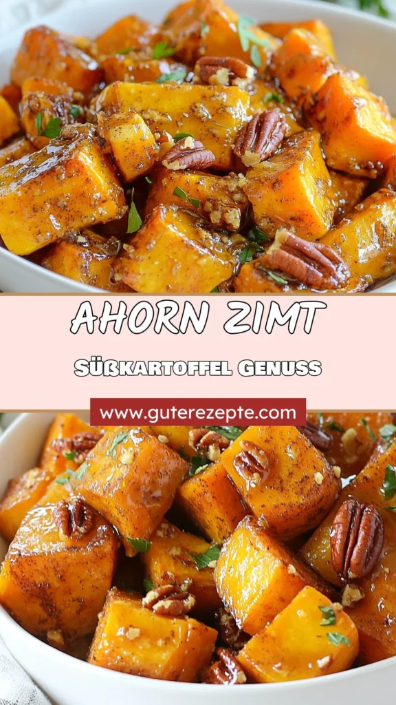 Entdecke unser einfaches Rezept für Ahorn-Zimt Süßkartoffeln – die perfekte gesunde Beilage! Diese köstlichen, gerösteten Süßkartoffeln mit Ahornsirup sind ideal für jedes vegetarische Gericht. Sie sind einfach zubereitet und bringen einen süßen Zimtgeschmack auf deinen Tisch. Probiere es aus und überrasche deine Familie! Speichere dieses Rezept für eine gesunde Mahlzeit. #Süßkartoffeln #GesundeBeilagen #Vegetarisch #Rezeptideen