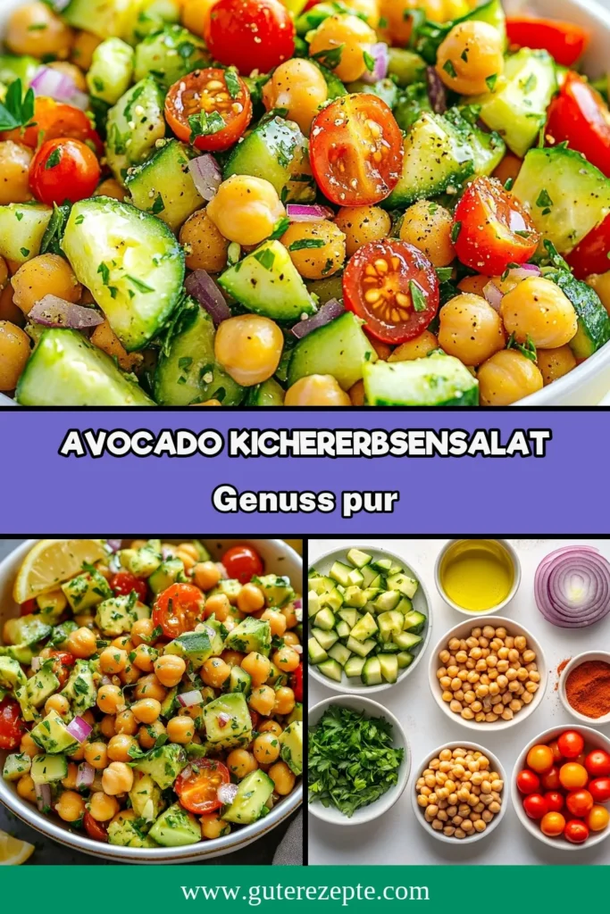 Entdecke das Rezept für Avocado Kichererbsensalat! Dieser gesunde Salat mit Avocado kombiniert proteinreiche Kichererbsen mit frischem Gemüse für ein einfaches und köstliches Gericht. Perfekt für vegane Salate und eine großartige Wahl für alle, die leckere und nahrhafte Rezepte suchen. Probiere jetzt dieses einfache Kichererbsensalat Rezept und bringe frische Aromen auf deinen Tisch! Speichere es dir für später! #AvocadoKichererbsensalat #VeganeSalate #GesunderSalat #EinfacheRezepte