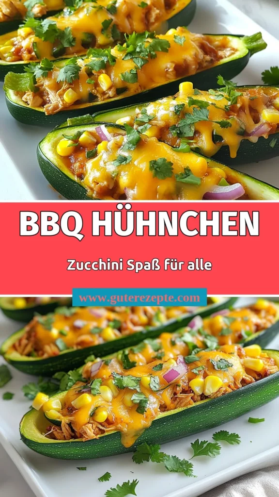 Entdecke unser köstliches BBQ Hühnchen Rezept mit gefüllten Zucchini-Boote! Diese gesunde Abendessen Idee kombiniert zartes Grillgericht mit Hühnchen, frischem Gemüse und geschmolzenem Käse. Perfekt für einen leichten Abend! Probiere es aus und bring Farbe auf deinen Tisch! Lass dich von den Aromen überraschen und speichere das Rezept für später. #BBQHühnchen #ZucchiniBoote #GesundeEssen #Grillrezepte