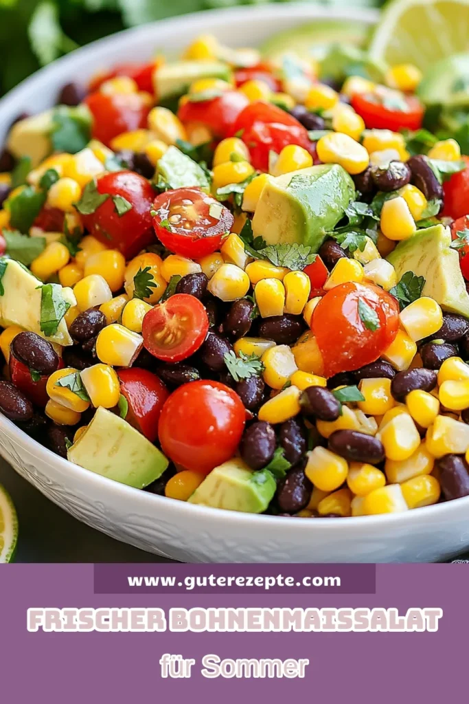 Genießen Sie unseren erfrischenden schwarzen Bohnen Salat mit Mais und Avocado! Dieser einfache vegetarische Salat Rezept kombiniert schwarze Bohnen, süßen Mais, frische Avocado und würzige Jalapeños für das perfekte Geschmackserlebnis. Ideal für Grillpartys oder als leichtes Mittagessen. Entdecken Sie, wie einfach es ist, einen scharfen Kichererbsensalat zuzubereiten! Speichern Sie dieses Rezept und holen Sie sich die Zutaten! #schwarzeBohnenSalat #MaisAvocadoSalat #erfrischenderBohnensalat #vegetarischerSalatRezept