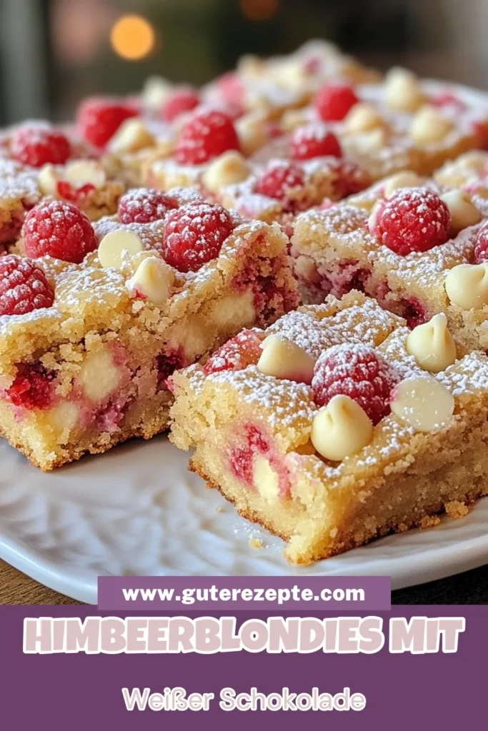 Entdecken Sie unser köstliches Himbeer Blondies Rezept mit weißer Schokolade! Diese einfachen Blondies sind der perfekte süße Snack, ideal für jeden Anlass. Mit frischen Himbeeren und zarter weißer Schokolade werden diese Himbeer Schokoladenkekse garantiert zum Hit bei Ihren Freunden und Familie. Verpassen Sie nicht unsere einfache Blondies Backanleitung für ein himmlisches Dessert. Speichern Sie das Rezept und probieren Sie es aus! #HimbeerBlondies #BlondiesMitFrischenHimbeeren #EinfacheBlondies #WeißeSchokoladeBlondies