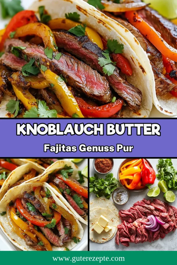 Entdecke unser köstliches Rezept für Knoblauch Butter Steak Fajitas! Diese Rinderfilet Fajitas sind vollgepackt mit Aromen und perfekt gewürzt mit einer selbstgemachten Fajita Gewürzmischung. Genießen Sie saftiges Steak mit Knoblauchbutter, zartem Gemüse und warmen Weizentortillas Fajitas. Ein einfaches und schnelles Gericht für die ganze Familie. Probiere es jetzt aus, du wirst begeistert sein! #Fajitas #Steakrezept #Knoblauchbutter #schnelleRezepte