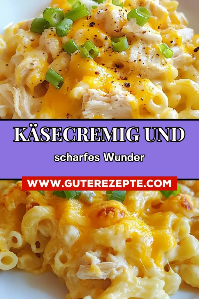 Entdecke unser köstliches Rezept für Buffalo Chicken Mac and Cheese! Dieser scharfe Käseauflauf vereint zarte Makkaroni mit Hähnchen und cremigem Käse. Perfekt für ein herzhaftes Abendessen oder als Partygericht! Probiere jetzt unser einfaches Käseauflauf Rezept aus und lass dich von der Würze der Buffalo Sauce verführen. Teile und speichere diese Rezept-Idee für dein nächstes Kochen! #BuffaloChickenMacandCheese #MakkaroniMitHähnchen #BuffaloSauceRezept #KäseauflaufRezept