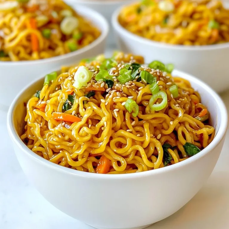 Für diese leckeren Ramen-Nudeln brauchen wir einfache Zutaten. Hier ist die Liste: - 2 Packungen Instant-Ramen-Nudeln - 3 Esslöffel Sojasauce - 2 Esslöffel Sesamöl - 4 Knoblauchzehen, fein gehackt - 2 cm frischer Ingwer, gerieben - 1 Esslöffel Chilipaste (nach Geschmack anpassen) Diese Hauptzutaten bringen Aromen und Textur in unser Gericht. Die Ramen bilden die Basis und der Knoblauch sorgt für einen kräftigen Geschmack. Die richtigen Gewürze und Öle machen den Unterschied. Hier sind die wichtigen Zutaten: - 2 Esslöffel Sesamöl - 3 Esslöffel Sojasauce - 1 Esslöffel Reisessig - 1 Teelöffel Zucker Sesamöl gibt den Ramen einen nussigen Geschmack. Sojasauce sorgt für Tiefe und Umami. Der Reisessig und Zucker helfen, die Aromen auszubalancieren. Frisches Gemüse bringt Farbe und Nährstoffe. Diese Zutaten verleihen den Ramen Lebendigkeit: - 2 Frühlingszwiebeln, in Ringe geschnitten, plus extra zum Garnieren - 1 Tasse Babyspinat - 1 kleine Karotte, in feine Streifen geschnitten - Sesamsamen für die Garnitur Frühlingszwiebeln und Karotten bringen Crunch und Frische. Babyspinat fügt eine gesunde Note hinzu. Die Sesamsamen sind das i-Tüpfelchen für das Aussehen. {{ingredient_image_2}} Um die Ramen-Nudeln zuzubereiten, bringst du einen großen Topf mit Wasser zum Kochen. Das Wasser sollte sprudelnd sein. Gib die Instant-Ramen-Nudeln ins Wasser und koche sie gemäß den Anweisungen auf der Verpackung, normalerweise 3-4 Minuten. Achte darauf, dass sie al dente sind. Wenn sie fertig sind, gieße sie ab und stelle sie beiseite. In einer großen Pfanne erhitzt du bei mittlerer Hitze 2 Esslöffel Sesamöl. Füge 4 fein gehackte Knoblauchzehen und 2 cm geriebenen Ingwer hinzu. Sautiere alles für 1-2 Minuten, bis die Mischung aromatisch ist. Lass sie nicht bräunen, sonst wird der Geschmack bitter. Nun gib 1 Esslöffel Chilipaste und 3 Esslöffel Sojasauce dazu. Koche die Mischung für eine weitere Minute. Jetzt fügen wir die julienned Karottenstreifen hinzu und sautieren sie für 2-3 Minuten, bis sie leicht weich sind. Schließlich integriere 1 Tasse Babyspinat und rühre alles um, bis der Spinat zusammenfällt. In einer kleinen Schüssel verrühre 1 Esslöffel Reisessig und 1 Teelöffel Zucker, bis der Zucker aufgelöst ist. Gib diesen Mix in die Pfanne. Jetzt kommen die Ramen-Nudeln dazu. Vermenge alles gründlich, damit die Nudeln gut mit der würzigen Knoblauchsoße überzogen sind. Lass alles für 1-2 Minuten erhitzen, bis es gut durchwärmt ist. Serviere die Nudeln heiß, garniert mit geschnittenen Frühlingszwiebeln und einer Prise Sesamsamen. Um die Ramen-Nudeln perfekt zuzubereiten, folgen Sie diesen Schritten: - Kochen Sie die Nudeln 3-4 Minuten in sprudelndem Wasser. - Prüfen Sie, ob sie al dente sind. - Gießen Sie die Nudeln ab und lassen Sie sie kurz stehen. So bleiben sie nicht matschig und behalten ihre Form. Das Abspülen mit kaltem Wasser hilft auch, die Garzeit zu stoppen. Die Schärfe ist wichtig für den Geschmack. Beginnen Sie mit einer Esslöffel Chilipaste. - Fügen Sie mehr hinzu, wenn Sie es schärfer mögen. - Probieren Sie die Mischung während des Kochens. So finden Sie die perfekte Balance für Ihren Gaumen. Experimentieren Sie mit frischen Chilis oder Chilipulver für mehr Vielfalt. Manchmal sind frische Zutaten nicht verfügbar. Hier sind einige einfache Alternativen: - Verwenden Sie gefrorenes Gemüse wie Erbsen oder Paprika. - Statt frischen Frühlingszwiebeln können Sie auch Zwiebelpulver nehmen. Diese Optionen sind leicht zu finden und funktionieren gut in diesem Rezept. Seien Sie kreativ und passen Sie die Zutaten an, was Sie haben. Pro Tipps Knoblauch richtig anbraten: Achten Sie darauf, den Knoblauch nicht zu lange zu braten, um ein Verbrennen zu vermeiden. Dies kann den Geschmack der Sauce negativ beeinflussen. Gemüse variieren: Experimentieren Sie mit anderem Gemüse wie Paprika oder Zucchini, um zusätzliche Farben und Texturen in Ihr Gericht zu bringen. Schärfe anpassen: Passen Sie die Menge der Chilipaste nach Ihrem persönlichen Geschmack an. Beginnen Sie mit weniger und fügen Sie mehr hinzu, falls nötig. Garnitur optimieren: Für zusätzlichen Geschmack können Sie geröstete Erdnüsse oder frische Kräuter wie Koriander hinzufügen, bevor Sie servieren. {{image_4}} Für eine vegane Version der würzigen Knoblauch-Ramen-Nudeln ersetzen Sie die Sojasauce durch eine glutenfreie Variante. Verwenden Sie Kokosnussaminos für einen süßeren Geschmack. Fügen Sie zusätzlich Tofu hinzu, um Proteine zu steigern. Dies gibt der Mahlzeit mehr Biss und Nährstoffe. Wenn Sie mehr Protein möchten, fügen Sie gekochte Eier oder Hähnchenbruststreifen hinzu. Ein weichgekochtes Ei passt perfekt zu Ramen. Es gibt eine cremige Textur und macht das Gericht herzhaft. Für eine pflanzliche Proteinquelle sind Kichererbsen eine tolle Wahl. Sie sind nahrhaft und fügen eine interessante Textur hinzu. Experimentieren Sie mit internationalen Aromen! Kombinieren Sie Ramen mit italienischen Zutaten. Fügen Sie Pesto und frische Basilikumblätter hinzu. Das sorgt für einen frischen Kick. Für ein mexikanisches Flair geben Sie Avocado und Limette hinzu. So wird das Gericht frisch und lebendig. Um die Reste der würzigen Knoblauch-Ramen-Nudeln frisch zu halten, lege sie in einen luftdichten Behälter. Achte darauf, die Nudeln davon zu trennen, wenn sie viel Sauce enthalten. So vermeidest du, dass sie matschig werden. Stelle den Behälter in den Kühlschrank. Die Ramen bleiben so bis zu drei Tage gut. Falls du die Nudeln länger aufbewahren möchtest, friere sie ein. Teile die Ramen in Portionen auf. Packe jede Portion in einen Gefrierbeutel. Drücke die Luft heraus, bevor du sie verschließt. Im Gefrierfach bleiben die Nudeln bis zu zwei Monate frisch. Achte darauf, die Sauce separat einzufrieren, damit die Aromen erhalten bleiben. Um die Ramen wieder aufzuwärmen, gibt es verschiedene Methoden. Du kannst sie in der Mikrowelle erhitzen. Füge etwas Wasser hinzu, damit sie nicht austrocknen. Erhitze sie in kurzen Abständen, damit sie gleichmäßig warm werden. Eine andere Methode ist, die Nudeln in einem Topf mit etwas Wasser oder Brühe zu erhitzen. So bleiben sie saftig und lecker. Um die Schärfe zu ändern, können Sie die Chilipaste anpassen. Wenn Sie es milder mögen, fügen Sie weniger Chilipaste hinzu. Für mehr Schärfe, erhöhen Sie die Menge. Sie können auch frische Chilis oder Chiliflocken verwenden. Diese geben den Nudeln einen anderen Geschmack und eine neue Textur. Experimentieren Sie, um Ihre perfekte Schärfe zu finden! Ja, Sie können die Ramen-Nudeln im Voraus zubereiten. Kochen Sie die Nudeln wie im Rezept beschrieben und lassen Sie sie abkühlen. Lagern Sie sie dann in einem luftdichten Behälter im Kühlschrank. Wenn Sie bereit sind zu essen, erhitzen Sie die Nudeln in der Pfanne mit etwas Wasser oder Brühe. So bleiben sie zart und lecker. Zu den würzigen Knoblauch-Ramen-Nudeln passen viele Beilagen gut. Hier sind einige Vorschläge: - Gedämpftes Gemüse wie Brokkoli oder Zucchini - Ein einfacher Salat mit frischen Zutaten - Gegrilltes Hähnchen oder Tofu für mehr Protein - Frühlingsrollen als knusprige Ergänzung Diese Beilagen runden Ihr Gericht ab und sorgen für mehr Abwechslung. Die Zutaten, die wir aufgelistet haben, sind entscheidend für deine würzigen Knoblauch-Ramen-Nudeln. Ich habe die Zubereitung und die Schritt-für-Schritt-Anleitung klar beschrieben. Tipps zur perfekten Konsistenz und Anpassung der Schärfe helfen dir, deine Nudeln zu perfektionieren. Denke daran, dass du mit Variationen und Lagerungshinweisen kreativen Freiraum hast. Du kannst die Ramen nach deinem Geschmack anpassen. Experimentiere mit frischen Zutaten und genieße den Prozess!