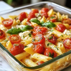Für dein Baked Feta Pasta Gericht benötigst du folgende Zutaten: - 200 g Pasta (wahlweise, vorzugsweise Penne oder Fusilli) - 200 g Feta-Käse (Block) - 300 g Kirschtomaten, halbiert - 3 Knoblauchzehen, fein gehackt - 4 Esslöffel Olivenöl - 1 Teelöffel getrockneter Oregano - 1 Teelöffel rote Chiliflocken (nach Geschmack anpassen) - Frische Basilikumblätter, zum Garnieren - Salz und Pfeffer nach Geschmack Wähle frische, reife Kirschtomaten. Achte darauf, dass sie fest und prall sind. Für den Feta-Käse ist ein Block die beste Wahl. Er schmilzt gut und gibt einen tollen Geschmack ab. Verwende hochwertiges Olivenöl. Es macht einen großen Unterschied im Geschmack. Frische Knoblauchzehen sind besser als Pulver. Sie geben mehr Aroma. Wenn du vegetarisch isst, ist dieses Rezept schon perfekt. Für eine vegane Option kannst du den Feta durch pflanzlichen Käse ersetzen. Für glutenfreie Pasta, wähle eine Sorte aus Reis oder Mais. Achte darauf, dass die Chiliflocken für deine Diät geeignet sind. {{ingredient_image_2}} Zuerst brauchst du deine Zutaten. Nimm dir Zeit, alles gut vorzubereiten. Hier sind die Schritte: - 200 g Pasta (Penne oder Fusilli sind am besten) - 300 g Kirschtomaten, halbiert - 3 Knoblauchzehen, fein gehackt - 200 g Feta-Käse (Block) - 4 Esslöffel Olivenöl - 1 Teelöffel getrockneter Oregano - 1 Teelöffel Chiliflocken (nach Geschmack) - Salz und Pfeffer Schneide die Kirschtomaten und hacke den Knoblauch. So sind sie bereit für die Auflaufform. Heize deinen Ofen auf 200 °C vor. Diese Temperatur sorgt dafür, dass die Tomaten weich und der Feta schön goldbraun wird. Das dauert etwa 25-30 Minuten. Während das alles im Ofen ist, kannst du die Pasta kochen. Koche die Pasta in einem großen Topf mit Salzwasser. Achte darauf, dass sie al dente ist. Das heißt, sie sollte noch etwas Biss haben. Gieße die Pasta ab und stelle sie beiseite. Wenn die Feta- und Tomatenmischung fertig ist, nimm sie aus dem Ofen. Mit einer Gabel zerdrücke den Feta und die Tomaten zu einer cremigen Sauce. Füge dann die gekochte Pasta hinzu und vermenge alles gut. Jetzt kannst du mit frischem Basilikum garnieren. Das sieht toll aus und schmeckt auch großartig. Ein häufiger Fehler ist, die Pasta zu weich zu kochen. Koche sie immer al dente. So bleibt die Textur fest, wenn du sie mit der Sauce vermengst. Achte auch darauf, dass du genug Salz ins Wasser gibst. Das hilft, den Geschmack der Pasta zu verbessern. Ein weiterer Fehler ist, den Feta zu lange zu backen. Er sollte goldbraun sein, aber nicht verbrennen. Die Kirschtomaten müssen aufplatzen, aber nicht zerfallen. Wenn du das im Auge behältst, wirst du ein tolles Ergebnis erzielen. Du kannst die Gewürze leicht ändern. Wenn du keinen Oregano magst, probiere Thymian oder Rosmarin. Beide geben dem Gericht einen anderen Geschmack. Chili kann auch weggelassen werden, wenn du es mild magst. Basilikum ist super frisch, aber du kannst auch Petersilie oder Schnittlauch nutzen. Diese Kräuter geben deinem Gericht eine neue Note und machen es noch leckerer. Um die perfekte Sauce zu machen, zerdrücke den Feta gut mit den Tomaten. Das Mischen ist wichtig, damit alles gleichmäßig wird. Du kannst auch etwas Nudelwasser hinzufügen. Dieses Wasser macht die Sauce cremiger und hilft, die Pasta besser zu umhüllen. Achte darauf, die Sauce gut abzuschmecken. Manchmal braucht sie mehr Salz oder Pfeffer. Am Ende kannst du noch frisches Basilikum darüber streuen. Das gibt dem Gericht den letzten Schliff und sieht toll aus. Pro Tipps Pasta perfekt al dente: Achte darauf, die Pasta nur bis zum "al dente" Punkt zu kochen, damit sie beim Mischen mit der Feta-Tomaten-Sauce die perfekte Konsistenz hat. Verwendung von frischen Kräutern: Frische Basilikumblätter verleihen dem Gericht nicht nur Farbe, sondern auch einen intensiven Geschmack. Füge sie erst kurz vor dem Servieren hinzu, um ihre Frische zu bewahren. Variationen des Käses: Wenn du Feta nicht magst, kannst du auch Ziegenkäse oder Ricotta verwenden, um eine andere Geschmacksnote zu erzielen. Zusätzliche Gemüseeinlage: Ergänze das Gericht mit saisonalem Gemüse wie Zucchini oder Spinat, um es noch nährstoffreicher und ansprechender zu gestalten. {{image_4}} Du kannst dieses Gericht leicht mit mehr Gemüse aufpeppen. Füge zum Beispiel Zucchini oder Paprika hinzu. Schneide sie in kleine Stücke und mische sie mit den Kirschtomaten. Das gibt mehr Farbe und Nährstoffe. Auch Spinat ist eine tolle Wahl. Du kannst ihn kurz vor dem Servieren unter die Pasta heben. So bleibt er frisch und knackig. Wenn du mehr Protein benötigst, gibt es viele Optionen. Füge gebratene Hähnchenbrust oder Garnelen hinzu. Diese kannst du einfach in die Auflaufform legen, bevor du sie backst. Alternativ kannst du auch Kichererbsen verwenden. Diese sind gesund und passen gut zu den Aromen im Gericht. Wenn du vegan essen möchtest, gibt es tolle Alternativen für Feta. Nutze zum Beispiel Ziegenkäse oder eine vegane Feta-Alternative aus Nüssen. Diese geben einen ähnlichen Geschmack und eine cremige Textur. Du kannst auch Tofu verwenden, um eine proteinreiche Option zu haben. Würze es mit Salz und Zitronensaft, um den Geschmack zu verstärken. Um Reste von Baked Feta Pasta mit Kirschtomaten gut zu lagern, lasse das Gericht zuerst abkühlen. Dann fülle die Reste in einen luftdichten Behälter. Achte darauf, dass der Behälter gut verschlossen ist. Das verhindert, dass Luft und Feuchtigkeit eindringen. So bleibt das Gericht frisch. Du kannst die Reste bis zu drei Tage im Kühlschrank aufbewahren. Wenn du die Reste wieder aufwärmen möchtest, gibt es einige einfache Möglichkeiten. Du kannst die Pasta in der Mikrowelle aufwärmen. Stelle sicher, dass du einen mikrowellengeeigneten Behälter verwendest. Gib einen kleinen Schuss Wasser dazu, um die Pasta feucht zu halten. Alternativ kannst du die Pasta in einer Pfanne auf dem Herd erhitzen. Füge ein wenig Olivenöl hinzu, damit sie nicht austrocknet. Rühre alles gut um, bis es gleichmäßig warm ist. Im Kühlschrank bleibt deine Baked Feta Pasta bis zu drei Tage frisch. Wenn du die Pasta länger lagern möchtest, kannst du sie auch einfrieren. Fülle die abgekühlte Pasta in einen gefriergeeigneten Behälter oder einen Gefrierbeutel. So bleibt sie bis zu drei Monate haltbar. Vergiss nicht, das Datum auf dem Behälter zu notieren. Beim Auftauen kannst du die Pasta einfach über Nacht im Kühlschrank lassen. Danach wieder aufwärmen und genießen! Die Zubereitung von Baked Feta Pasta dauert insgesamt etwa 40 Minuten. Du benötigst 10 Minuten für die Vorbereitung und 25 bis 30 Minuten für das Backen. Wenn du alles gut planst, wird es ganz einfach. Du kannst die Pasta während des Backens der Feta-Zutaten kochen. Ja, du kannst frische Tomaten verwenden. Achte darauf, die Tomaten gut zu würfeln. Sie sollten eine ähnliche Menge haben wie die Kirschtomaten. Der Geschmack wird leicht anders sein, aber immer noch lecker. Frische Tomaten geben dir etwas mehr Saft, was die Sauce cremiger macht. Wenn du keinen Ofen hast, kannst du die Zutaten in einer Pfanne zubereiten. Erhitze das Olivenöl und füge die Kirschtomaten und den Knoblauch hinzu. Koche sie, bis sie weich sind. Zerdrücke dann den Feta und rühre alles gut um. Koche die Pasta in einem separaten Topf und vermenge sie dann mit der Feta-Tomaten-Mischung. So kannst du trotzdem ein schmackhaftes Gericht genießen! In diesem Blogbeitrag haben wir die besten Zutaten für Baked Feta Pasta erkundet. Wir haben Tipps zur Auswahl und Alternativen für spezielle Diäten behandelt. Auch die Schritt-für-Schritt-Anleitung und die häufigsten Fehler wurden angesprochen. Variationen mit Gemüse und proteinreichen Ergänzungen bieten kreative Möglichkeiten. Der Schlüssel ist, Spaß bei der Zubereitung zu haben. Experimentiere mit Zutaten und finde deine perfekten Kombinationen. So wird jedes Gericht einzigartig und lecker.