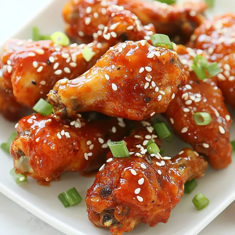 Für diese leckeren Hähnchenflügel benötigst du: - 900 g Hähnchenflügel - 60 ml Gochujang (koreanische rote Chilipaste) - 30 ml Sojasauce - 15 ml Sesamöl - 30 ml Honig - 4 Knoblauchzehen, fein gehackt - 2,5 cm frischer Ingwer, gerieben - 15 ml Reisessig - 5 g schwarzer Pfeffer - 1 Esslöffel Sesamsamen, zum Garnieren - 2 Frühlingszwiebeln, gehackt, zum Garnieren Jede Zutat trägt zum Geschmack bei. Die Gochujang bringt die Schärfe. Der Honig sorgt für Süße. Ingwer und Knoblauch fügen Tiefe hinzu. Für die Zubereitung brauchst du: - Eine große Schüssel - Einen Schneebesen - Ein Backblech - Aluminiumfolie - Einen Grillrost - Einen kleinen Topf - Frischhaltefolie Diese Utensilien helfen dir, die Flügel perfekt zuzubereiten. Die große Schüssel ist wichtig für die Marinade. Der Grillrost sorgt dafür, dass die Hähnchenflügel gleichmäßig garen. Falls du keine Gochujang hast, kannst du Sriracha verwenden. Der Geschmack wird anders, aber immer noch lecker. Für eine glutenfreie Option, wähle Tamari statt Sojasauce. Wenn du keinen Honig magst, nutze Agavendicksaft. So bleibt der süße Geschmack erhalten, aber der Flügel bleibt vegan. Egal, welche Zutaten du wählst, achte darauf, dass sie frisch sind. So schmecken deine Hähnchenflügel am besten! {{ingredient_image_2}} Zuerst musst du die Marinade machen. Nimm eine große Schüssel und gib die folgenden Zutaten hinein: - 60 ml Gochujang - 30 ml Sojasauce - 15 ml Sesamöl - 30 ml Honig - 4 Knoblauchzehen, fein gehackt - 2,5 cm frischer Ingwer, gerieben - 15 ml Reisessig - 5 g schwarzer Pfeffer Rühre alles mit einem Schneebesen gut um. Die Mischung soll glatt sein. Jetzt kommen die Hähnchenflügel dran. Gib sie in die Schüssel mit der Marinade. Mische alles gut, sodass die Flügel überall mit der Marinade überzogen sind. Decke die Schüssel mit Frischhaltefolie ab. Lass die Flügel mindestens eine Stunde im Kühlschrank. Noch besser ist es, wenn du sie über Nacht ziehen lässt. Heize deinen Backofen auf 220 °C vor. Lege ein Backblech mit Aluminiumfolie aus. Setze einen Grillrost darauf. So werden die Flügel beim Backen gleichmäßig gar. Nimm die marinierten Flügel aus der Schüssel. Lass die Marinade abtropfen und lege die Flügel auf den Grillrost. Achte darauf, dass sie nicht übereinander liegen. Backe die Flügel 25-30 Minuten. Wende sie nach der Hälfte der Zeit. Sie sollen knusprig und goldbraun werden. Während die Flügel backen, nimm die restliche Marinade. Gib sie in einen kleinen Topf und bringe sie zum Kochen. Reduziere die Hitze und lass die Marinade etwa 5 Minuten köcheln. Sie sollte leicht eindicken. Nimm die Flügel aus dem Ofen. Schwenke sie in der eingedickten Marinade. Achte darauf, dass sie gleichmäßig bedeckt sind. Lege die Flügel auf eine Servierplatte. Bestreue sie mit Sesamsamen und gehackten Frühlingszwiebeln. Serviere die Flügel heiß. Die Marinierzeit ist wichtig für den Geschmack. Ich empfehle, die Hähnchenflügel mindestens eine Stunde zu marinieren. Besser ist es, sie über Nacht im Kühlschrank zu lassen. So ziehen die Aromen besser ein. Wenn du Zeit hast, lass sie länger marinieren. Das macht einen großen Unterschied. Um knusprige Flügel zu erhalten, benutze einen Grillrost. Dieser hebt die Flügel vom Blech. So kann die Luft zirkulieren und die Flügel werden gleichmäßig knusprig. Backe die Flügel bei 220 °C für 25-30 Minuten. Wende sie einmal während des Backens. Dadurch werden sie von allen Seiten schön goldbraun. Der Schärfegrad der Hähnchenflügel kannst du leicht anpassen. Gochujang ist sehr scharf. Wenn du es milder magst, verwende weniger oder mische etwas Honig dazu. Du kannst auch einen milden Chilipulver verwenden. Probiere es aus und finde deinen perfekten Schärfegrad. Pro Tipps Marinieren für mehr Geschmack: Lassen Sie die Hähnchenflügel idealerweise über Nacht in der Marinade ziehen, um einen intensiveren Geschmack zu erzielen. Die richtige Temperatur: Stellen Sie sicher, dass der Ofen gut vorgeheizt ist, um eine gleichmäßige Bräunung und Knusprigkeit zu gewährleisten. Zusätzliche Glasur: Verwenden Sie die eingedickte Marinade nicht nur zum Beschichten, sondern auch als Dip für die Flügel, um noch mehr Geschmack hinzuzufügen. Garnitur für das Auge: Frühlingszwiebeln und Sesamsamen verleihen nicht nur Geschmack, sondern machen die Präsentation auch ansprechender. {{image_4}} Du kannst diese Flügel mit Käse verfeinern. Nach dem Backen streue eine Mischung aus geriebenem Käse über die heißen Flügel. Lass den Käse schmelzen, bis er schön goldbraun ist. Der Käse bringt eine cremige Textur und einen tollen Geschmack. Diese Variante ist perfekt für Käseliebhaber, die etwas Neues probieren möchten. Für eine süße und würzige Note, mische Honig mit etwas mehr Gochujang. Diese Mischung sorgt für eine köstliche Glasur. Du kannst auch mehr Sesamöl hinzufügen, um den nussigen Geschmack zu verstärken. Diese Flügel sind perfekt für Partys oder Spieleabende. Sie bieten eine tolle Balance zwischen Süße und Schärfe. Wenn du eine vegetarische Option suchst, probiere Blumenkohlflügel. Schneide den Blumenkohl in Stücke und mariniere sie wie die Hähnchenflügel. Backe sie bei 220 °C, bis sie goldbraun sind. Sie sind knusprig und voller Geschmack. Diese Option ist ideal für Vegetarier und alle, die weniger Fleisch essen wollen. Du kannst die marinierten Hähnchenflügel im Kühlschrank lagern. Lege sie in einen luftdichten Behälter oder in einen Beutel. So bleiben sie frisch. Sie halten sich etwa 2 Tage. Wenn du mehr Zeit hast, lasse sie über Nacht marinieren. Das sorgt für mehr Geschmack. Um die Flügel einzufrieren, lege sie in einen Gefrierbeutel. Entferne die Luft, bevor du ihn schließt. So dauert es länger, bis sie gefrieren. Du kannst die Flügel bis zu 3 Monate im Gefrierfach aufbewahren. Zum Auftauen lege sie einfach über Nacht in den Kühlschrank. Vermeide das Auftauen in der Mikrowelle. Das macht die Flügel matschig. Wenn du die Hähnchenflügel aufwärmen möchtest, benutze den Ofen. Heize ihn auf 180 °C vor. Lege die Flügel auf ein Backblech. Backe sie für etwa 10-15 Minuten, bis sie heiß und knusprig sind. Du kannst auch die restliche Marinade auf die Flügel geben, um den Geschmack zu verstärken. So bleiben sie saftig und lecker. Du kannst die Schärfe leicht verändern. Füge weniger Gochujang hinzu, um es milder zu machen. Alternativ kannst du mehr Honig hinzufügen, um die Schärfe zu balancieren. Wenn du es schärfer magst, füge Chili-Flocken hinzu. Probiere es aus und finde den perfekten Schärfegrad für dich! Zu diesen Flügeln passen viele leckere Beilagen. Serviere sie mit Reis oder Nudeln. Ein frischer Salat bringt eine schöne Frische. Du kannst auch eingelegtes Gemüse oder Kimchi dazu reichen. Diese Beilagen ergänzen die würzigen Aromen und machen dein Essen noch besser. Ja, du kannst die Flügel auch grillen! Das gibt ihnen einen tollen Geschmack. Grille sie einfach auf mittlerer Hitze. Achte darauf, sie regelmäßig zu wenden, damit sie gleichmäßig garen. Das Grillen sorgt für eine schöne Rauchnote und knusprige Haut. Gochujang findest du in asiatischen Lebensmittelgeschäften oder in großen Supermärkten. Manchmal gibt es ihn auch online. Achte beim Kauf darauf, die richtige Marke zu wählen. Auch andere Zutaten wie Reisessig und Sesamöl sind dort erhältlich. Koreanische Hähnchenflügel sind einfach zuzubereiten und lecker. Wir haben die Hauptzutaten, Küchenutensilien und Alternativen erkundet. Ich habe dir eine Schritt-für-Schritt-Anleitung gegeben, um perfekt marinierte und knusprige Flügel zu backen. Wir haben auch viele Tipps und Variationen behandelt, inklusive vegetarische Optionen. Denke daran, die Flügel richtig aufzubewahren, um die Frische zu erhalten. Jetzt liegt es an dir, diese köstlichen Flügel auszuprobieren und deine Familie und Freunde zu beeindrucken!