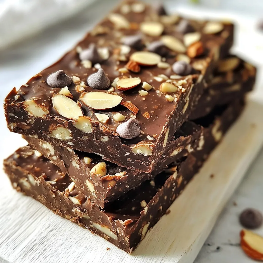 Um nahrhafte Schokoladen-Amandel-Energie-Riegel zu machen, brauchst du: - 1 Tasse Haferflocken - 1/2 Tasse Mandelbutter - 1/4 Tasse Honig oder Ahornsirup - 1/2 Tasse Zartbitter-Schokoladenstückchen - 1/2 Tasse gehackte Mandeln - 1/4 Tasse gemahlene Leinsamen - 1/2 Teelöffel Vanilleextrakt - Eine Prise Salz Diese Zutaten machen die Riegel gesund und lecker. Haferflocken geben dir Energie. Mandelbutter und Honig halten dich satt. Zartbitter-Schokolade sorgt für den süßen Geschmack. Die Zutaten bieten viele Vorteile. - Haferflocken sind reich an Ballaststoffen. Sie helfen bei der Verdauung und halten dich lange satt. - Mandelbutter hat gesunde Fette. Diese Fette unterstützen dein Herz und dein Gehirn. - Honig oder Ahornsirup geben dir natürliche Süße ohne raffinierten Zucker. - Zartbitter-Schokoladenstückchen sind voll mit Antioxidantien. Diese helfen deinem Körper, gesund zu bleiben. - Gehackte Mandeln bieten zusätzliches Protein. Dies ist wichtig für den Muskelaufbau. - Gemahlene Leinsamen sind eine gute Quelle für Omega-3-Fettsäuren. Diese Fettsäuren sind wichtig für die Gesundheit des Herzens. Falls du einige Zutaten nicht hast, gibt es gute Alternativen. - Du kannst die Mandelbutter durch Erdnussbutter ersetzen. Sie hat einen ähnlichen Geschmack. - Honig kann durch Agavensirup ersetzt werden, wenn du vegan bist. - Anstelle von Zartbitter-Schokolade kannst du Vollmilchschokolade verwenden, wenn du es süßer magst. - Gehackte Mandeln können durch Walnüsse oder Cashews ersetzt werden. Das gibt den Riegeln einen anderen Crunch. - Wenn du keine Leinsamen hast, kannst du Chiasamen verwenden. Sie haben ähnliche Vorteile. Mit diesen Alternativen kannst du die Riegel an deinen Geschmack anpassen! {{ingredient_image_2}} Zuerst nimmst du eine große Rührschüssel. Gib die Haferflocken hinein. Füge die gemahlenen Leinsamen hinzu. Streue eine Prise Salz darüber. Rühre die Mischung gut um. Stelle die Schüssel beiseite. Nimm nun einen kleinen Topf. Bei niedriger Hitze erwärmst du die Mandelbutter. Gib den Honig oder den Ahornsirup dazu. Rühre, bis die Mischung glatt ist. Vom Herd nehmen und den Vanilleextrakt einrühren. Lass die Mischung leicht abkühlen. Gieße die Mandelbutter-Honigmischung über die trockenen Zutaten. Rühre gut um, bis alles gleichmäßig bedeckt ist. Füge die Zartbitter-Schokoladenstückchen und die gehackten Mandeln hinzu. Mische vorsichtig, bis die Masse klebrig wird. Lege eine Backform mit Backpapier aus. Übertrage die Mischung in die Form. Drücke sie gleichmäßig und fest an. Stelle die Form für mindestens 30 Minuten in den Kühlschrank. Nach dem Kühlen nimm die Masse heraus und schneide sie in Riegel. Ein häufiger Fehler ist, die Mischung nicht genug zu drücken. Das führt dazu, dass die Riegel bröckelig sind. Achte darauf, die Mischung fest in die Form zu drücken. Ein weiterer Fehler ist, die Riegel zu früh aus dem Kühlschrank zu nehmen. Lass sie mindestens 30 Minuten fest werden. So bleibt die Struktur stabil. Bewahre die Riegel in einem luftdichten Behälter auf. Sie bleiben so frisch und lecker. Lagere sie im Kühlschrank, um die Haltbarkeit zu verlängern. Du kannst die Riegel auch mit Backpapier zwischen den Schichten trennen. So kleben sie nicht zusammen und sind einfacher zu entnehmen. Für die Präsentation stapel die Riegel auf einem rustikalen Holzbrett. Das sieht toll aus und bringt den Geschmack zur Geltung. Garniere sie mit gehackten Mandeln und Schokoladenstückchen. So wirken sie noch appetitlicher. Du kannst auch frische Beeren oder Obst danebenlegen. Das bringt Farbe auf den Tisch und macht die Snacks noch gesünder. Pro Tipps Die richtige Konsistenz: Achte darauf, dass die Mandelbutter und der Honig gut miteinander vermischt sind, um eine glatte Textur zu erreichen. Dies sorgt dafür, dass die Riegel gut zusammenhalten. Variationen ausprobieren: Fühle dich frei, andere Nüsse oder Trockenfrüchte hinzuzufügen, um verschiedene Geschmacksrichtungen zu kreieren. Walnüsse oder getrocknete Cranberries sind großartige Alternativen! Gesunde Süße: Wenn du den Zuckergehalt reduzieren möchtest, kannst du die Menge an Honig oder Ahornsirup anpassen oder natürliche Süßstoffe wie Stevia verwenden. Optimaler Genuss: Für einen extra knackigen Biss, röste die Mandeln leicht an, bevor du sie in die Mischung gibst. Das hebt den Geschmack und die Textur der Riegel hervor. {{image_4}} Du kannst die Schokoladen-Amandel-Energie-Riegel ganz leicht anpassen. Verwende verschiedene Nüsse, um neue Geschmäcker zu entdecken. Statt Mandeln probiere Cashews oder Walnüsse. Diese Nüsse bringen eigene Aromen und Nährstoffe mit. Du wirst überrascht sein, wie gut sie schmecken. Mische die Nüsse grob, damit sie in jedem Bissen knusprig sind. Trockenfrüchte sind eine großartige Ergänzung. Du kannst Rosinen, Cranberries oder Aprikosen verwenden. Diese Früchte geben den Riegeln zusätzliche Süße. Achte darauf, die Trockenfrüchte klein zu schneiden. So verteilen sie sich besser in der Mischung. Sie bringen auch Vitamine und Ballaststoffe mit. Das macht die Riegel noch gesünder und leckerer. Schokolade gibt es in vielen Sorten. Du kannst die Zartbitter-Schokolade durch Vollmilch- oder weiße Schokolade ersetzen. Jede Sorte gibt den Riegeln einen eigenen Charakter. Du kannst sogar eine Mischung aus verschiedenen Schokoladen ausprobieren. Das macht deine Riegel besonders und spannend. Es ist eine einfache Möglichkeit, Abwechslung in deine Snacks zu bringen. Um die Schokoladen-Amandel-Energie-Riegel frisch zu halten, bewahre sie im Kühlschrank auf. Lege sie in einen luftdichten Behälter. So bleibt die Feuchtigkeit draußen und die Riegel bleiben knusprig. Wenn du mehrere Riegel hast, trenne sie mit Backpapier. Dies verhindert, dass sie aneinanderkleben. Die Riegel bleiben im Kühlschrank etwa eine Woche frisch. Achte darauf, sie gut verpackt zu halten. Wenn du die Riegel länger aufbewahren möchtest, ist das Einfrieren eine gute Option. So kannst du sie für bis zu drei Monate lagern, ohne dass der Geschmack leidet. Um die Riegel einzufrieren, schneide sie zuerst in Portionen. Wickel jeden Riegel in Frischhaltefolie. Lege sie dann in einen gefrierfesten Beutel oder Behälter. Vergiss nicht, das Datum auf den Beutel zu schreiben. So behältst du den Überblick über ihre Haltbarkeit. Wenn du bereit bist, sie zu genießen, lasse sie einfach im Kühlschrank auftauen oder erwärme sie kurz in der Mikrowelle. Ein Schokoladen-Amandel-Energie-Riegel hat etwa 150 Kalorien. Dies kann je nach Zutaten variieren. Du kannst den Honig durch Ahornsirup ersetzen, um die Kalorien etwas zu reduzieren. Wenn du mehr Schokoladenstückchen hinzufügst, steigt die Kalorienzahl. Es ist wichtig, die Portionen zu beachten. So kannst du deine Kalorienzufuhr gut im Blick behalten. Ja, du kannst diese Riegel vegan zubereiten. Ersetze einfach den Honig durch Ahornsirup. Mandelbutter ist von Natur aus vegan. Achte darauf, dass die Schokoladenstückchen auch vegan sind. Viele Marken bieten vegane Schokoladenoptionen an. So kannst du leckere und nahrhafte Riegel genießen, ohne tierische Produkte zu verwenden. Die gesamte Zubereitungszeit beträgt etwa 40 Minuten. Davon sind 10 Minuten für die Vorbereitung nötig. Die restlichen 30 Minuten nutzt du, um die Riegel im Kühlschrank fest werden zu lassen. Das ist eine schnelle und einfache Methode, um gesunde Snacks zu machen. In nur einer kurzen Zeit hast du nahrhafte Riegel zur Hand. Du hast heute gelernt, wie man Schokoladen-Amandel-Energie-Riegel macht. Wir haben die wichtigen Zutaten und ihre Vorteile betrachtet. Du hast auch eine einfache Schritt-für-Schritt-Anleitung erhalten. Die Tipps helfen dir, Fehler zu vermeiden und die Riegel optimal aufzubewahren. Denke daran, dass du die Rezepte anpassen kannst, um neue Varianten zu erstellen. Diese Riegel sind gesund und lecker. Experimentiere mit verschiedenen Zutaten für deinen eigenen perfekten Snack. Viel Spaß beim Ausprobieren!