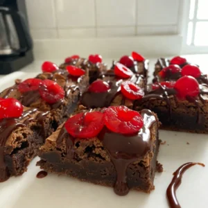 Für die Schokoladenüberzogenen Kirschen-Brownies benötigst du die folgenden Zutaten: - 225 g ungesalzene Butter (2 Sticks) - 400 g Kristallzucker - 4 große Eier - 1 Teelöffel Vanilleextrakt - 125 g Weizenmehl - 100 g ungesüßtes Kakaopulver - 1/2 Teelöffel Backpulver - 1/4 Teelöffel Salz - 1 Tasse Maraschino-Kirschen, abgetropft und halbiert - 175 g Zartbitterschokoladenstückchen - 120 ml Schlagsahne Diese Zutaten sorgen für einen süßen und schokoladigen Geschmack. Die Kirschen bringen eine fruchtige Note. Du kannst einige Zutaten austauschen, um den Geschmack zu verändern. Statt ungesalzener Butter könnte man Kokosöl verwenden. Das gibt den Brownies einen anderen Geschmack. Für eine glutenfreie Option kannst du glutenfreies Mehl nutzen. Wenn du keinen Zuckergehalt reduzieren möchtest, versuche Kokoszucker oder Honig. Für die Schokoladenganache kannst du auch Vollmilchschokolade verwenden. Das macht die Ganache süßer und cremiger. Achte beim Kauf der Zutaten auf hohe Qualität. Die Butter sollte frisch und ungesalzen sein. Hochwertiger Kakao sorgt für einen reicheren Geschmack. Verwende frische Maraschino-Kirschen, um die beste Textur zu erzielen. Achte darauf, dass die Schokolade einen hohen Kakaoanteil hat. Das gibt der Ganache mehr Tiefe. Zudem sollte die Schlagsahne frisch und nicht gesüßt sein. So bleibt der Geschmack der Brownies ganz klar. {{ingredient_image_2}} Heize zuerst deinen Ofen auf 175°C vor. Das sorgt für die perfekte Temperatur beim Backen. Fette eine Backform von 23x33 cm gut ein. So bleiben die Brownies nicht kleben. Du kannst auch Backpapier verwenden, um das Herausnehmen zu erleichtern. Nimm einen mittleren Topf und schmelze die ungesalzene Butter bei niedriger Hitze. Achte darauf, dass die Butter nicht zu heiß wird. Sobald sie geschmolzen ist, nimm den Topf vom Herd und füge den Kristallzucker hinzu. Rühre gut um, damit sich der Zucker gleichmäßig verteilt. Jetzt kommen die Eier. Füge sie einzeln hinzu und rühre nach jeder Zugabe gut. Das sorgt für eine schöne, luftige Textur. Nach den Eiern rührst du den Vanilleextrakt ein. In einer separaten Schüssel vermischst du das Weizenmehl, Kakaopulver, Backpulver und das Salz. Diese trockenen Zutaten gibst du nach und nach zur Butter- und Eimischung. Rühre nur, bis alles gerade so verbunden ist. Zu viel Rühren macht die Brownies hart. Jetzt ist es Zeit für die Kirschen. Füge die Hälfte der halbierten Maraschino-Kirschen vorsichtig in den Teig. Das gibt den Brownies einen fruchtigen Geschmack. Gieße den Teig in die vorbereitete Backform und streiche ihn glatt. Backe die Brownies im vorgeheizten Ofen für 25-30 Minuten. Du weißt, dass sie fertig sind, wenn ein Zahnstocher in der Mitte mit ein paar feuchten Krümeln herauskommt. Während die Brownies backen, kannst du die Schokoladenganache zubereiten. Nimm einen kleinen Topf und gib die Zartbitterschokoladenstückchen und die Schlagsahne hinein. Erhitze die Mischung bei niedriger Hitze und rühre ständig. So schmilzt die Schokolade gleichmäßig und die Mischung wird schön glatt. Sobald die Brownies fertig sind, nimm sie aus dem Ofen und lasse sie in der Form abkühlen. Nach etwa 10 Minuten gieße die warme Schokoladenganache gleichmäßig über die abgekühlten Brownies. Dekoriere die Oberfläche mit den restlichen halbierten Kirschen. Lass die Brownies bei Raumtemperatur fest werden oder kühle sie für 30 bis 60 Minuten im Kühlschrank. So erhalten sie eine festere Konsistenz. Schneide sie dann in Quadrate und serviere sie. Um perfekte Brownies zu machen, ist die Konsistenz wichtig. Sie sollten fudgy und nicht trocken sein. Backen Sie die Brownies bei 175°C für 25 bis 30 Minuten. Ein Zahnstocher sollte mit ein paar feuchten Krümeln herauskommen. Wenn der Zahnstocher sauber herauskommt, sind die Brownies überbacken. Lassen Sie die Brownies nach dem Backen in der Form abkühlen, damit sie fest werden. Um die Aromen zu verbessern, verwenden Sie frische Zutaten. Hochwertige Schokolade macht einen großen Unterschied. Fügen Sie einen Hauch von Espresso oder Kaffeepulver hinzu. Dies verstärkt den Schokoladengeschmack. Für mehr Fruchtigkeit können Sie die Kirschen in Kirschlikör marinieren. Das gibt den Brownies einen besonderen Kick. Präsentation ist wichtig. Servieren Sie die Brownies auf einem schönen Teller. Beträufeln Sie sie mit der restlichen Ganache für einen tollen Look. Garnieren Sie die Brownies mit ganzen Kirschen. Das macht sie ansprechender. Fügen Sie eine Kugel Vanilleeis hinzu. So wird jedes Stück noch köstlicher! Pro Tipps Butter richtig schmelzen: Achten Sie darauf, die Butter bei niedriger Hitze zu schmelzen, damit sie nicht bräunt. Dies sorgt für eine gleichmäßige Konsistenz im Teig. Eier gut einarbeiten: Fügen Sie die Eier einzeln hinzu und rühren Sie gründlich um. Dies hilft, eine luftige Struktur in den Brownies zu erreichen. Ganache perfekt zubereiten: Rühren Sie die Schokoladenganache bei niedriger Hitze, um ein Anbrennen zu vermeiden. Achten Sie darauf, dass die Mischung völlig glatt ist, bevor Sie sie über die Brownies gießen. Brownies richtig kühlen: Um eine bessere Textur zu erzielen, lassen Sie die Brownies nach dem Backen bei Raumtemperatur abkühlen, bevor Sie sie in den Kühlschrank stellen, um die Ganache fest werden zu lassen. {{image_4}} Die Kirschen in diesem Rezept verleihen den Brownies einen tollen Geschmack. Du kannst jedoch auch andere Früchte verwenden. Hier sind ein paar Ideen: - Himbeeren: Sie bringen eine frische, saftige Note. - Erdbeeren: Süß und leicht sauer, perfekt für den Sommer. - Blaubeeren: Für einen fruchtigen Kick, der gut zu Schokolade passt. - Ananas: Sie liefert eine tropische Süße, die überrascht. Wenn du die Brownies noch kreativer gestalten möchtest, denke an verschiedene Toppings und Füllungen. Hier sind einige Vorschläge: - Nüsse: Walnüsse oder Mandeln geben einen knackigen Biss. - Karamellsoße: Ein Schuss Karamell macht die Brownies dekadent. - Kokosraspeln: Sie fügen einen exotischen Touch hinzu. - Marshmallows: Süß und weich, perfekt für Schokoladenliebhaber. Du möchtest die Brownies glutenfrei oder vegan machen? Das ist einfach möglich! Hier sind ein paar Tipps: - Glutenfreie Mehlmischung: Ersetze das Weizenmehl durch eine glutenfreie Mischung. - Vegane Butter: Verwende pflanzliche Butter für die Basis. - Eier ersetzen: Nutze Apfelmus oder Leinsamen als Ei-Ersatz. - Dunkle Schokolade: Achte darauf, dass sie vegan ist, um das Rezept anzupassen. Mit diesen Variationen kannst du die Schokoladenüberzogene Kirschen-Brownies nach deinem Geschmack gestalten. Es gibt keine Grenzen für deine Kreativität! Brownies sind lecker und bleiben frisch, wenn man sie richtig aufbewahrt. Du solltest die Brownies nach dem Abkühlen in einem luftdichten Behälter lagern. Das schützt sie vor Feuchtigkeit und hält sie weich. Vermeide es, sie in der Nähe von Wärmequellen zu lagern. Im Kühlschrank halten die Brownies etwa eine Woche. Stelle sicher, dass sie gut verpackt sind, um den Geschmack zu bewahren. Im Gefrierfach halten sie bis zu drei Monate. Um sie einzufrieren, schneide die Brownies in Portionen und lege sie in Gefrierbeutel. Vergiss nicht, das Datum darauf zu schreiben. Wenn du die Brownies genießen möchtest, kannst du sie leicht aufwärmen. Heize den Ofen auf 150°C vor. Lege die Brownies auf ein Blech und backe sie für etwa 10 Minuten. So werden sie warm und weich. Du kannst sie auch in der Mikrowelle für 15 bis 20 Sekunden erwärmen. Serviere sie am besten mit einer Kugel Eis oder einem Klecks Sahne. Die Brownies bleiben frisch für etwa 4 bis 5 Tage. Lagern Sie sie in einem luftdichten Behälter. So bleiben sie weich und saftig. Wenn Sie sie kühlen, halten sie länger, bis zu einer Woche. Lassen Sie sie bei Zimmertemperatur vor dem Servieren etwas aufwärmen. Ja, das ist möglich! Sie können Erdbeeren oder Himbeeren verwenden. Diese Früchte passen gut zu Schokolade. Achten Sie darauf, die Früchte gut abzutropfen, um einen feuchten Teig zu vermeiden. Frische oder gefrorene Früchte funktionieren auch gut. Wenn Sie keine Zartbitterschokolade haben, nutzen Sie Milchschokolade. Der Geschmack wird süßer, aber immer noch lecker. Eine andere Option ist, dunkle Schokolade zu verwenden. Diese gibt den Brownies einen intensiveren Geschmack. Zusammengefasst haben wir die besten Zutaten, die Schritt-für-Schritt-Anleitung und hilfreiche Tipps für perfekte Brownies behandelt. Sie können viele Variationen machen und die Brownies lange aufbewahren. Denken Sie daran, dass Qualität und frische Zutaten wichtig sind. Experimentieren Sie mit Aromen und Toppings. Die Möglichkeiten sind endlos. So gelingt Ihnen ein köstlicher Genuss, der Freunde und Familie begeistert. Viel Spaß beim Backen!