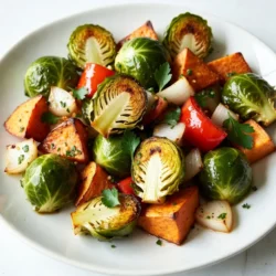 Um Honig-Knoblauch Röstgemüse zu machen, brauchst du folgende Zutaten: - 2 Tassen Rosenkohl, halbiert - 1 große Süßkartoffel, gewürfelt - 1 rote Paprika, grob gehackt - 1 gelbe Zwiebel, geviertelt - 3 Knoblauchzehen, fein gehackt - 3 Esslöffel Honig - 2 Esslöffel Olivenöl - 1 Teelöffel getrockneter Thymian - Salz und Pfeffer nach Geschmack - Frische Petersilie zum Garnieren Dieses Röstgemüse ist nicht nur lecker, sondern auch gesund. Es bietet viele Nährstoffe. Rosenkohl ist reich an Vitamin C und K. Die Süßkartoffel bringt Ballaststoffe und Beta-Carotin. Paprika fügt Antioxidantien hinzu. Olivenöl enthält gesunde Fette, die gut für das Herz sind. Wenn du keine frischen Zutaten hast, kannst du auch gefrorenes Gemüse verwenden. Achte darauf, dass du das Gemüse gut abtropfen lässt, bevor du es röstest. Du kannst auch Honig durch Ahornsirup ersetzen, wenn du eine vegane Option möchtest. Frische Kräuter wie Thymian oder Rosmarin sind tolle Alternativen zu getrockneten Kräutern. {{ingredient_image_2}} Heize deinen Ofen auf 220°C vor. Das sorgt für eine schöne Röstung. Lege ein großes Backblech mit Backpapier aus. So bleibt die Reinigung einfach. Nimm eine große Schüssel. Füge die halbierten Rosenkohl, gewürfelte Süßkartoffel, grob gehackte rote Paprika und geviertelte Zwiebel hinzu. Mische alles gut. Das Gemüse sollte gleichmäßig verteilt sein. In einer kleinen Schüssel verquirle die fein gehackten Knoblauchzehen, 3 Esslöffel Honig, 2 Esslöffel Olivenöl, 1 Teelöffel getrockneten Thymian sowie Salz und Pfeffer. Rühre alles, bis es gut vermischt ist. Gieße die Honig-Knoblauch-Mischung über das Gemüse. Wende alles, bis die Stücke gleichmäßig überzogen sind. Verteile das marinierte Gemüse in einer einzigen Schicht auf dem Backblech. Röste das Gemüse im Ofen für 25-30 Minuten. Mische das Gemüse nach der Hälfte der Garzeit durch. So wird es gleichmäßig gar. Nimm das Blech aus dem Ofen und lasse das Gemüse kurz abkühlen. Garniere das Röstgemüse mit frisch gehackter Petersilie. Serviere es auf einer großen Platte. Träufle die restliche Honig-Knoblauch-Sauce vom Blech darüber. So erhält das Gericht extra Geschmack. Um das Gemüse perfekt zu rösten, achte darauf, dass du eine einzige Schicht auf dem Blech hast. Wenn du das Gemüse übereinander stapelst, garen die Stücke nicht gleichmäßig. Mische das Gemüse während des Röstens einmal, um eine schöne Bräunung zu erreichen. Die Hitze von 220°C ist ideal, um das Gemüse zart und karamellisiert zu machen. Du kannst diese Honig-Knoblauch-Mischung leicht anpassen. Probiere verschiedene Gemüsesorten wie Karotten, Zucchini oder Brokkoli. Füge für einen zusätzlichen Kick etwas Chili oder Ingwer hinzu. Manche lieben auch eine Prise Zitronensaft nach dem Rösten, um die Aromen aufzufrischen. Ein häufiger Fehler ist, dass das Gemüse nicht gut gewaschen ist. Das kann die Textur und den Geschmack beeinträchtigen. Überprüfe auch die Garzeit; rotes Gemüse braucht oft länger als zartes. Halte die Zutaten frisch. Frisches Gemüse schmeckt besser und behält seine Nährstoffe. Pro Tipps Rosenkohl richtig schneiden: Achte darauf, die Röschen gleichmäßig zu halbieren, damit sie gleichmäßig garen und rösten. Honigvariationen: Experimentiere mit verschiedenen Honigsorten, wie z.B. Lavendel- oder Kastanienhonig, um dem Gemüse einen neuen Geschmack zu verleihen. Gemüse marinieren: Lasse das Gemüse nach dem Mischen mit der Marinade für 15 Minuten ruhen, damit die Aromen besser einziehen können. Zusätzliche Gewürze: Füge Paprikapulver oder Kreuzkümmel hinzu, um dem Röstgemüse eine besondere Würze und Tiefe zu verleihen. {{image_4}} Du kannst viele verschiedene Gemüsesorten verwenden. Rosenkohl, Süßkartoffel, Paprika und Zwiebel sind toll. Aber auch Karotten, Brokkoli oder Zucchini passen gut. Die Farben machen das Gericht schön und ansprechend. Achte darauf, das Gemüse in gleich große Stücke zu schneiden. So garen sie gleichmäßig. Das Rezept ist einfach vegan und glutenfrei. Ersetze den Honig mit Ahornsirup, um es vegan zu machen. Verwende glutenfreies Olivenöl, wenn du Gluten meidest. Das Rezept bleibt lecker und nahrhaft. Du kannst das Gemüse auch mit Tamari statt normaler Sojasauce würzen. Füge deinem Gericht mehr Geschmack hinzu! Du kannst Rosmarin, Oregano oder Paprika probieren. Ein Spritzer Zitronensaft bringt Frische. Wenn du es scharf magst, füge Chili-Flocken hinzu. Diese kleinen Änderungen machen dein Röstgemüse einzigartig. Experimentiere mit verschiedenen Kombis, um deinen Favoriten zu finden. Um dein Honig-Knoblauch Röstgemüse frisch zu halten, benutze einen luftdichten Behälter. Lege das Gemüse in den Behälter und schließe ihn gut. So bleibt der Geschmack und die Textur erhalten. Stelle sicher, dass das Gemüse vollständig abgekühlt ist, bevor du es lagerst. Das verhindert, dass sich Feuchtigkeit bildet. Wenn du das Gemüse aufwärmen möchtest, benutze den Ofen oder die Pfanne. Das gibt dir eine knusprige Textur zurück. Heize den Ofen auf 180°C (350°F) vor. Lege das Gemüse auf ein Blech und röste es für 10 bis 15 Minuten. Alternativ kannst du es in einer Pfanne bei mittlerer Hitze für einige Minuten anbraten. Im Kühlschrank hält sich dein Röstgemüse etwa 3 bis 5 Tage. Achte darauf, den Behälter gut zu verschließen. Wenn du das Gemüse länger aufbewahren möchtest, kannst du es einfrieren. Im Gefrierfach bleibt es für bis zu 3 Monate haltbar. Teile das Gemüse in Portionen auf, bevor du es einfrierst. So kannst du es leichter verwenden, wenn du Lust darauf hast. Die gesamte Zubereitungszeit für das Honig-Knoblauch Röstgemüse beträgt etwa 40 Minuten. Die Vorbereitungszeit ist schnell. Du brauchst nur etwa 10 Minuten, um das Gemüse zu schneiden und die Marinade zu machen. Danach rösten wir das Gemüse für 25 bis 30 Minuten im Ofen. Achte darauf, das Gemüse nach der Hälfte der Zeit umzurühren, damit es gleichmäßig röstet. Ja, du kannst dieses Rezept im Voraus zubereiten. Du kannst das geschnittene Gemüse und die Marinade separat für bis zu 24 Stunden im Kühlschrank aufbewahren. Wenn du bereit bist, es zu servieren, mische einfach alles und röste es im Ofen. So sparst du Zeit, wenn du Gäste hast oder eine schnelle Mahlzeit brauchst. Honig-Knoblauch Röstgemüse passt gut zu vielen Gerichten. Du kannst es als Beilage zu gegrilltem Hähnchen oder Fisch servieren. Auch ein einfaches Quinoa oder ein frischer Salat sind tolle Ergänzungen. Wenn du es vegetarisch magst, probiere es mit einem cremigen Risotto. Das Röstgemüse bringt einen tollen Geschmack und Farbe auf den Teller. Das Röstgemüse-Rezept ist einfach und lecker. Du hast alle Zutaten und Alternativen durchgegangen. Die Schritt-für-Schritt-Anleitung macht das Kochen leicht. Es gibt Tipps für perfekte Röstung und viele Variationen. Ich habe dir außerdem erklärt, wie du Röstgemüse richtig lagerst. Wenn du die häufigsten Fehler vermeidest, gelingt dir das Gericht immer. Experimentiere mit verschiedenen Gemüsesorten für neuen Geschmack. Dieses Rezept ist eine gute Wahl für jede Mahlzeit. Viel Spaß beim Kochen und Genießen!