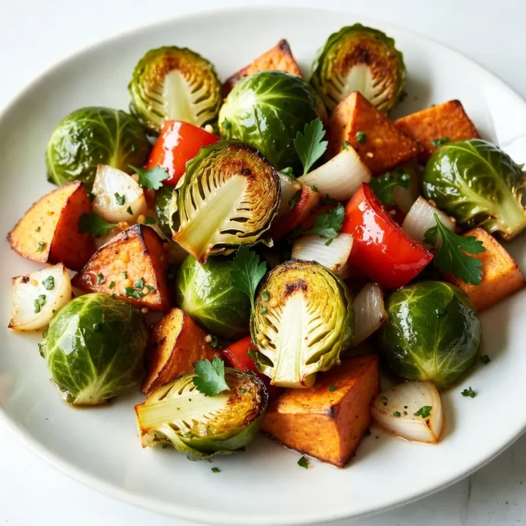 Um Honig-Knoblauch Röstgemüse zu machen, brauchst du folgende Zutaten: - 2 Tassen Rosenkohl, halbiert - 1 große Süßkartoffel, gewürfelt - 1 rote Paprika, grob gehackt - 1 gelbe Zwiebel, geviertelt - 3 Knoblauchzehen, fein gehackt - 3 Esslöffel Honig - 2 Esslöffel Olivenöl - 1 Teelöffel getrockneter Thymian - Salz und Pfeffer nach Geschmack - Frische Petersilie zum Garnieren Dieses Röstgemüse ist nicht nur lecker, sondern auch gesund. Es bietet viele Nährstoffe. Rosenkohl ist reich an Vitamin C und K. Die Süßkartoffel bringt Ballaststoffe und Beta-Carotin. Paprika fügt Antioxidantien hinzu. Olivenöl enthält gesunde Fette, die gut für das Herz sind. Wenn du keine frischen Zutaten hast, kannst du auch gefrorenes Gemüse verwenden. Achte darauf, dass du das Gemüse gut abtropfen lässt, bevor du es röstest. Du kannst auch Honig durch Ahornsirup ersetzen, wenn du eine vegane Option möchtest. Frische Kräuter wie Thymian oder Rosmarin sind tolle Alternativen zu getrockneten Kräutern. {{ingredient_image_2}} Heize deinen Ofen auf 220°C vor. Das sorgt für eine schöne Röstung. Lege ein großes Backblech mit Backpapier aus. So bleibt die Reinigung einfach. Nimm eine große Schüssel. Füge die halbierten Rosenkohl, gewürfelte Süßkartoffel, grob gehackte rote Paprika und geviertelte Zwiebel hinzu. Mische alles gut. Das Gemüse sollte gleichmäßig verteilt sein. In einer kleinen Schüssel verquirle die fein gehackten Knoblauchzehen, 3 Esslöffel Honig, 2 Esslöffel Olivenöl, 1 Teelöffel getrockneten Thymian sowie Salz und Pfeffer. Rühre alles, bis es gut vermischt ist. Gieße die Honig-Knoblauch-Mischung über das Gemüse. Wende alles, bis die Stücke gleichmäßig überzogen sind. Verteile das marinierte Gemüse in einer einzigen Schicht auf dem Backblech. Röste das Gemüse im Ofen für 25-30 Minuten. Mische das Gemüse nach der Hälfte der Garzeit durch. So wird es gleichmäßig gar. Nimm das Blech aus dem Ofen und lasse das Gemüse kurz abkühlen. Garniere das Röstgemüse mit frisch gehackter Petersilie. Serviere es auf einer großen Platte. Träufle die restliche Honig-Knoblauch-Sauce vom Blech darüber. So erhält das Gericht extra Geschmack. Um das Gemüse perfekt zu rösten, achte darauf, dass du eine einzige Schicht auf dem Blech hast. Wenn du das Gemüse übereinander stapelst, garen die Stücke nicht gleichmäßig. Mische das Gemüse während des Röstens einmal, um eine schöne Bräunung zu erreichen. Die Hitze von 220°C ist ideal, um das Gemüse zart und karamellisiert zu machen. Du kannst diese Honig-Knoblauch-Mischung leicht anpassen. Probiere verschiedene Gemüsesorten wie Karotten, Zucchini oder Brokkoli. Füge für einen zusätzlichen Kick etwas Chili oder Ingwer hinzu. Manche lieben auch eine Prise Zitronensaft nach dem Rösten, um die Aromen aufzufrischen. Ein häufiger Fehler ist, dass das Gemüse nicht gut gewaschen ist. Das kann die Textur und den Geschmack beeinträchtigen. Überprüfe auch die Garzeit; rotes Gemüse braucht oft länger als zartes. Halte die Zutaten frisch. Frisches Gemüse schmeckt besser und behält seine Nährstoffe. Pro Tipps Rosenkohl richtig schneiden: Achte darauf, die Röschen gleichmäßig zu halbieren, damit sie gleichmäßig garen und rösten. Honigvariationen: Experimentiere mit verschiedenen Honigsorten, wie z.B. Lavendel- oder Kastanienhonig, um dem Gemüse einen neuen Geschmack zu verleihen. Gemüse marinieren: Lasse das Gemüse nach dem Mischen mit der Marinade für 15 Minuten ruhen, damit die Aromen besser einziehen können. Zusätzliche Gewürze: Füge Paprikapulver oder Kreuzkümmel hinzu, um dem Röstgemüse eine besondere Würze und Tiefe zu verleihen. {{image_4}} Du kannst viele verschiedene Gemüsesorten verwenden. Rosenkohl, Süßkartoffel, Paprika und Zwiebel sind toll. Aber auch Karotten, Brokkoli oder Zucchini passen gut. Die Farben machen das Gericht schön und ansprechend. Achte darauf, das Gemüse in gleich große Stücke zu schneiden. So garen sie gleichmäßig. Das Rezept ist einfach vegan und glutenfrei. Ersetze den Honig mit Ahornsirup, um es vegan zu machen. Verwende glutenfreies Olivenöl, wenn du Gluten meidest. Das Rezept bleibt lecker und nahrhaft. Du kannst das Gemüse auch mit Tamari statt normaler Sojasauce würzen. Füge deinem Gericht mehr Geschmack hinzu! Du kannst Rosmarin, Oregano oder Paprika probieren. Ein Spritzer Zitronensaft bringt Frische. Wenn du es scharf magst, füge Chili-Flocken hinzu. Diese kleinen Änderungen machen dein Röstgemüse einzigartig. Experimentiere mit verschiedenen Kombis, um deinen Favoriten zu finden. Um dein Honig-Knoblauch Röstgemüse frisch zu halten, benutze einen luftdichten Behälter. Lege das Gemüse in den Behälter und schließe ihn gut. So bleibt der Geschmack und die Textur erhalten. Stelle sicher, dass das Gemüse vollständig abgekühlt ist, bevor du es lagerst. Das verhindert, dass sich Feuchtigkeit bildet. Wenn du das Gemüse aufwärmen möchtest, benutze den Ofen oder die Pfanne. Das gibt dir eine knusprige Textur zurück. Heize den Ofen auf 180°C (350°F) vor. Lege das Gemüse auf ein Blech und röste es für 10 bis 15 Minuten. Alternativ kannst du es in einer Pfanne bei mittlerer Hitze für einige Minuten anbraten. Im Kühlschrank hält sich dein Röstgemüse etwa 3 bis 5 Tage. Achte darauf, den Behälter gut zu verschließen. Wenn du das Gemüse länger aufbewahren möchtest, kannst du es einfrieren. Im Gefrierfach bleibt es für bis zu 3 Monate haltbar. Teile das Gemüse in Portionen auf, bevor du es einfrierst. So kannst du es leichter verwenden, wenn du Lust darauf hast. Die gesamte Zubereitungszeit für das Honig-Knoblauch Röstgemüse beträgt etwa 40 Minuten. Die Vorbereitungszeit ist schnell. Du brauchst nur etwa 10 Minuten, um das Gemüse zu schneiden und die Marinade zu machen. Danach rösten wir das Gemüse für 25 bis 30 Minuten im Ofen. Achte darauf, das Gemüse nach der Hälfte der Zeit umzurühren, damit es gleichmäßig röstet. Ja, du kannst dieses Rezept im Voraus zubereiten. Du kannst das geschnittene Gemüse und die Marinade separat für bis zu 24 Stunden im Kühlschrank aufbewahren. Wenn du bereit bist, es zu servieren, mische einfach alles und röste es im Ofen. So sparst du Zeit, wenn du Gäste hast oder eine schnelle Mahlzeit brauchst. Honig-Knoblauch Röstgemüse passt gut zu vielen Gerichten. Du kannst es als Beilage zu gegrilltem Hähnchen oder Fisch servieren. Auch ein einfaches Quinoa oder ein frischer Salat sind tolle Ergänzungen. Wenn du es vegetarisch magst, probiere es mit einem cremigen Risotto. Das Röstgemüse bringt einen tollen Geschmack und Farbe auf den Teller. Das Röstgemüse-Rezept ist einfach und lecker. Du hast alle Zutaten und Alternativen durchgegangen. Die Schritt-für-Schritt-Anleitung macht das Kochen leicht. Es gibt Tipps für perfekte Röstung und viele Variationen. Ich habe dir außerdem erklärt, wie du Röstgemüse richtig lagerst. Wenn du die häufigsten Fehler vermeidest, gelingt dir das Gericht immer. Experimentiere mit verschiedenen Gemüsesorten für neuen Geschmack. Dieses Rezept ist eine gute Wahl für jede Mahlzeit. Viel Spaß beim Kochen und Genießen!