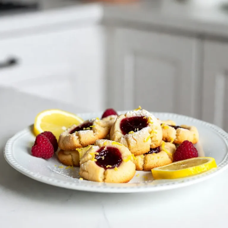 - 250 g ungesalzene Butter, weich - 200 g Zucker - 2 große Eier, Zimmertemperatur - 1 Teelöffel Vanilleextrakt - Abrieb von 1 Zitrone - 250 g Weizenmehl - 1/2 Teelöffel Backpulver - 1/4 Teelöffel Salz - 120 g frische Himbeeren (oder Himbeermarmelade zum Füllen) - Puderzucker zum Bestäuben Die weiche Butter ist wichtig. Sie sorgt für einen zarten Keks. Achte darauf, dass die Butter Zimmertemperatur hat. Wenn du Himbeeren verwendest, wähle die frischesten. Sie geben den besten Geschmack. Himbeermarmelade ist auch eine tolle Wahl. Sie ist süß und fruchtig. Der Abrieb der Zitrone bringt Frische. Er macht die Kekse lebendig. Vanilleextrakt fügt einen tollen Duft hinzu. Jeder Keks hat ungefähr 100 Kalorien. Sie enthalten Fett, Zucker und Kohlenhydrate. Diese Kekse sind nicht für eine Diät gedacht. Aber sie sind ein besonderer Genuss. Die frischen Himbeeren bieten Vitamine. Außerdem sind sie voller Antioxidantien. So sind diese Kekse nicht nur lecker, sondern auch ein wenig gesund. {{ingredient_image_2}} Zuerst heizen Sie Ihren Ofen auf 175 °C vor. Legen Sie ein Backblech mit Backpapier aus. In einer großen Schüssel schlagen Sie die weiche Butter und den Zucker zusammen. Tun Sie dies, bis die Mischung hell und luftig ist. Das dauert etwa 3-4 Minuten. Fügen Sie dann die Eier einzeln hinzu und rühren Sie gut um. Geben Sie nun den Vanilleextrakt und den Zitronenabrieb dazu. In einer separaten Schüssel vermischen Sie das Weizenmehl, Backpulver und Salz. Fügen Sie diese trockenen Zutaten nach und nach zur Butter-Zucker-Mischung hinzu. Rühren Sie weiter, bis ein weicher Teig entsteht. Jetzt sind Sie bereit für den nächsten Schritt. Nutzen Sie einen Esslöffel oder einen Keksausstecher, um Portionen des Teigs abzumessen. Formen Sie kleine Kugeln und legen Sie diese mit 5 cm Abstand auf das Backblech. Drücken Sie mit Ihrem Daumen oder dem Rücken eines Löffels eine Mulde in jede Kugel. Setzen Sie in jede Mulde eine frische Himbeere oder einen kleinen Löffel Marmelade. Backen Sie die Kekse für 12-15 Minuten. Sie sind fertig, wenn die Ränder leicht goldbraun sind. Lassen Sie die Kekse 5 Minuten auf dem Blech stehen, bevor Sie sie auf ein Gitterrost zum Abkühlen legen. Um die besten Ergebnisse zu erzielen, achten Sie darauf, dass die Butter weich ist. Das macht das Rühren leichter. Verwenden Sie frische Himbeeren für mehr Geschmack. Wenn Sie Marmelade verwenden, wählen Sie eine, die nicht zu flüssig ist. Lassen Sie die Kekse gut abkühlen, bevor Sie sie mit Puderzucker bestäuben. So bleibt das Finish schön. Servieren Sie die Kekse auf einem schönen Teller, zusammen mit ganzen Himbeeren und Zitronenscheiben. Um die besten Kekse zu backen, verwenden Sie weiche Butter. Lassen Sie die Butter vorher auf Zimmertemperatur kommen. Das hilft, eine luftige und leichte Mischung zu erzielen. Messen Sie die Zutaten genau ab. Verwenden Sie eine Küchenwaage für das beste Ergebnis. Achten Sie darauf, frische Himbeeren zu wählen, wenn Sie diese verwenden. Sie sollten leuchtend und fest sein. Ein häufiger Fehler ist, die Kekse zu lange zu backen. Überprüfen Sie die Kekse nach 12 Minuten. Sie sollten goldbraun sein, aber nicht zu dunkel. Ein weiterer Fehler ist, den Teig zu stark zu mischen. Dies kann die Kekse hart machen. Mischen Sie den Teig nur, bis alles gut vermischt ist. Zu viel Rühren macht die Kekse weniger zart. Nutzen Sie eine große Rührschüssel zum Mischen der Zutaten. Ein Handmixer spart Zeit und Energie. Verwenden Sie einen Esslöffel oder einen Keksausstecher, um den Teig zu portionieren. Ein Backblech mit Backpapier hilft, die Kekse gleichmäßig zu backen. Ein Gitterrost ist wichtig, um die Kekse schnell abkühlen zu lassen. So bleiben sie frisch und lecker. Pro Tipps Butter richtig weich machen: Stellen Sie sicher, dass die Butter Zimmertemperatur hat, damit sie sich besser mit dem Zucker vermischen lässt und die Kekse fluffiger werden. Teig nicht übermischen: Rühren Sie den Teig nur so lange, bis die trockenen Zutaten gerade so eingearbeitet sind, um zähe Kekse zu vermeiden. Variation mit anderen Früchten: Experimentieren Sie mit anderen Beeren wie Blaubeeren oder Erdbeeren für einen anderen Geschmack und eine schöne Farbe. Richtige Backzeit beachten: Überwachen Sie die Kekse während des Backens, um sicherzustellen, dass sie nicht zu dunkel werden; die Ränder sollten leicht goldbraun sein. {{image_4}} Wenn Sie die Kekse anders gestalten möchten, probieren Sie verschiedene Früchte. Erdbeeren oder Pfirsiche sind großartige Alternativen. Sie können frische Früchte verwenden oder Marmelade aus anderen Sorten. Jedes Obst bringt einen neuen Geschmack. Achten Sie darauf, wie die Frucht mit der Zitrone harmoniert. Himbeeren sind süß-sauer und passen gut. Erdbeeren sind süßer und milder. Experimentieren Sie, um Ihre Lieblingskombination zu finden. Für eine glutenfreie Version dieser Kekse verwenden Sie Mandelmehl oder glutenfreies Mehl. Diese Mehle haben unterschiedliche Eigenschaften. Sie können die Textur der Kekse verändern. Achten Sie darauf, die Menge anzupassen. Beginnen Sie mit einem Verhältnis von 1:1. Mischen Sie die trockenen Zutaten gut. Dies hilft, die richtige Konsistenz zu erreichen. Glutenfreie Kekse können genauso lecker sein! Die Füllung ist der Schlüssel zu diesen Keksen. Wenn Himbeeren nicht verfügbar sind, probieren Sie Nutella oder Erdnussbutter. Diese Optionen bieten einen reichen Geschmack. Marmelade aus Aprikosen oder Johannisbeeren kann auch gut passen. Seien Sie kreativ und wählen Sie, was Ihnen gefällt. Achten Sie darauf, die Füllmenge zu kontrollieren. Zu viel kann die Kekse matschig machen. Um die Kekse frisch zu halten, lege sie in eine luftdichte Box. Am besten ist eine Keksdose. So bleiben sie weich und lecker. Wenn du die Kekse kühl und trocken aufbewahrst, bleiben sie bis zu einer Woche frisch. Du kannst sie auch mit Backpapier trennen. So kleben sie nicht zusammen. Um die Kekse einzufrieren, lasse sie zuerst ganz abkühlen. Lege sie dann in einen Gefrierbeutel. Achte darauf, die Luft gut herauszudrücken. So bleiben sie bis zu drei Monate frisch. Wenn du sie essen willst, lasse sie einfach bei Raumtemperatur auftauen. Du kannst sie auch kurz in den Ofen legen, um sie wieder warm zu machen. Die Kekse halten sich bei Raumtemperatur etwa eine Woche. Im Gefrierschrank können sie bis zu drei Monate gut bleiben. Achte darauf, sie gut zu verpacken. So schmecken sie nach dem Auftauen fast wie frisch gebacken. Die Kekse halten sich etwa eine Woche. Bewahren Sie sie in einem luftdichten Behälter auf. So bleiben sie frisch und lecker. Wenn Sie die Kekse kühlen, können sie auch länger halten. Denken Sie daran, die Kekse vor dem Servieren etwas auf Zimmertemperatur zu bringen. Ja, Sie können die Kekse im Voraus zubereiten. Sie können den Teig einen Tag vorher machen und im Kühlschrank aufbewahren. Lassen Sie ihn vor dem Backen etwas warm werden. Alternativ können Sie die Kekse auch backen und dann einfrieren. So haben Sie immer frische Kekse bereit. Zu diesen Keksen passen viele Beilagen gut. Servieren Sie sie mit frischen Himbeeren und Zitronenscheiben. Eine Tasse Tee oder Kaffee ergänzt den Geschmack. Auch eine kleine Portion Schlagsahne macht die Kekse noch besser. Seien Sie kreativ und probieren Sie verschiedene Kombinationen aus! In diesem Artikel haben wir alles über Kekse besprochen. Zuerst haben wir die Zutaten und ihre Nährwerte behandelt. Danach gab ich eine Schritt-für-Schritt-Anleitung für die Zubereitung und vergab nützliche Tipps. Wir schauten auch auf verschiedene Variationen, Lagerinformationen und beantworteten häufige Fragen. Denken Sie daran, beim Backen Spaß zu haben. Experimentieren Sie mit neuen Zutaten und probieren Sie verschiedene Rezepte aus. Ihre Kekse werden großartig sein!