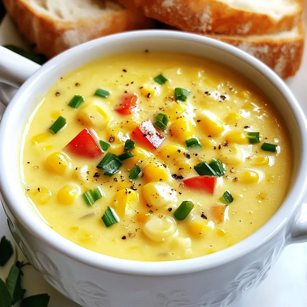 Die Hauptzutaten für diese Chowder sind einfach und frisch. Sie benötigen: - 4 Tassen frische Maiskörner (oder 3 Dosen Mais, abgetropft) - 1 mittelgroße Zwiebel, gewürfelt - 2 mittelgroße Kartoffeln, geschält und gewürfelt - 2 Knoblauchzehen, gehackt - 1 rote Paprika, gewürfelt - 4 Tassen Gemüsebrühe - 1 Tasse Schlagsahne (oder Kokoscreme für eine vegane Option) - 2 Esslöffel Olivenöl - 1 Teelöffel geräuchertes Paprikapulver - Salz und Pfeffer nach Geschmack - Frische Schnittlauch oder Petersilie zum Garnieren Jede dieser Zutaten trägt zum tollen Geschmack bei. Der frische Mais gibt eine süße Note. Zwiebeln und Knoblauch bringen Tiefe. Kartoffeln sorgen für eine sämige Konsistenz. Für eine vegane Variante können Sie die Schlagsahne durch Kokoscreme ersetzen. Diese gibt eine cremige Textur. Zudem können Sie mehr Gemüse wie Karotten oder Sellerie hinzufügen. Diese Alternativen bringen neue Geschmäcker und Nährstoffe in das Gericht. Wählen Sie frische Maiskörner aus der Saison, wenn möglich. Sie sind süßer und knackiger. Achten Sie auf die Zwiebeln, sie sollten fest und glänzend sein. Die Kartoffeln sollten keine dunklen Stellen haben. Für die Brühe verwenden Sie eine hochwertige Gemüsebrühe. Diese sorgt für einen vollen Geschmack. Frische Kräuter wie Schnittlauch oder Petersilie verleihen der Chowder den letzten Schliff. {{ingredient_image_2}} Für die cremige Mais-Chowder beginnen wir mit der Vorbereitung. Du brauchst frische Maiskörner oder Dosenmais. Wenn du frischen Mais verwendest, schneide ihn von den Kolben ab. Wir brauchen auch eine Zwiebel, zwei Kartoffeln, zwei Knoblauchzehen und eine rote Paprika. Würfle alles in kleine Stücke. Das macht das Kochen einfacher. Jetzt erhitze das Olivenöl in einem großen Topf bei mittlerer Hitze. Füge die gewürfelte Zwiebel hinzu. Brate sie etwa fünf Minuten, bis sie weich und durchsichtig ist. Dann gebe den gehackten Knoblauch und die rote Paprika dazu. Brate sie zwei bis drei Minuten mit. So entfalten sich die Aromen. Als Nächstes kommen die gewürfelten Kartoffeln und der frische Mais in den Topf. Mische alles gut. Gieße die Gemüsebrühe dazu und bringe alles zum Kochen. Reduziere die Hitze und lasse es 15 bis 20 Minuten köcheln. Die Kartoffeln sollten weich sein. Mit einem Kartoffelstampfer zerdrücke einen Teil der Mischung. So wird die Chowder cremig, bleibt aber auch stückig. Rühre die Schlagsahne und das geräucherte Paprikapulver ein. Lass es weitere fünf Minuten köcheln. Schmecke mit Salz und Pfeffer ab, bevor du es servierst. Um die perfekte Konsistenz zu erreichen, püriere einen Teil des Chowders. Nutze einen Kartoffelstampfer, um die Maiskörner und Kartoffeln leicht zu zerdrücken. So bleibt der Chowder cremig, aber einige Stücke bieten einen tollen Biss. Wenn du eine dickere Konsistenz magst, füge weniger Brühe hinzu. Möchtest du es dünner? Dann gib mehr Brühe dazu. Gewürze machen den Chowder lebendig. Füge geräuchertes Paprikapulver hinzu, um einen rauchigen Geschmack zu erzielen. Frische Kräuter wie Schnittlauch oder Petersilie bringen Frische. Auch ein Hauch von Kreuzkümmel kann dem Gericht Tiefe verleihen. Experimentiere mit anderen Kräutern, um deinen eigenen Geschmack zu finden. Wenn du Reste hast, bewahre den Chowder in einem luftdichten Behälter im Kühlschrank auf. So bleibt er bis zu drei Tage frisch. Du kannst den Chowder auch einfrieren. Fülle ihn in gefrierfeste Behälter und friere ihn ein. Zum Aufwärmen, einfach auf dem Herd oder in der Mikrowelle erhitzen. Achte darauf, ihn langsam zu erwärmen, damit er nicht anbrennt. Pro Tipps Frische Zutaten verwenden: Für den besten Geschmack verwenden Sie frische Maiskörner, besonders wenn sie in der Saison sind. Konsistenz anpassen: Passen Sie die Konsistenz des Chowders an, indem Sie mehr oder weniger von der Mais-Kartoffel-Mischung zerdrücken. Veganer Twist: Ersetzen Sie die Schlagsahne durch Kokoscreme für eine vegane Option, die trotzdem cremig ist. Garnierung variieren: Experimentieren Sie mit verschiedenen Kräutern wie Dill oder Koriander für einen interessanten Geschmack. {{image_4}} Für eine würzige Note können Sie etwas Jalapeño oder Chili hinzufügen. Diese Zutaten bringen Hitze in die Chowder. Sie können auch geräucherten Speck oder Chorizo verwenden. Braten Sie das Fleisch zuerst an, bevor Sie die Zwiebeln hinzufügen. So bekommt die Chowder einen rauchigen Geschmack. Experimentieren Sie mit verschiedenen Gewürzen wie Kreuzkümmel oder Koriander, um neue Aromen zu entdecken. Fügen Sie Gemüse wie Karotten, Sellerie oder Spinat hinzu. Diese Zutaten erhöhen den Nährwert und bringen Farbe in die Chowder. Zerkleinern Sie das Gemüse in kleine Stücke, damit es gleichmäßig kocht. Brokkoli oder Blumenkohl sind ebenfalls tolle Optionen. Sie können das Gemüse auch leicht dämpfen, bevor Sie es zur Chowder geben, um den Geschmack zu verstärken. Die cremige Mais-Chowder ist einfach glutenfrei. Nutzen Sie Gemüsebrühe ohne Gluten. Verwenden Sie auch Kokoscreme anstelle von Schlagsahne für eine vegane Version. Überprüfen Sie die Etiketten, um sicherzustellen, dass alle Zutaten glutenfrei sind. So genießen Sie die Chowder ohne Sorgen. Um die beste Frische zu erhalten, lagern Sie die Chowder in einem luftdichten Behälter. Achten Sie darauf, dass die Chowder vollständig abgekühlt ist, bevor Sie sie in den Kühlschrank stellen. So bleibt der Geschmack lange erhalten. Die Chowder hält sich im Kühlschrank für etwa drei bis vier Tage. Wenn Sie die Chowder länger aufbewahren möchten, können Sie sie einfrieren. Lassen Sie die Chowder zuerst abkühlen. Füllen Sie sie dann in gefriergeeignete Behälter oder Beutel. Vergessen Sie nicht, das Datum und den Inhalt zu kennzeichnen. Im Gefrierschrank bleibt die Chowder bis zu drei Monate frisch. Um die Chowder wieder aufzuwärmen, geben Sie sie in einen Topf. Erwärmen Sie sie bei mittlerer Hitze. Rühren Sie regelmäßig um, um ein Anbrennen zu vermeiden. Falls die Chowder zu dick ist, fügen Sie etwas Gemüsebrühe oder Wasser hinzu, bis die gewünschte Konsistenz erreicht ist. So bleibt der Geschmack der cremigen Mais-Chowder erhalten. Die cremige Mais-Chowder braucht etwa 40 Minuten. Davon sind 15 Minuten für die Vorbereitung. Die Kochzeit beträgt 25 Minuten. Zuerst braten wir die Zwiebeln und Paprika an. Dann fügen wir die anderen Zutaten hinzu und lassen alles köcheln. Sobald die Kartoffeln zart sind, ist die Chowder bereit. Ja, du kannst die Schlagsahne weglassen. Nutze stattdessen Kokoscreme für eine vegane Option. So bleibt die Chowder cremig und lecker. Wenn du kein Kokos magst, probiere pflanzliche Milch. Das gibt auch einen feinen Geschmack. Zu der Chowder passt knuspriges Brot sehr gut. Auch frische Brötchen oder ein einfacher Salat sind lecker. Die Kombination macht das Essen noch besser. Du kannst auch Cracker oder geröstete Maischips bieten. In diesem Blogbeitrag haben wir die wichtigsten Schritte für eine cremige Mais-Chowder behandelt. Wir haben die besten Zutaten ausgewählt und verschiedene Optionen erklärt. Tipps zur Konsistenz, Gewürzen und Lagerung haben wir ebenfalls gegeben. Eine gute Chowder bringt Wärme und Freude. Nutze die Variationen, um deinem Rezept eine persönliche Note zu geben. Probiere die Tipps aus, um sicherzustellen, dass dein Chowder immer lecker bleibt. So wirst du immer wieder gerne kochen!