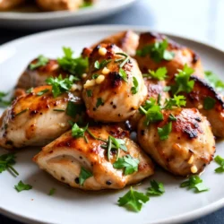 Um diese leckeren Knoblauch Kräuter Butter Hähnchenbisse zuzubereiten, benötigst du: - 500g Hähnchenbrust, in mundgerechte Stücke geschnitten - 4 Esslöffel ungesalzene Butter - 4 Knoblauchzehen, fein gehackt - 1 Esslöffel frischer Rosmarin, gehackt - 1 Esslöffel frischer Thymian, gehackt - 1 Teelöffel geräuchertes Paprika-Pulver - Salz und Pfeffer nach Geschmack - 2 Esslöffel frische Petersilie, gehackt (zum Garnieren) Die genauen Mengen sind wichtig. Sie helfen, das richtige Gleichgewicht von Aromen zu erreichen. Für vier Portionen sind 500g Hähnchenbrust perfekt. Verwende 4 Esslöffel Butter, um die Hähnchenbisse saftig zu machen. Der Knoblauch bringt viel Geschmack. Vier Zehen sind ideal für einen kräftigen Geschmack. Frische Kräuter wie Rosmarin und Thymian geben ein tolles Aroma. Eine Teelöffel geräuchertes Paprika-Pulver sorgt für eine feine Note. Achte auf die Qualität der Zutaten. Frische Hähnchenbrust ist ein Muss. Sie sollte rosa und fest sein. Die Butter sollte ungesalzen sein, damit du den Salzgehalt kontrollieren kannst. Verwende frische Kräuter anstelle von getrockneten. Das bringt mehr Geschmack. Knoblauch ist am besten frisch, nicht aus der Tube. So wird das Gericht noch leckerer. Mit diesen Zutaten bist du bereit, köstliche Knoblauch Kräuter Butter Hähnchenbisse zu zaubern! {{ingredient_image_2}} Zuerst würze ich das Hähnchen. Ich nehme 500g Hähnchenbrust und schneide sie in kleine Stücke. In einer Schüssel gebe ich Salz, Pfeffer und 1 Teelöffel geräuchertes Paprika-Pulver dazu. Ich vermenge alles gut, damit die Stücke gleichmäßig gewürzt sind. Dann schmelze ich 2 Esslöffel ungesalzene Butter in einer großen Pfanne. Ich stelle die Hitze auf mittlere Stufe. Wenn die Butter geschmolzen und leicht schäumend ist, ist sie bereit für das Hähnchen. Jetzt lege ich die gewürzten Hähnchenstücke in die Pfanne. Ich achte darauf, dass sie in einer einzigen Schicht liegen. Ich brate sie 5 bis 7 Minuten lang, bis sie goldbraun sind. Dabei wende ich sie gelegentlich, damit sie gleichmäßig garen. Ich reduziere die Hitze auf niedrig. Dann füge ich 4 fein gehackte Knoblauchzehen, 1 Esslöffel gehackten Rosmarin und 1 Esslöffel gehackten Thymian in die Pfanne. Außerdem gebe ich die restlichen 2 Esslöffel Butter hinzu. Ich vermenge alles gut, sodass die Aromen sich verbinden. Ich sautieren die Mischung 2 bis 3 Minuten lang. Der Knoblauch soll duften und leicht goldbraun sein. Ich achte darauf, dass der Knoblauch nicht verbrennt, da er sonst bitter wird. Ich nehme die Pfanne vom Herd und garniere die Hähnchenbisse mit 2 Esslöffeln frisch gehackter Petersilie. Dann serviere ich sie warm. Ein großer Teller mit frischem Brot oder einem bunten Salat passt perfekt dazu. Um das Hähnchen richtig zu würzen, beginne mit Salz und Pfeffer. Diese beiden Zutaten sind einfach, aber sehr wichtig. Füge dann geräuchertes Paprika-Pulver hinzu, um einen rauchigen Geschmack zu erhalten. Das gibt den Hähnchenbissen eine tiefere Note. Mische alles gut in einer Schüssel. So wird jedes Stück gleichmäßig gewürzt. Die Konsistenz der Knoblauch-Butter-Sauce ist entscheidend. Du willst, dass sie cremig, aber nicht zu dick ist. Schmelze die Butter bei mittlerer Hitze, bis sie schäumt. Füge dann den Knoblauch und die Kräuter hinzu. Sautiere die Mischung nur kurz, damit der Knoblauch nicht verbrennt. Dies sorgt für einen feinen, aromatischen Geschmack. Ein häufiger Fehler ist, das Hähnchen zu lange zu braten. Überprüfe die Stücke regelmäßig. Sie sollten goldbraun sein und keinen rosa Kern mehr haben. Ein weiterer Fehler ist, zu viel Hitze zu verwenden. Zu hohe Temperaturen können den Knoblauch verbrennen. Halte die Hitze niedrig, wenn du die Kräuter und den Knoblauch hinzufügst. So bleibt der Geschmack frisch und aromatisch. Pro Tipps Hähnchen vor dem Kochen marinieren: Lassen Sie die gewürzten Hähnchenstücke mindestens 30 Minuten im Kühlschrank marinieren, um den Geschmack zu intensivieren. Butter richtig schmelzen: Achten Sie darauf, die Butter bei mittlerer Hitze zu schmelzen, um ein Anbrennen zu vermeiden und einen perfekten Geschmack zu erzielen. Knoblauch nicht verbrennen: Fügen Sie den Knoblauch erst hinzu, wenn das Hähnchen fast fertig ist, um zu verhindern, dass er bitter wird. Kräuter frisch verwenden: Verwenden Sie frische Kräuter anstelle von getrockneten, um den Geschmack und das Aroma des Gerichts zu verbessern. {{image_4}} Um Knoblauch Kräuter Butter Hähnchenbisse zu variieren, können Sie die Kräuter anpassen. Statt Rosmarin und Thymian können Sie auch Oregano oder Basilikum verwenden. Experimentieren Sie mit Zitrone für einen frischen Geschmack. Fügen Sie einen Hauch von Chili-Pulver für etwas Schärfe hinzu. Diese Hähnchenbisse sind perfekt für viele Anlässe. Servieren Sie sie als Fingerfood bei Partys. Stellen Sie sie auf einen großen Teller mit frischem Brot und Salat. Für ein gemütliches Abendessen passen sie gut zu Reis oder Pasta. Sie sind auch super in Wraps oder Sandwiches. Für eine vegane Version können Sie die Hähnchenstücke durch Tofu oder Tempeh ersetzen. Verwenden Sie vegane Butter anstelle von normaler Butter. Für den Geschmack nutzen Sie die gleichen Kräuter und Gewürze. So erhalten Sie ein köstliches Gericht, das alle genießen können. Um die Knoblauch Kräuter Butter Hähnchenbisse frisch zu halten, lege sie in einen luftdichten Behälter. So bleiben sie saftig und lecker. Du kannst sie bis zu drei Tage im Kühlschrank aufbewahren. Für längere Lagerung friere die Hähnchenbisse ein. In einem gefrierfesten Behälter halten sie bis zu drei Monate. Um die Hähnchenbisse wieder warm zu machen, benutze eine Pfanne. Erhitze sie bei mittlerer Hitze. Füge einen kleinen Löffel Butter hinzu, um die Feuchtigkeit zu bewahren. Du kannst auch die Mikrowelle nutzen. Stelle sie auf mittlere Leistung und erwärme sie in Intervallen von 30 Sekunden. So werden sie gleichmäßig warm. Achte darauf, die Hähnchenbisse immer gut zu kühlen. Wenn sie länger als zwei Stunden bei Raumtemperatur stehen, wirf sie weg. Das schützt dich vor Lebensmittelvergiftungen. Bei der Aufbewahrung ist es wichtig, die Bisse gut zu verpacken. So bleibt ihr Geschmack und ihre Textur erhalten. Die Zubereitung dauert nur 20 Minuten. Dabei sind 10 Minuten für die Vorbereitung nötig. Die restlichen 10 Minuten sind für das Kochen. Diese schnelle Zeit macht das Gericht perfekt für ein Abendessen unter der Woche. Ja, du kannst die Butter durch Öl ersetzen. Verwende ein mildes Öl wie Olivenöl oder Rapsöl. Das Öl gibt dem Hähnchen einen anderen Geschmack, ist aber immer noch lecker. Achte darauf, das Öl bei mittlerer Hitze zu erhitzen. So bleibt das Hähnchen saftig und zart. Zu Knoblauch-Kräuter-Butter-Hähnchenbissen passen viele Beilagen gut. Hier sind einige Ideen: - Frisches Brot, um die köstliche Sauce aufzutunken - Ein bunter Salat mit frischem Gemüse - Reis oder Quinoa als sättigende Basis - Gedämpftes Gemüse für eine gesunde Note Diese Beilagen ergänzen das Gericht perfekt und machen das Essen noch vielseitiger. Das Rezept für Knoblauch-Kräuter-Butter-Hühnchen-Bissen ist einfach und lecker. Wir haben die besten Zutaten, eine Schritt-für-Schritt-Anleitung und nützliche Tipps geteilt. Vergiss nicht, die Variationen zu erkunden, um verschiedene Geschmäcker zu entdecken. Achte auf die Lagerung, damit du stets frische Hähnchenbisse genießen kannst. Probiere es aus und passe das Rezept nach deinem Geschmack an. Mit diesen einfachen Schritten wird jedes Gericht ein Erfolg. Viel Spaß beim Kochen!