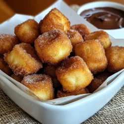 Um die besten Zimt-Zucker Churro Bissen zu machen, benötigst du folgende Zutaten: - 1 Tasse Weizenmehl - 2 Esslöffel Zucker - 1 Teelöffel Backpulver - 1/2 Teelöffel Salz - 1/2 Tasse Wasser - 2 Esslöffel ungesalzene Butter - 1 Teelöffel Vanilleextrakt - 1/4 Tasse Zucker (zum Wälzen) - 1 Esslöffel gemahlener Zimt - Öl zum Frittieren Diese Zutaten sind einfach zu finden und machen das Rezept leicht nachzukochen. Für die Zubereitung der Churro Bissen brauchst du: - Einen mittelgroßen Kochtopf - Einen Spritzbeutel mit Sterntülle - Eine Schere - Eine tiefe Pfanne oder Fritteuse - Eine Schaumkelle - Küchenpapier Mit diesen Utensilien gelingt dir die Zubereitung spielend leicht. Die Auswahl der Zutaten ist wichtig für den Geschmack. Hier sind einige Tipps: - Verwende frisches Weizenmehl für die beste Textur. - Wähle ungesalzene Butter, um die Kontrolle über den Salzgehalt zu behalten. - Hochwertiger Vanilleextrakt macht einen großen Unterschied im Geschmack. - Nutze frischen Zimt für ein intensives Aroma. Diese kleinen Details verbessern deine Churro Bissen und machen sie besonders lecker. {{ingredient_image_2}} Zuerst musst du die Teigmischung zubereiten. Nimm einen mittelgroßen Kochtopf und füge Wasser, Butter und Zucker hinzu. Erhitze die Mischung bei mittlerer Hitze. Rühre ständig, bis die Butter geschmolzen ist. Sobald die Mischung kocht, nimm den Topf vom Herd. Jetzt gib das Weizenmehl, das Backpulver und das Salz hinzu. Rühre gut, bis ein glatter Teig entsteht. Lass den Teig etwas abkühlen und rühre dann den Vanilleextrakt ein. Erhitze in einer tiefen Pfanne oder Fritteuse das Öl auf 175°C. Nimm einen Spritzbeutel mit einer Sterntülle. Fülle den Teig hinein. Spritze kleine Stücke direkt ins heiße Öl. Mit einer Schere schneide die Churros in Stücke von 2-5 cm. Frittiere die Churro Bissen 2-3 Minuten lang. Sie sollten goldbraun sein. Wende sie gelegentlich für eine gleichmäßige Bräunung. Wenn sie fertig sind, nimm sie mit einer Schaumkelle aus dem Öl. Lass sie auf Küchenpapier abtropfen. Bereite eine Zimt-Zucker-Mischung vor. Mische dazu in einer flachen Schüssel die 1/4 Tasse Zucker mit 1 Esslöffel Zimt. Während die Churros noch warm sind, wälze sie in der Mischung. Achte darauf, dass sie gleichmäßig bedeckt sind. Dieser Schritt gibt den Churro Bissen ihren besonderen Geschmack. Um die perfekte Konsistenz für deine Churro Bissen zu erreichen, ist es wichtig, den Teig gut zu mischen. Mische das Mehl, Backpulver und Salz in einer Schüssel. Wenn du die heiße Butter-Wasser-Mischung hinzufügst, rühre schnell um. Du solltest einen glatten und festen Teig erhalten. Wenn der Teig zu dünn ist, füge etwas mehr Mehl hinzu. Ist er zu dick, füge einen kleinen Spritzer Wasser hinzu. Die richtige Temperatur ist der Schlüssel. Erhitze das Öl auf 175°C (350°F). Wenn es zu heiß ist, verbrennen die Churros außen, bleiben aber innen roh. Ist das Öl zu kalt, saugen die Churros das Öl auf und werden fettig. Frittiere die Bissen 2-3 Minuten, bis sie goldbraun sind. Wende sie gelegentlich, damit sie gleichmäßig bräunen. Sei beim Frittieren vorsichtig. Das heiße Öl kann spritzen, also halte einen sicheren Abstand. Verwende eine Schaumkelle, um die Churros herauszunehmen. Lass die Churro Bissen auf Küchenpapier abtropfen, um überschüssiges Öl zu entfernen. Stelle sicher, dass Kinder nicht in der Nähe sind, während du frittierst. Sicherheit geht vor! Pro Tipps Perfekte Temperatur: Stellen Sie sicher, dass das Öl die richtige Temperatur von 175°C erreicht hat, bevor Sie die Churro Bissen frittieren, um eine gleichmäßige Bräunung zu gewährleisten. Teig nicht übermixen: Rühren Sie den Teig nur so lange, bis er gerade zusammenkommt, um zähe Churros zu vermeiden. Variationen hinzufügen: Experimentieren Sie mit verschiedenen Aromen, indem Sie dem Teig Zitrusschalen oder Gewürze hinzufügen, um Ihren Churros eine besondere Note zu verleihen. Kühlzeit beachten: Lassen Sie den Teig etwas abkühlen, bevor Sie den Vanilleextrakt hinzufügen, um ein besseres Aroma und eine gleichmäßige Konsistenz zu erzielen. {{image_4}} Möchten Sie Ihre Churro Bissen noch leckerer machen? Fügen Sie eine Schokoladen- oder Karamellfüllung hinzu! Nehmen Sie einfach etwas geschmolzene Schokolade oder Karamellsoße. Füllen Sie die Churros nach dem Frittieren. Dies gibt jedem Bissen eine süße Überraschung. Nutzen Sie dazu eine Spritze oder einen kleinen Löffel. So wird jede Portion besonders und unwiderstehlich. Neben Zimt-Zucker können Sie auch andere Gewürze verwenden. Versuchen Sie eine Mischung aus Zucker und Muskatnuss. Oder verwenden Sie Vanillezucker für einen sanften Geschmack. Chilipulver kann für einen pikanten Kick sorgen. Experimentieren Sie mit verschiedenen Gewürzen. Finden Sie heraus, was Ihnen am besten schmeckt! Wie servieren Sie Ihre Churro Bissen am besten? Ich empfehle einen kleinen Korb mit Backpapier. Legen Sie die Churros hinein, um sie ansprechend zu präsentieren. Dippen Sie die Bissen in Schokoladensauce oder Karamell. Fügen Sie eine kleine Schüssel mit Sahne oder frischen Früchten hinzu. Diese Beilagen passen toll zu den süßen Churro Bissen! Um die restlichen Churro Bissen frisch zu halten, lege sie in einen luftdichten Behälter. Das hält die Bissen knusprig und verhindert, dass sie weich werden. Du kannst auch etwas Küchenpapier in den Behälter legen. Das Papier nimmt Feuchtigkeit auf. So bleiben die Bissen besser. Wenn du die Churro Bissen aufwärmen möchtest, benutze den Ofen. Heize ihn auf 175°C vor. Lege die Bissen auf ein Backblech und erwärme sie für etwa 5-7 Minuten. So werden sie wieder schön knusprig. Vermeide die Mikrowelle, denn sie macht die Bissen weich. Im Kühlschrank halten die Churro Bissen etwa 2-3 Tage. Achte darauf, sie gut verpackt aufzubewahren. Für längere Haltbarkeit kannst du die Bissen einfrieren. Lege sie in einen Gefrierbeutel. Im Gefrierschrank bleiben sie bis zu 2 Monate frisch. Wenn du sie genießen möchtest, taue sie im Kühlschrank auf und wärme sie im Ofen auf. Die Zubereitung von Zimt-Zucker Churro Bissen dauert etwa 30 Minuten. Dazu gehören 15 Minuten für die Vorbereitung und 15 Minuten zum Frittieren. Diese Zeit macht sie zu einem schnellen Snack für jeden Anlass. Ja, du kannst die Churro Bissen im Voraus zubereiten. Frittierte Bissen bleiben warm und knusprig. Lagere sie in einem luftdichten Behälter. Du kannst sie auch im Ofen auf niedriger Stufe aufwärmen. So bleiben sie frisch und lecker. Fertige Churro Bissen bekommst du in vielen Supermärkten und Online-Shops. Einige Bäckereien bieten sie auch frisch an. Achte darauf, die Zutatenliste zu prüfen, um die beste Qualität zu bekommen. Die Zubereitung von Zimt-Zucker Churro Bissen ist einfach und macht Spaß. Ich habe die wichtigsten Zutaten und Geräte erklärt. Die Schritt-für-Schritt-Anleitung gibt dir alles, was du brauchst, um sie perfekt zuzubereiten. Die Tipps helfen dir, die beste Konsistenz zu erreichen. Denke auch an die Variationen und Lagerungshinweise, um das Beste aus deinen Churros herauszuholen. Probiere einfach verschiedene Füllungen und Gewürze. So machst du deine Churros immer wieder neu und lecker. Mach dich bereit, deine Freunde mit diesen Köstlichkeiten zu beeindrucken!