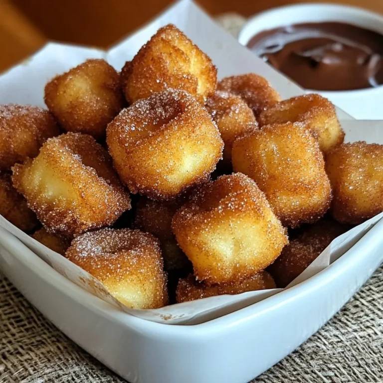 Um die besten Zimt-Zucker Churro Bissen zu machen, benötigst du folgende Zutaten: - 1 Tasse Weizenmehl - 2 Esslöffel Zucker - 1 Teelöffel Backpulver - 1/2 Teelöffel Salz - 1/2 Tasse Wasser - 2 Esslöffel ungesalzene Butter - 1 Teelöffel Vanilleextrakt - 1/4 Tasse Zucker (zum Wälzen) - 1 Esslöffel gemahlener Zimt - Öl zum Frittieren Diese Zutaten sind einfach zu finden und machen das Rezept leicht nachzukochen. Für die Zubereitung der Churro Bissen brauchst du: - Einen mittelgroßen Kochtopf - Einen Spritzbeutel mit Sterntülle - Eine Schere - Eine tiefe Pfanne oder Fritteuse - Eine Schaumkelle - Küchenpapier Mit diesen Utensilien gelingt dir die Zubereitung spielend leicht. Die Auswahl der Zutaten ist wichtig für den Geschmack. Hier sind einige Tipps: - Verwende frisches Weizenmehl für die beste Textur. - Wähle ungesalzene Butter, um die Kontrolle über den Salzgehalt zu behalten. - Hochwertiger Vanilleextrakt macht einen großen Unterschied im Geschmack. - Nutze frischen Zimt für ein intensives Aroma. Diese kleinen Details verbessern deine Churro Bissen und machen sie besonders lecker. {{ingredient_image_2}} Zuerst musst du die Teigmischung zubereiten. Nimm einen mittelgroßen Kochtopf und füge Wasser, Butter und Zucker hinzu. Erhitze die Mischung bei mittlerer Hitze. Rühre ständig, bis die Butter geschmolzen ist. Sobald die Mischung kocht, nimm den Topf vom Herd. Jetzt gib das Weizenmehl, das Backpulver und das Salz hinzu. Rühre gut, bis ein glatter Teig entsteht. Lass den Teig etwas abkühlen und rühre dann den Vanilleextrakt ein. Erhitze in einer tiefen Pfanne oder Fritteuse das Öl auf 175°C. Nimm einen Spritzbeutel mit einer Sterntülle. Fülle den Teig hinein. Spritze kleine Stücke direkt ins heiße Öl. Mit einer Schere schneide die Churros in Stücke von 2-5 cm. Frittiere die Churro Bissen 2-3 Minuten lang. Sie sollten goldbraun sein. Wende sie gelegentlich für eine gleichmäßige Bräunung. Wenn sie fertig sind, nimm sie mit einer Schaumkelle aus dem Öl. Lass sie auf Küchenpapier abtropfen. Bereite eine Zimt-Zucker-Mischung vor. Mische dazu in einer flachen Schüssel die 1/4 Tasse Zucker mit 1 Esslöffel Zimt. Während die Churros noch warm sind, wälze sie in der Mischung. Achte darauf, dass sie gleichmäßig bedeckt sind. Dieser Schritt gibt den Churro Bissen ihren besonderen Geschmack. Um die perfekte Konsistenz für deine Churro Bissen zu erreichen, ist es wichtig, den Teig gut zu mischen. Mische das Mehl, Backpulver und Salz in einer Schüssel. Wenn du die heiße Butter-Wasser-Mischung hinzufügst, rühre schnell um. Du solltest einen glatten und festen Teig erhalten. Wenn der Teig zu dünn ist, füge etwas mehr Mehl hinzu. Ist er zu dick, füge einen kleinen Spritzer Wasser hinzu. Die richtige Temperatur ist der Schlüssel. Erhitze das Öl auf 175°C (350°F). Wenn es zu heiß ist, verbrennen die Churros außen, bleiben aber innen roh. Ist das Öl zu kalt, saugen die Churros das Öl auf und werden fettig. Frittiere die Bissen 2-3 Minuten, bis sie goldbraun sind. Wende sie gelegentlich, damit sie gleichmäßig bräunen. Sei beim Frittieren vorsichtig. Das heiße Öl kann spritzen, also halte einen sicheren Abstand. Verwende eine Schaumkelle, um die Churros herauszunehmen. Lass die Churro Bissen auf Küchenpapier abtropfen, um überschüssiges Öl zu entfernen. Stelle sicher, dass Kinder nicht in der Nähe sind, während du frittierst. Sicherheit geht vor! Pro Tipps Perfekte Temperatur: Stellen Sie sicher, dass das Öl die richtige Temperatur von 175°C erreicht hat, bevor Sie die Churro Bissen frittieren, um eine gleichmäßige Bräunung zu gewährleisten. Teig nicht übermixen: Rühren Sie den Teig nur so lange, bis er gerade zusammenkommt, um zähe Churros zu vermeiden. Variationen hinzufügen: Experimentieren Sie mit verschiedenen Aromen, indem Sie dem Teig Zitrusschalen oder Gewürze hinzufügen, um Ihren Churros eine besondere Note zu verleihen. Kühlzeit beachten: Lassen Sie den Teig etwas abkühlen, bevor Sie den Vanilleextrakt hinzufügen, um ein besseres Aroma und eine gleichmäßige Konsistenz zu erzielen. {{image_4}} Möchten Sie Ihre Churro Bissen noch leckerer machen? Fügen Sie eine Schokoladen- oder Karamellfüllung hinzu! Nehmen Sie einfach etwas geschmolzene Schokolade oder Karamellsoße. Füllen Sie die Churros nach dem Frittieren. Dies gibt jedem Bissen eine süße Überraschung. Nutzen Sie dazu eine Spritze oder einen kleinen Löffel. So wird jede Portion besonders und unwiderstehlich. Neben Zimt-Zucker können Sie auch andere Gewürze verwenden. Versuchen Sie eine Mischung aus Zucker und Muskatnuss. Oder verwenden Sie Vanillezucker für einen sanften Geschmack. Chilipulver kann für einen pikanten Kick sorgen. Experimentieren Sie mit verschiedenen Gewürzen. Finden Sie heraus, was Ihnen am besten schmeckt! Wie servieren Sie Ihre Churro Bissen am besten? Ich empfehle einen kleinen Korb mit Backpapier. Legen Sie die Churros hinein, um sie ansprechend zu präsentieren. Dippen Sie die Bissen in Schokoladensauce oder Karamell. Fügen Sie eine kleine Schüssel mit Sahne oder frischen Früchten hinzu. Diese Beilagen passen toll zu den süßen Churro Bissen! Um die restlichen Churro Bissen frisch zu halten, lege sie in einen luftdichten Behälter. Das hält die Bissen knusprig und verhindert, dass sie weich werden. Du kannst auch etwas Küchenpapier in den Behälter legen. Das Papier nimmt Feuchtigkeit auf. So bleiben die Bissen besser. Wenn du die Churro Bissen aufwärmen möchtest, benutze den Ofen. Heize ihn auf 175°C vor. Lege die Bissen auf ein Backblech und erwärme sie für etwa 5-7 Minuten. So werden sie wieder schön knusprig. Vermeide die Mikrowelle, denn sie macht die Bissen weich. Im Kühlschrank halten die Churro Bissen etwa 2-3 Tage. Achte darauf, sie gut verpackt aufzubewahren. Für längere Haltbarkeit kannst du die Bissen einfrieren. Lege sie in einen Gefrierbeutel. Im Gefrierschrank bleiben sie bis zu 2 Monate frisch. Wenn du sie genießen möchtest, taue sie im Kühlschrank auf und wärme sie im Ofen auf. Die Zubereitung von Zimt-Zucker Churro Bissen dauert etwa 30 Minuten. Dazu gehören 15 Minuten für die Vorbereitung und 15 Minuten zum Frittieren. Diese Zeit macht sie zu einem schnellen Snack für jeden Anlass. Ja, du kannst die Churro Bissen im Voraus zubereiten. Frittierte Bissen bleiben warm und knusprig. Lagere sie in einem luftdichten Behälter. Du kannst sie auch im Ofen auf niedriger Stufe aufwärmen. So bleiben sie frisch und lecker. Fertige Churro Bissen bekommst du in vielen Supermärkten und Online-Shops. Einige Bäckereien bieten sie auch frisch an. Achte darauf, die Zutatenliste zu prüfen, um die beste Qualität zu bekommen. Die Zubereitung von Zimt-Zucker Churro Bissen ist einfach und macht Spaß. Ich habe die wichtigsten Zutaten und Geräte erklärt. Die Schritt-für-Schritt-Anleitung gibt dir alles, was du brauchst, um sie perfekt zuzubereiten. Die Tipps helfen dir, die beste Konsistenz zu erreichen. Denke auch an die Variationen und Lagerungshinweise, um das Beste aus deinen Churros herauszuholen. Probiere einfach verschiedene Füllungen und Gewürze. So machst du deine Churros immer wieder neu und lecker. Mach dich bereit, deine Freunde mit diesen Köstlichkeiten zu beeindrucken!