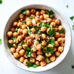 - 1 Dose Kichererbsen - 2 Esslöffel Olivenöl - 4 Knoblauchzehen, fein gehackt - 1/2 Teelöffel geräucherter Paprika - 1/2 Teelöffel Salz - 1/4 Teelöffel schwarzer Pfeffer - 1/4 Tasse geriebener Parmesan - 1 Esslöffel frische Petersilie, gehackt Ich liebe Kichererbsen! Sie sind nicht nur lecker, sondern auch sehr nahrhaft. Für dieses Rezept brauchst du eine Dose Kichererbsen. Diese bekommst du ganz einfach im Supermarkt. Spüle die Kichererbsen gut ab und lass sie abtropfen. So entfernst du die überschüssige Flüssigkeit. Öl bringt Geschmack. Zwei Esslöffel Olivenöl machen die Kichererbsen knusprig. Es hilft auch, die Gewürze gut zu verteilen. Der Knoblauch gibt den Röstkichererbsen den besonderen Kick. Verwende vier frische Knoblauchzehen. Hacke sie fein, damit du den vollen Geschmack bekommst. Die Gewürze sind wichtig! Geräucherter Paprika gibt einen tiefen, rauchigen Geschmack. Salz und schwarzer Pfeffer runden das Aroma ab. Ein guter Parmesan macht die Röstkichererbsen richtig lecker. Verwende eine Vierteltasse, um sie schön cremig zu machen. Die frische Petersilie kommt ganz zum Schluss. Sie sorgt für eine schöne Farbe und einen frischen Geschmack. Die Kombination dieser Zutaten macht die Knoblauch Parmesan Röstkichererbsen zu einem perfekten Snack. {{ingredient_image_2}} Zuerst spülst du die Kichererbsen gut ab. Das entfernt die Flüssigkeit und den Geschmack aus der Dose. Danach lässt du sie in einem Sieb abtropfen. Um die Kichererbsen knusprig zu machen, tupfe sie vorsichtig mit einem Geschirrtuch trocken. Das ist wichtig, um Feuchtigkeit zu entfernen. Heize deinen Ofen auf 200°C vor. Das sorgt dafür, dass die Röstkichererbsen gleichmäßig garen. Lege ein Backblech mit Backpapier aus. So kleben die Kichererbsen nicht fest. Jetzt kommt der spannende Teil: das Würzen! Gib die abgetropften Kichererbsen in eine große Schüssel. Füge das Olivenöl hinzu. Dann kommen die fein gehackten Knoblauchzehen dazu. Jetzt gibst du geräucherten Paprika, Salz und Pfeffer dazu. Mische alles gut durch. So werden alle Kichererbsen gleichmäßig gewürzt. Verteile die Kichererbsen gleichmäßig auf dem Backblech. Achte darauf, dass sie in einer einzigen Schicht liegen. Dies hilft ihnen, schön knusprig zu werden. Nun ist es Zeit, die Kichererbsen zu rösten! Stelle das Backblech in den Ofen und röste die Kichererbsen für 25 bis 30 Minuten. Nach der Hälfte der Zeit solltest du das Blech kurz schütteln. Das sorgt dafür, dass sie gleichmäßig knusprig werden. Beobachte die Kichererbsen gut. Sie sollten goldbraun und knusprig sein. Wenn sie fertig sind, nimm sie aus dem Ofen. Sofort streue den geriebenen Parmesan darüber, solange sie noch heiß sind. Mische vorsichtig, damit der Käse sich gut verteilt. Lass die Kichererbsen ein paar Minuten abkühlen, bevor du sie servierst. Garniere sie mit frischer Petersilie für einen schönen Farbkontrast. Um die Kichererbsen besonders knusprig zu machen, gibt es einige Schritte. Zuerst solltest du die Kichererbsen gut abtrocknen. Verwende ein sauberes Geschirrtuch, um die Feuchtigkeit zu entfernen. Je trockener die Kichererbsen sind, desto knuspriger werden sie. Du kannst sie auch für 30 Minuten in den Kühlschrank legen. Die kalte Temperatur hilft beim Rösten. Eine gute Beschichtung des Backblechs ist ebenfalls wichtig. Verwende Backpapier, um ein Ankleben zu vermeiden. Achte darauf, dass die Kichererbsen in einer einzigen Schicht liegen. Wenn sie sich überlappen, werden sie weich und nicht knusprig. Knoblauch Parmesan Röstkichererbsen passen gut zu vielen Beilagen. Du kannst sie mit einem frischen Salat servieren. Auch Dips wie Hummus oder Joghurt sind lecker. Diese Snacks sind auch toll für Partys. Du kannst sie einfach in eine Schüssel geben und genießen. Kombiniere die Röstkichererbsen mit anderen Snacks. Sie passen gut zu Gemüsesticks oder Crackern. Diese Kombination macht deinen Snackteller bunt und einladend. Um den Geschmack zu verfeinern, kannst du zusätzliche Gewürze hinzufügen. Probiere etwas Chili oder Kreuzkümmel. Diese Gewürze geben den Kichererbsen eine spannende Note. Du kannst auch andere Käsesorten verwenden. Feta oder Pecorino bringen einen neuen Geschmack. Sei kreativ und experimentiere mit verschiedenen Kombinationen. So findest du deinen perfekten Snack! Pro Tipps Kichererbsen gut trocknen: Stelle sicher, dass die Kichererbsen gründlich abgetropft und trocken sind, um eine knusprige Textur zu erreichen. Experimentiere mit Gewürzen: Fühle dich frei, zusätzliche Gewürze wie Kreuzkümmel oder Chili-Pulver hinzuzufügen, um den Röstgeschmack zu variieren. Ofen vorbereiten: Heize den Ofen gut vor, um sicherzustellen, dass die Kichererbsen gleichmäßig rösten und knusprig werden. Parmesan gleichmäßig verteilen: Streue den geriebenen Parmesan sofort nach dem Röstprozess, damit er an den heißen Kichererbsen schmilzt und besser haftet. {{image_4}} Die Röstkichererbsen sind sehr anpassungsfähig. Du kannst sie mit verschiedenen Geschmäckern aufpeppen. - BBQ-Geschmack: Füge etwas rauchiges Paprika und BBQ-Gewürz hinzu. Das gibt eine süße und rauchige Note. - Asiatische Einflüsse: Nutze Sojasauce und Ingwer für einen asiatischen Twist. Füge etwas Sesam hinzu für extra Crunch. Wenn du vegan leben möchtest, gibt es tolle Alternativen. - Käsealternativen: Statt Parmesan kannst du Hefeflocken verwenden. Diese geben einen leckeren, käsigen Geschmack. - Zusätzliche Proteinquellen: Du kannst auch geröstete Nüsse oder Samen hinzufügen. Sie bieten mehr Protein und einen tollen Biss. Die Kichererbsen können das ganze Jahr über anders schmecken. - Frühling: Füge frische Kräuter wie Basilikum oder Thymian hinzu. Diese bringen einen frischen Geschmack ins Spiel. - Herbst: Verwende Kürbisgewürze wie Zimt und Muskatnuss. So erhältst du eine wärmende, herbstliche Note. Um deine Knoblauch Parmesan Röstkichererbsen frisch zu halten, bewahre sie in einem luftdichten Behälter auf. Stelle den Behälter an einen kühlen, trockenen Ort. Vermeide Feuchtigkeit, da sie die Kichererbsen weich machen kann. Die Röstkichererbsen bleiben bei richtiger Lagerung bis zu einer Woche frisch. Wenn du sie länger halten möchtest, kannst du sie auch einfrieren. Achte darauf, sie in einem fest verschlossenen Beutel einzufrieren. Wenn du deine Röstkichererbsen wieder aufwärmen möchtest, verwende den Ofen. Heize ihn auf 190°C vor. Breite die Kichererbsen auf einem Backblech aus und röste sie für etwa 10 Minuten. So bleiben sie knusprig. Vermeide die Mikrowelle, denn sie macht die Kichererbsen weich. Wenn du sie im Ofen aufwärmst, bleiben sie so lecker wie frisch gebacken. Die Röstkichererbsen sind im Kühlschrank etwa 3 bis 5 Tage haltbar. Achte darauf, sie in einem luftdichten Behälter zu lagern. So bleiben sie frisch und knusprig. Wenn du sie länger aufbewahren möchtest, kannst du sie einfrieren. In einem Gefrierbeutel halten sie bis zu 3 Monate. Ja, du kannst Röstkichererbsen auch in der Luftfritteuse zubereiten! Das hat einige Vorteile. Die Kichererbsen werden schnell knusprig und du sparst Zeit. Ein Nachteil kann sein, dass du sie öfter schütteln musst, um eine gleichmäßige Röstung zu erreichen. Hier sind einige Tipps für die Luftfritteuse: - Stelle die Temperatur auf 200°C ein. - Röste sie in kleinen Mengen, damit die Luft gut zirkulieren kann. - Kontrolliere sie nach 15 Minuten, um ein Überrosten zu vermeiden. Knoblauch Parmesan Röstkichererbsen sind vielseitig. Du kannst sie allein genießen oder als Beilage servieren. Sie passen gut zu frischen Salaten oder als Snack zu Dips. Hier sind einige Empfehlungen: - Serviere sie mit einem Joghurt-Dip oder Hummus. - Kombiniere sie mit Gemüsesticks für einen gesunden Snack. - Füge sie zu einer Buddha-Bowl hinzu für mehr Protein und Crunch. Röstkichererbsen sind einfach zuzubereiten und vielseitig. Wir haben die Zutaten, Schritte und Tipps betrachtet. Kichererbsen mit Olivenöl, Gewürzen und Parmesan machen den Unterschied. Probieren Sie verschiedene Würze und saisonale Zutaten für neuen Genuss. Lagern Sie die Röstkichererbsen richtig, damit sie frisch bleiben. Nutzen Sie sie als Snack oder Beilage. Mit diesem Wissen sind Sie bereit, köstliche und knusprige Kichererbsen zu kreieren.