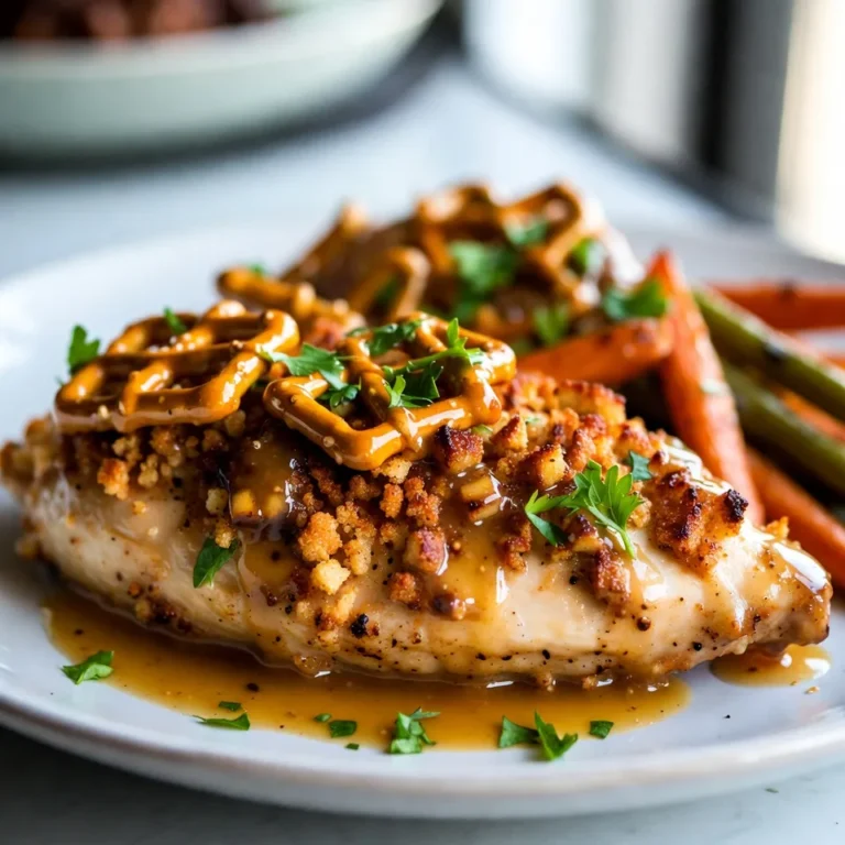 Für mein Brezenkrusten-Honig-Senf-Hähnchen benötigst du einige einfache Zutaten. Hier sind die Hauptzutaten: - 2 Hähnchenbrustfilets - 1 Tasse zerdrückte Brezeln - 1/2 Tasse Semmelbrösel - 1/4 Tasse Honig - 1/4 Tasse Dijon-Senf - 1/4 Tasse ungesüßter Joghurt (oder Schmand) - 2 Esslöffel Olivenöl (zum Braten) Die Gewürze machen den Unterschied. Ich benutze folgende Gewürze für die Marinade: - 1 Teelöffel Knoblauchpulver - 1 Teelöffel Zwiebelpulver - 1/2 Teelöffel geräuchertes Paprika - Salz und Pfeffer nach Geschmack Die Marinade aus Honig, Dijon-Senf und Joghurt macht das Hähnchen zart und würzig. Du kannst die Gewürze nach deinem Geschmack anpassen. Die Zubereitung dauert etwa 30 Minuten. Die gesamte Kochzeit beträgt 50 Minuten. Dieses Rezept reicht für 2 Portionen. Es ist perfekt für ein schnelles Abendessen oder ein gemütliches Wochenende. {{ingredient_image_2}} Zuerst heize deinen Ofen auf 200°C vor. Bereite alle Zutaten vor, damit du alles schnell zur Hand hast. Das macht das Kochen einfacher. Du brauchst einen großen Platz, um zu arbeiten. Ein Schneebesen hilft dir, die Marinade gut zu vermengen. In einer kleinen Schüssel, verrühre Honig, Dijon-Senf und Joghurt. Diese Mischung wird deine Marinade. Sie sorgt für einen tollen Geschmack. Würze die Hähnchenbrustfilets mit Salz, Pfeffer, Knoblauchpulver, Zwiebelpulver und geräuchertem Paprika. Lege das Hähnchen in einen Plastikbeutel oder eine flache Schale. Gieße die Hälfte der Marinade darüber. Lasse das Hähnchen mindestens 30 Minuten im Kühlschrank marinieren. So zieht der Geschmack ein. Mische zerdrückte Brezeln und Semmelbrösel in einer flachen Schüssel. Nimm das Hähnchen aus der Marinade und lasse die überschüssige Marinade abtropfen. Wälze jedes Filet in der Brezel-Semmelbrösel-Mischung. Drücke leicht, damit die Panade gut haftet. Erhitze das Olivenöl in einer Pfanne bei mittlerer Hitze. Brate die Hähnchenbrustfilets 3-4 Minuten pro Seite, bis sie goldbraun sind. So bekommst du eine knusprige Kruste. Übertrage die angebratenen Hähnchenbrustfilets in eine Auflaufform. Beträufle sie mit der restlichen Honig-Senf-Mischung. Backe das Hähnchen im Ofen für 15-20 Minuten. Die Innentemperatur sollte 74°C erreichen. Nimm das Hähnchen aus dem Ofen und lasse es einige Minuten ruhen. So bleibt es saftig, wenn du es anschneidest. Um eine knusprige Brezelkruste zu erreichen, sind einige Schritte wichtig. Zuerst, zerdrücke die Brezeln gut. Kleinere Stücke haften besser am Hähnchen. Mische die zerdrückten Brezeln mit Semmelbröseln. Diese Mischung sorgt für extra Crunch. Drücke das Hähnchen fest in die Panade, damit sie gut haftet. Ein häufiger Fehler ist, die Marinade nicht genug einziehen zu lassen. Marinieren für mindestens 30 Minuten ist wichtig. So wird das Hähnchen saftig und geschmackvoll. Ein weiterer Fehler ist, das Öl nicht heiß genug zu erhitzen. Teste das Öl, indem du ein kleines Stück Hähnchen hineinlegst. Wenn es sofort brutzelt, ist das Öl bereit. Falls du kein Olivenöl magst, kannst du Sonnenblumenöl oder Rapsöl verwenden. Diese Öle sind ebenfalls gut zum Braten. Für den Joghurt kannst du auch Schmand oder griechischen Joghurt nehmen. Diese Alternativen bieten ähnliche Texturen und Geschmäcker. Pro Tipps Hähnchen marinieren: Lasse das Hähnchen mindestens 30 Minuten in der Marinade, um den vollen Geschmack zu entwickeln. Noch besser ist es, es über Nacht im Kühlschrank ziehen zu lassen. Brezeln zerkleinern: Stelle sicher, dass die Brezeln gut zerdrückt sind, um eine gleichmäßige Panade zu erhalten. Du kannst auch einen Mixer verwenden, um die Konsistenz zu verbessern. Fette die Auflaufform: Verwende etwas Olivenöl oder Butter, um die Auflaufform leicht einzufetten, damit das Hähnchen nicht anklebt und eine schöne Kruste entsteht. Temperatur messen: Verwende ein Fleischthermometer, um sicherzustellen, dass das Hähnchen eine Innentemperatur von 74°C (165°F) erreicht, damit es perfekt gegart ist. {{image_4}} Wenn du kein Fleisch magst, probiere Tofu oder Blumenkohl. Tofu hat eine tolle Textur. Du kannst ihn in Stücke schneiden und marinieren. Blumenkohl kann in Röschen geteilt werden. Behandle ihn wie das Hähnchen. So bekommst du eine leckere, knusprige vegetarische Option. Die Gewürze sind flexibel. Du kannst Dinge wie Paprika oder Kreuzkümmel hinzufügen. Experimentiere mit Kräutern wie Thymian oder Oregano. Diese geben deinem Gericht eine neue Note. Wenn du es schärfer magst, füge etwas Cayennepfeffer hinzu. Das bringt mehr Geschmack und Wärme. Dieses Rezept geht auch mit anderen Fleischsorten. Probiere Putenbrust oder Schweinefilet. Beide sind zart und nehmen die Marinade gut auf. Du kannst auch Hähnchenkeulen verwenden. Sie haben mehr Geschmack und bleiben saftig. Achte darauf, die Garzeit entsprechend anzupassen. Bewahre Reste von Brezenkrusten-Honig-Senf-Hähnchen in einem luftdichten Behälter auf. Achte darauf, dass die Reste vollständig abgekühlt sind, bevor du sie lagerst. So bleibt das Hähnchen frisch und lecker. Du kannst die Reste bis zu drei Tage im Kühlschrank aufbewahren. Um die besten Ergebnisse zu erzielen, lege das Hähnchen zwischen Schichten von Küchenpapier, um die Feuchtigkeit zu kontrollieren. Wenn du das Hähnchen länger aufbewahren möchtest, friere es ein. Lass es zuerst abkühlen. Wickele jedes Stück Hähnchen fest in Frischhaltefolie ein. Danach lege sie in einen gefrierfesten Beutel. Du kannst das Hähnchen bis zu drei Monate im Gefrierfach aufbewahren. Vergiss nicht, das Datum aufzuschreiben, damit du den Überblick behältst. Um das Hähnchen wieder aufzuwärmen, benutze den Ofen für die besten Ergebnisse. Heize deinen Ofen auf 175°C vor. Lege das Hähnchen auf ein Backblech. Decke es leicht mit Alufolie ab, um das Austrocknen zu verhindern. Erwärme das Hähnchen etwa 15 bis 20 Minuten, bis es durchgehend heiß ist. So bleibt die Brezelkruste knusprig und das Hähnchen saftig. Das Hähnchen sollte mindestens 30 Minuten marinieren. Dies hilft, den Geschmack zu intensivieren. Du kannst es auch länger lassen, bis zu 2 Stunden, wenn du mehr Zeit hast. So wird das Hähnchen besonders zart und saftig. Wenn du die Marinade über Nacht im Kühlschrank lässt, wirst du ein noch besseres Ergebnis erzielen. Ja, du kannst frische Brezeln verwenden! Zerkleinere sie einfach in kleine Stücke oder zerdrücke sie für die Panade. Frische Brezeln geben dem Hähnchen eine tolle Textur und einen leckeren Geschmack. Achte darauf, dass sie nicht zu weich sind, damit sie gut haften bleiben. Für dieses Gericht passen viele Beilagen gut. Hier sind einige Ideen: - Geröstetes Gemüse: Bunte Gemüsesorten bringen Farbe auf den Teller. - Kartoffelpüree: Cremig und lecker, passt perfekt zu dem Hähnchen. - Salat: Ein frischer grüner Salat bietet einen tollen Kontrast. - Reis: Ein einfacher Reis ist eine gute Basis für die köstliche Honig-Senf-Sauce. Diese Beilagen ergänzen das Gericht und machen das Essen komplett. In diesem Artikel haben wir die Zutaten für das Hähnchenrezept behandelt. Wir haben die Hauptzutaten, Gewürze und Zubereitungszeiten besprochen. Dann folgten die Schritte zum Marinieren und Braten. Außerdem gab es Tipps für die perfekte Brezelkruste und Alternativen. Schließlich haben wir Lagerungshinweise und häufige Fragen behandelt. Jede Phase ist wichtig für ein schmackhaftes Gericht. Probiere die Tipps aus und erreiche tolle Ergebnisse!