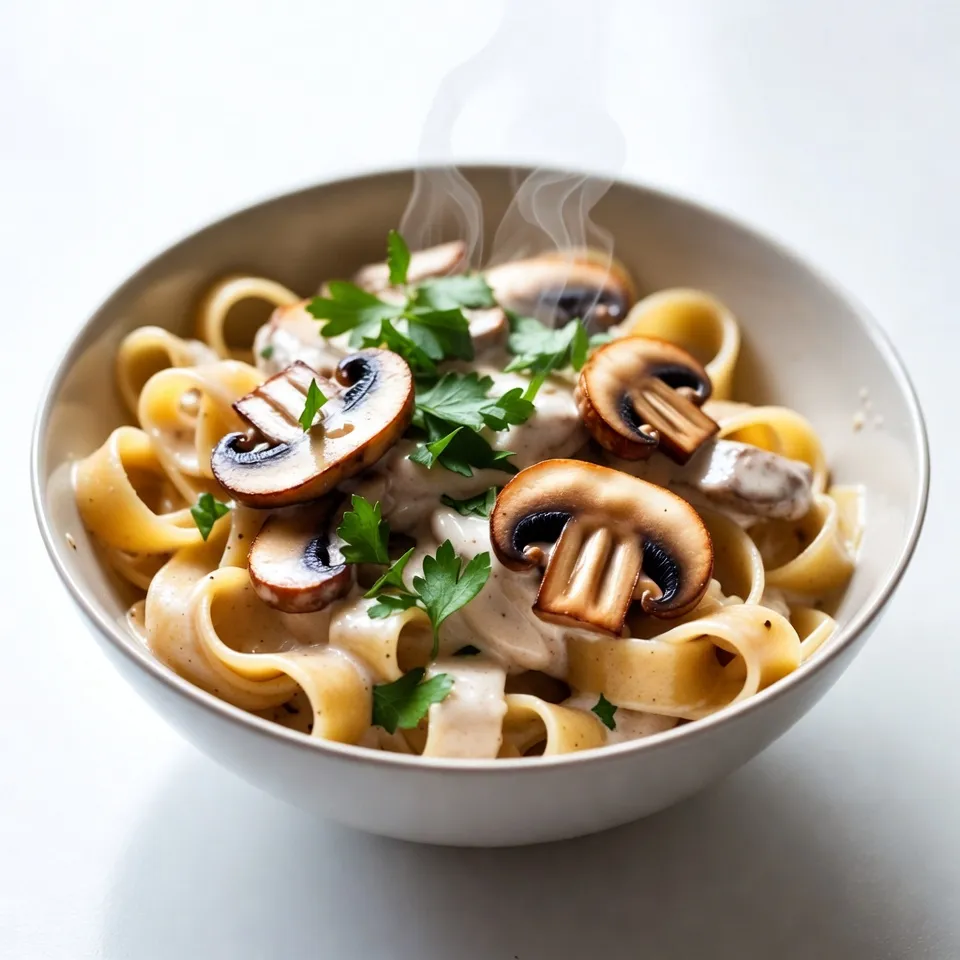 Hier sind die Zutaten für das vegane cremige Pilz-Stroganoff: - 340g breite Pasta (z.B. Fettuccine oder Tagliatelle) - 2 Esslöffel Olivenöl - 1 große Zwiebel, fein gehackt - 3 Knoblauchzehen, gehackt - 450g Pilze (beliebige Sorte oder eine Mischung), in Scheiben geschnitten - 1 Teelöffel getrockneter Thymian - 1 Teelöffel geräuchertes Paprikapulver - 1 Esslöffel Sojasauce (oder Tamari für glutenfrei) - 240ml Gemüsebrühe - 240ml Kokosmilch (aus der Dose, Vollfett für Cremigkeit) - 2 Esslöffel Hefeflocken - Salz und schwarzer Pfeffer nach Geschmack - Frische Petersilie zum Garnieren Für das beste Ergebnis empfehle ich, frische Zutaten zu verwenden. Holen Sie sich hochwertige Olivenöl und frische Pilze. Bio-Pasta sorgt für einen besseren Geschmack. Verwenden Sie Vollfett-Kokosmilch, um die Cremigkeit zu maximieren. Hefeflocken geben dem Gericht einen käsigen Geschmack. Sojasauce von guter Qualität verbessert die Umami-Note. - Pasta: Liefert Kohlenhydrate für Energie. - Zwiebel und Knoblauch: Bieten Antioxidantien und unterstützen das Immunsystem. - Pilze: Sind reich an Ballaststoffen, Vitaminen und Mineralien. - Kokosmilch: Liefert gesunde Fette und hilft, die Sauce cremig zu machen. - Hefeflocken: Sind eine gute Quelle für B-Vitamine und Proteine. - Petersilie: Ist reich an Vitaminen und verleiht das Gericht Farbe. Dieses Rezept ist nicht nur lecker, sondern auch nahrhaft! {{ingredient_image_2}} Bringe einen großen Topf mit gesalzenem Wasser zum Kochen. Füge die breite Pasta hinzu. Koche die Pasta nach den Anweisungen auf der Verpackung, bis sie al dente ist. Das dauert ungefähr 8 bis 10 Minuten. Hebe 120ml vom Pastawasser auf und gieße dann die Pasta ab. Stelle sie beiseite, während du die Sauce machst. Erhitze 2 Esslöffel Olivenöl in einer großen Pfanne bei mittlerer Hitze. Füge die fein gehackte Zwiebel hinzu. Brate die Zwiebel zusammen mit 3 gehackten Knoblauchzehen an. Das sollten etwa 3-4 Minuten sein. Die Zwiebel sollte weich sein und gut riechen. Gebe die 450g geschnittene Pilze in die Pfanne. Brate die Pilze für 5-7 Minuten an. Rühre gelegentlich um. Die Pilze sollten braun sein und ihre Feuchtigkeit verlieren. Das macht die Sauce geschmackvoller. Rühre 1 Teelöffel getrockneten Thymian und 1 Teelöffel geräuchertes Paprikapulver ein. Füge auch 1 Esslöffel Sojasauce, Salz und Pfeffer nach Geschmack hinzu. Koche die Mischung für 1 weitere Minute. Das verstärkt die Aromen und bringt den Geschmack zur Geltung. Gieße 240ml Gemüsebrühe in die Pfanne. Bringe die Mischung zum Köcheln. Reduziere die Hitze und füge 240ml Kokosmilch und 2 Esslöffel Hefeflocken hinzu. Lass die Sauce für etwa 5 Minuten eindicken. Sollte die Sauce zu dick sein, füge etwas vom reservierten Pastawasser hinzu. So erreichst du die perfekte Konsistenz. Gebe die gekochte Pasta direkt in die Pfanne mit der Pilzsauce. Vermenge alles gut. So kann die Pasta die Aromen der Sauce aufnehmen. Schmecke die Mischung ab und füge bei Bedarf mehr Salz und Pfeffer hinzu. Verteile das Stroganoff auf Schalen. Garniere jede Portion mit frisch gehackter Petersilie. Ein Spritzer Olivenöl gibt einen schönen Touch. Streue auch etwas Hefeflocken darüber für einen käseartigen Geschmack. Um die Sauce perfekt cremig zu machen, nutze Kokosmilch. Vollfett ist hier der Schlüssel. Wenn die Sauce zu dick ist, füge etwas vom reservierten Pastawasser hinzu. Das gibt der Sauce die richtige Textur. Ein weiterer Trick ist, die Sauce langsam köcheln zu lassen. So verbinden sich die Aromen gut. Du kannst die Gewürze nach deinem Geschmack anpassen. Probiere frischen Thymian oder Rosmarin für mehr Aroma. Geräuchertes Paprikapulver gibt einen tollen rauchigen Geschmack. Wenn du es schärfer magst, füge etwas Cayennepfeffer hinzu. Sei kreativ und finde deine Lieblingskombination! Die Präsentation ist wichtig. Serviere das Stroganoff in tiefen Schalen. Garniere mit frisch gehackter Petersilie für einen schönen Farbkontrast. Ein Spritzer Olivenöl auf der Sauce sieht toll aus. Für einen zusätzlichen Käsegeschmack streue Hefeflocken darüber. So wird dein Gericht zum Hingucker! Pro Tipps Die richtige Pasta wählen: Verwenden Sie breite Pasta wie Fettuccine oder Tagliatelle, um die cremige Sauce optimal zu halten. Frische Kräuter hinzufügen: Ergänzen Sie das Gericht mit frischen Kräutern wie Thymian oder Petersilie für einen intensiveren Geschmack. Variationen ausprobieren: Experimentieren Sie mit verschiedenen Pilzsorten, um unterschiedliche Geschmäcker und Texturen zu erzielen. Für mehr Cremigkeit sorgen: Verwenden Sie Vollfett-Kokosmilch für eine besonders cremige Sauce, die das Gericht noch köstlicher macht. {{image_4}} Um das Gericht nahrhafter zu machen, füge pflanzliche Proteinquellen hinzu. Tofu ist eine tolle Wahl. Schneide ihn in kleine Würfel und brate ihn mit den Zwiebeln an. Seitan oder Tempeh sind ebenfalls gute Optionen. Sie geben dem Stroganoff einen herzhaften Biss. Du kannst auch Linsen verwenden. Sie sind einfach zu kochen und passen gut zu den Pilzen. Die Auswahl an Gemüsesorten ist groß. Du kannst Spinat, Zucchini oder Paprika verwenden. Diese Gemüsesorten bringen Farbe und Geschmack. Auch Karotten oder Brokkoli sind tolle Ergänzungen. Sie geben zusätzliche Nährstoffe und Textur. Experimentiere mit deinen Lieblingsgemüsen, um das Gericht anzupassen. Wenn du glutenfrei essen möchtest, ist das kein Problem. Verwende glutenfreie Pasta. Diese gibt es in vielen Varianten, zum Beispiel aus Reis oder Linsen. Stelle sicher, dass die Sojasauce glutenfrei ist, indem du Tamari verwendest. So bleibt der Geschmack kräftig, ohne Gluten. Achte auch auf die Hefeflocken, denn manche Marken enthalten Gluten. Bewahren Sie Reste in einem luftdichten Behälter auf. Lassen Sie das Gericht abkühlen, bevor Sie es einfüllen. So bleibt der Geschmack frisch. Im Kühlschrank hält sich das Stroganoff bis zu drei Tage. Vor dem Servieren einfach aufwärmen. Sie können die Sauce im Voraus zubereiten. Kochen Sie alles bis zum Schritt der Sauce. Lassen Sie die Mischung dann abkühlen und bewahren Sie sie im Kühlschrank auf. Am nächsten Tag einfach die Pasta kochen und die Sauce erwärmen. So sparen Sie Zeit und genießen dennoch frisches Essen. Die Sauce lässt sich auch gut einfrieren. Füllen Sie sie in einen gefrierfesten Behälter. Achten Sie darauf, etwas Platz zu lassen, da die Sauce beim Gefrieren expandiert. Sie können die Sauce bis zu drei Monate einfrieren. Zum Auftauen einfach über Nacht im Kühlschrank lagern und dann erhitzen. Das macht das Kochen noch einfacher! Du kannst das Rezept leicht anpassen. Um es glutenfrei zu machen, wähle glutenfreie Pasta. Für eine nussfreie Variante benutze Kokosmilch oder Hafercreme. Wenn du auf Soja reagierst, ersetze die Sojasauce durch Tamari oder eine andere glutenfreie Soße. Für eine proteinreiche Option kannst du auch Linsen oder Kichererbsen hinzufügen. Ja, frische Pilze sind eine großartige Wahl! Sie bieten einen besseren Geschmack und eine bessere Textur. Du kannst jede Pilzsorte verwenden, die dir gefällt. Champignons, Shiitake oder Austernpilze sind besonders lecker. Achte darauf, die Pilze gut zu reinigen und gleichmäßig zu schneiden. Zu veganem Pilz-Stroganoff passen viele leckere Beilagen. Ein frischer grüner Salat mit einem leichten Dressing ist eine gute Wahl. Auch gedämpftes Gemüse oder knuspriges Brot harmonieren gut. Wenn du etwas mehr Fülle möchtest, serviere das Stroganoff mit Reis oder Quinoa. Das Gericht hält sich etwa 3 bis 4 Tage im Kühlschrank. Bewahre es in einem luftdichten Behälter auf. Vor dem Servieren solltest du es gut aufwärmen. Die Aromen ziehen nach dem ersten Tag oft noch besser durch. Ja, dieses Rezept eignet sich hervorragend für Meal Prep. Du kannst es in großen Mengen zubereiten und in einzelnen Portionen aufteilen. So hast du schnelle, gesunde Mahlzeiten für die Woche bereit. Stelle sicher, dass du die Pasta getrennt aufbewahrst, um eine matschige Textur zu vermeiden. Das Rezept für veganen Pilz-Stroganoff bietet viele leckere Zutaten und einfache Schritte. Du lernst, wie man die Pasta kocht, die Sauce zubereitet und alles perfekt kombiniert. Mit Tipps zur Konsistenz und Anpassungen kannst du dein Gericht variieren. Lagere Reste gut und passe das Rezept an deine Diät an. Dieses Gericht ist also nicht nur schmackhaft, sondern auch vielseitig einsetzbar. Probiere es aus und genieße die Vielfalt!