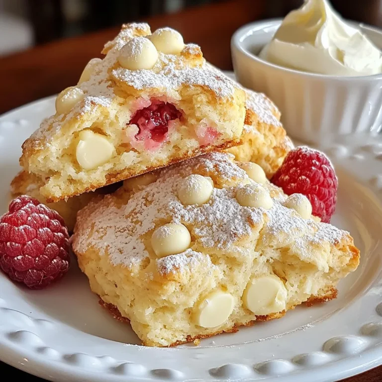 Für die Himbeer-Weißschokoladen-Scones brauchst du folgende Zutaten: - 2 Tassen Weizenmehl - 1/4 Tasse Zucker - 1 Esslöffel Backpulver - 1/2 Teelöffel Salz - 1/4 Tasse ungesalzene Butter, kalt und gewürfelt - 1/2 Tasse Schlagsahne - 1 großes Ei - 1 Teelöffel Vanilleextrakt - 1 Tasse frische Himbeeren - 1/2 Tasse weiße Schokoladenstückchen Diese Zutaten sorgen für einen perfekten Geschmack und eine tolle Konsistenz. Du kannst die Scones anpassen, wie du willst. Ersetze die Himbeeren durch andere Beeren. Erdbeeren oder Heidelbeeren passen gut. Du kannst auch Vollkornmehl für einen gesünderen Ansatz verwenden. Wenn du kein Fan von weißer Schokolade bist, versuche es mit Zartbitterschokolade oder gerösteten Nüssen. Achte darauf, dass die Butter kalt ist. Das hilft, die Scones locker zu machen. Verwende frische Himbeeren. Sie geben den Scones einen saftigen Geschmack. Wenn du frische Himbeeren nicht findest, kannst du auch gefrorene verwenden, aber achte darauf, sie vorher abzutropfen. Das verhindert, dass der Teig zu feucht wird. {{ingredient_image_2}} Um die Himbeer-Weißschokoladen-Scones zu machen, beginne ich mit dem Ofen. Heize ihn auf 200°C vor. Ich benutze ein Backblech und lege es mit Backpapier aus. In einer großen Schüssel mische ich zwei Tassen Weizenmehl, ein Viertel Tasse Zucker, einen Esslöffel Backpulver und einen halben Teelöffel Salz. Diese Mischung ist die Basis für die Scones. Jetzt füge ich kalte, gewürfelte Butter hinzu. Ich arbeite die Butter mit einem Teigmixer ein, bis die Mischung wie grobe Krümel aussieht. In einer separaten Schüssel verquirle ich eine halbe Tasse Schlagsahne, ein großes Ei und einen Teelöffel Vanilleextrakt. Diese Mischung gieße ich in die Mehlmischung. Ich falte die Zutaten vorsichtig zusammen, bis sie gerade verbunden sind. Es ist wichtig, nicht zu viel zu mischen. Jetzt gebe ich eine Tasse frische Himbeeren und eine halbe Tasse weiße Schokoladenstückchen dazu. Ich falte sie sanft unter, damit die Himbeeren ganz bleiben. Dann stürze ich den Teig auf eine bemehlte Fläche und knete ihn sanft ein paar Mal. Ich forme den Teig zu einem Kreis, der etwa 2,5 cm dick ist. Danach schneide ich ihn in Keile und lege diese auf das Backblech. Die Teigbearbeitung ist sehr wichtig. Achte darauf, die Butter gut in das Mehl einzuarbeiten. So bleiben die Scones schön luftig. Wenn du die Himbeeren und die Schokolade hinzufügst, sei vorsichtig. Zu viel Rühren macht die Scones hart. Halte den Teig leicht und locker. Wenn der Teig zu klebrig ist, füge etwas mehr Mehl hinzu. Aber sei vorsichtig, nicht zu viel Mehl zu verwenden. Eine kleine Menge reicht oft aus, um die Konsistenz zu verbessern. Die Scones brauchen 15 bis 20 Minuten im Ofen. Ich achte darauf, dass sie leicht goldbraun sind. Wenn sie goldbraun sind, nehme ich sie heraus und lasse sie einige Minuten abkühlen. Danach lege ich sie auf ein Kuchengitter, um vollständig abzukühlen. Ich serviere die Scones warm. Ein wenig Puderzucker obendrauf macht sie besonders lecker. Wenn du magst, reiche etwas Clotted Cream oder Zitronen-Curd dazu. Das gibt einen tollen Geschmack! Um perfekte Himbeer-Weiße Schokolade Scones zu backen, sind einige Fehler zu vermeiden. - Verwenden Sie kalte Butter. Sie sorgt für einen flauschigen Teig. - Vermischen Sie den Teig nicht zu lange. Ein Übermischen macht die Scones hart. - Achten Sie auf die Backzeit. Zu langes Backen macht sie trocken. Sie können den Teig auch einfrieren. Das ist einfach und praktisch. 1. Bereiten Sie den Teig wie im Rezept vor. 2. Formen Sie die Scones und legen Sie sie auf ein Backblech. 3. Frieren Sie sie ein, bis sie fest sind. 4. Packen Sie sie in einen Beutel. So bleiben sie frisch. Um gefrorene Scones zu backen, heizen Sie den Ofen einfach vor. Legen Sie die gefrorenen Scones auf ein Backblech, und backen Sie sie 5 Minuten länger als normal. Servieren Sie die Scones warm für den besten Geschmack. - Bestäuben Sie sie mit Puderzucker. - Geben Sie einen Klecks Clotted Cream dazu. - Zitronen-Curd passt auch sehr gut. Diese Kombinationen machen Ihr Frühstück oder Ihren Nachmittagstee besonders lecker. Pro Tipps Butter richtig kalt: Stellen Sie sicher, dass die Butter gut gekühlt ist, bevor Sie sie in den Teig einarbeiten. Dies sorgt für eine bessere Textur und eine fluffigere Konsistenz der Scones. Frische Himbeeren: Verwenden Sie frische Himbeeren, um den besten Geschmack zu erzielen. Gefrorene Himbeeren können beim Mischen zerdrückt werden und den Teig verfärben. Teig nicht überarbeiten: Seien Sie vorsichtig beim Mischen des Teigs. Übermäßiges Kneten kann die Scones zäh machen. Mischen Sie nur so viel, bis die Zutaten gerade verbunden sind. Backen auf der unteren Schiene: Backen Sie die Scones auf der unteren Schiene des Ofens, um eine gleichmäßigere Bräunung zu gewährleisten und ein Anbrennen der Oberseite zu vermeiden. {{image_4}} Wenn Sie keine Himbeeren oder weiße Schokolade haben, gibt es viele Alternativen. Sie können andere Früchte nutzen, wie Heidelbeeren oder Erdbeeren. Auch dunkle Schokolade passt gut. Diese Optionen geben den Scones einen neuen Geschmack. Experimentieren Sie mit verschiedenen Kombinationen, um Ihre Lieblingsversion zu finden. Zusätzlich zu Himbeeren können Sie viele andere Früchte verwenden. Äpfel liefern eine süße Note. Birnen bringen Saftigkeit. Auch getrocknete Früchte wie Cranberries oder Aprikosen sind lecker. Sie können die Früchte einfach in den Teig falten. Achten Sie darauf, die Stücke klein zu schneiden, damit sie gut verteilt sind. Für eine gesündere Variante der Scones können Sie Vollkornmehl verwenden. Dies gibt den Scones mehr Ballaststoffe. Reduzieren Sie auch den Zucker oder verwenden Sie Honig. Statt Sahne können Sie griechischen Joghurt nutzen. Dies macht die Scones leichter und cremiger. Diese kleinen Änderungen machen einen großen Unterschied im Geschmack und in der Gesundheit. Um die Frische deiner Himbeer-Weißschokoladen-Scones zu bewahren, achte auf die Lagerbedingungen. Lagere die Scones in einem luftdichten Behälter. So bleiben sie weich und lecker. Ein kühler, trockener Ort ist ideal. Vermeide Feuchtigkeit, da sie die Scones schnell trocken macht. Wenn du die Scones aufbewahren möchtest, lege sie in den Kühlschrank. Stelle sicher, dass sie gut verpackt sind, um Gerüche zu vermeiden. Um sie wieder aufzuwärmen, nutze den Ofen. Heize den Ofen auf 180°C vor. Lege die Scones auf ein Backblech und backe sie etwa 5-10 Minuten. So werden sie wieder warm und lecker. Die Haltbarkeit der Scones beträgt etwa 3-4 Tage im Kühlschrank. Wenn du sie länger aufbewahren möchtest, friere sie ein. In einem luftdichten Behälter bleiben sie bis zu 3 Monate frisch. Achte darauf, sie gut einzupacken, damit sie nicht austrocknen. Die Scones sind frisch, wenn Sie sie direkt nach dem Backen essen. Sie bleiben bei Zimmertemperatur zwei bis drei Tage frisch. Lagern Sie sie in einem luftdichten Behälter. Wenn Sie die Scones länger aufbewahren möchten, können Sie sie einfrieren. So behalten sie ihren guten Geschmack. Ja, Sie können die Scones vorbereiten und einfrieren. Formen Sie die Scones und legen Sie sie auf ein Backblech. Frieren Sie sie dann für etwa eine Stunde ein, bis sie fest sind. Danach können Sie die Scones in einen Behälter geben. Wenn Sie bereit sind, sie zu backen, backen Sie sie einfach direkt aus dem Gefrierfach. Passen Sie die Backzeit leicht an. Wenn der Teig zu klebrig ist, fügen Sie etwas mehr Mehl hinzu. Arbeiten Sie das Mehl sanft in den Teig ein. Achten Sie darauf, den Teig nicht zu überkneten. Zu viel Kneten kann die Scones hart machen. Ein leicht klebriger Teig ist normal. Es hilft, wenn Sie Ihre Hände leicht bemehlen, um das Formen zu erleichtern. In diesem Artikel haben wir die besten Zutaten für Himbeer-Weißschokoladen-Scones besprochen. Wir haben eine Schritt-für-Schritt-Anleitung für die Zubereitung gegeben. Zudem gab es Tipps, um häufige Fehler zu vermeiden. Variationen und Lagerinformationen helfen dir, die Scones frisch zu halten. Egal ob du sie frisch bäckst oder einfrierst, diese Scones sind lecker. Probiere verschiedene Zutaten und Variationen aus. So machst du sie besonders für jeden Anlass.