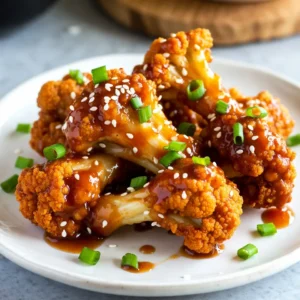 - 1 großer Blumenkohl, in mundgerechte Röschen zerteilt - 1 Tasse Weizenmehl - 1 Tasse Wasser - 1/3 Tasse Honig - 2 Esslöffel Sojasauce Die Hauptzutaten sind einfach zu finden. Blumenkohl bildet die Basis. Er bietet eine tolle Textur und Geschmack. Weizenmehl und Wasser bilden den Teig. Dieser sorgt für den perfekten Crunch. Honig und Sojasauce bringen eine süße und salzige Note. Gemeinsam verwandeln sie die Blumenkohl-Flügel in einen Hit. - 1 Teelöffel Knoblauchpulver - 1 Teelöffel Zwiebelpulver - 1/2 Teelöffel geräucherter Paprika - Salz und Pfeffer nach Geschmack Die Gewürze sind wichtig für den Geschmack. Knoblauchpulver und Zwiebelpulver geben Tiefe. Geräucherter Paprika fügt eine rauchige Note hinzu. Salz und Pfeffer runden das Gericht ab. Diese Gewürze machen die Blumenkohl-Flügel aufregend und lecker. - Sesamkörner - Gehackte Frühlingszwiebeln Die Garnierungen bringen das Gericht zum Strahlen. Sesamkörner fügen einen schönen Crunch hinzu. Sie sind auch hübsch anzusehen. Gehackte Frühlingszwiebeln geben Frische und Farbe. Zusammen machen sie die Blumenkohl-Flügel noch ansprechender. {{ingredient_image_2}} Heize deinen Ofen auf 220°C (425°F) vor. Dies hilft, die Blumenkohl-Flügel schön knusprig zu machen. Lege ein Backblech mit Backpapier aus. So bleibt nichts kleben und die Reinigung wird einfach. In einer großen Schüssel vermenge 1 Tasse Weizenmehl, 1 Tasse Wasser, 1 Teelöffel Knoblauchpulver, 1 Teelöffel Zwiebelpulver, 1/2 Teelöffel geräucherten Paprika sowie Salz und Pfeffer. Mische alles gut, bis die Konsistenz glatt ist. Überprüfe die Mischung. Sie sollte dick genug sein, um die Röschen gut zu umhüllen. Nimm die Blumenkohlröschen und tauche sie in die Teigmischung. Achte darauf, dass jedes Röschen gut bedeckt ist. Danach rolle die Röschen im Paniermehl für einen extra Crunch. Platziere sie gleichmäßig auf dem Backblech. Dies sorgt für eine gleichmäßige Garung. Backe die Blumenkohl-Flügel im vorgeheizten Ofen für 25-30 Minuten. Nach der Hälfte der Backzeit wende die Flügel. So werden sie von allen Seiten goldbraun. In der Zwischenzeit kannst du die Honig-Knoblauch-Sauce zubereiten. Wenn die Flügel fertig sind, träufle die Sauce darüber und wende sie vorsichtig. Gib alles für 5-10 Minuten zurück in den Ofen, um die Sauce zu karamellisieren. Um die ideale Konsistenz für deine Blumenkohl-Flügel zu erreichen, musst du die Teigmischung anpassen. Beginne mit einer Tasse Weizenmehl und einer Tasse Wasser. Wenn der Teig zu dick ist, füge etwas mehr Wasser hinzu. Du willst, dass der Teig glatt und leicht flüssig ist. Zum Panieren kannst du Panko verwenden, um extra Crunch zu bekommen. Normales Paniermehl ist auch gut, aber Panko gibt dir diesen tollen Knusper-Effekt. Die Knusprigkeit deiner Blumenkohl-Flügel hängt von der richtigen Panade ab. Panko hat eine gröbere Textur als normales Paniermehl. Dadurch wird dein Gericht knuspriger. Achte darauf, die Blumenkohl-Röschen gleichmäßig in der Panade zu rollen. Back-Techniken sind auch wichtig. Wende die Flügel in der Mitte der Backzeit. So werden sie von allen Seiten gleich knusprig. Die Sauce für deine Blumenkohl-Flügel ist der Schlüssel zum Geschmack. Du kannst die Sauce einfach anpassen. Probiere, etwas Sriracha für Schärfe hinzuzufügen oder Erdnussbutter für einen nussigen Geschmack. Wenn du keinen Honig verwenden möchtest, probiere Agavendicksaft oder Ahornsirup. Beide geben dir eine süße Note, die gut zu Knoblauch passt. Pro Tipps Die richtige Blumenkohlwahl: Achte darauf, einen frischen und festen Blumenkohl zu wählen, um die beste Textur zu erhalten. Für extra Crunch: Verwende Panko-Semmelbrösel anstelle von normalen Semmelbröseln, um die Blumenkohl-Flügel besonders knusprig zu machen. Vorsichtig wenden: Wende die Blumenkohl-Flügel in der Mitte der Backzeit, um eine gleichmäßige Bräunung und Knusprigkeit zu gewährleisten. Die Sauce anpassen: Experimentiere mit der Honig-Knoblauch-Sauce, indem du verschiedene Gewürze oder zusätzliche Zutaten wie Ingwer hinzufügst, um den Geschmack zu variieren. {{image_4}} Du kannst die Blumenkohl-Flügel leicht vegan machen. Ersetze den Honig durch Agavendicksaft oder Ahornsirup. Diese Alternativen geben eine süße Note. Für die Sojasauce nutze Tamari. Tamari ist glutenfrei und hat einen tollen Geschmack. Wenn du glutenfreies Mehl verwenden möchtest, nimm Reismehl oder Mandelmehl. Diese Mehle funktionieren gut im Teig. Wenn du es scharf magst, füge ein wenig Cayennepfeffer oder Paprikapulver hinzu. Diese Gewürze bringen viel Geschmack. Du kannst auch frische Chilis in die Honig-Knoblauch-Sauce geben. Serviere die Flügel mit einem scharfen Dip aus Joghurt und Sriracha. Das bringt einen tollen Kontrast! Experimentiere mit verschiedenen Saucen! Probiere zum Beispiel BBQ-Sauce oder Teriyaki-Sauce. Diese Saucen verändern den Geschmack der Flügel. Du kannst auch anderes Gemüse hinzufügen. Brokkoli oder Zucchini passen gut zu Blumenkohl. Mische die Röschen für mehr Farbe und Geschmack. Um die Blumenkohl-Flügel frisch zu halten, lagere sie im Kühlschrank. Packe sie in einen luftdichten Behälter. So bleiben sie bis zu vier Tage gut. Wenn du sie länger aufbewahren möchtest, friere sie ein. Lege die Flügel einfach auf ein Backblech und friere sie ein, bevor du sie in einen Gefrierbeutel gibst. So bleiben sie bis zu drei Monate haltbar. Wenn du die Reste aufwärmen möchtest, benutze den Ofen. Heize ihn auf 180°C (350°F) vor. Lege die Blumenkohl-Flügel auf ein Backblech. So bleiben sie knusprig. Backe sie für etwa 10 Minuten. Alternativ kannst du die Flügel in der Mikrowelle aufwärmen, aber sie können weich werden. Um Sumpfigkeit zu vermeiden, lege ein Papiertuch auf den Teller. Für die Meal Prep teile die Blumenkohl-Flügel in Portionen auf. So hast du gesunde Snacks für die Woche. Kombiniere die Flügel mit frischem Gemüse oder Salat. Du kannst auch Dips wie Hummus oder Guacamole hinzufügen. So wird jede Mahlzeit spannend und lecker! Blumenkohl-Flügel brauchen 25-30 Minuten im Ofen. Heize den Ofen auf 220°C vor. Lege die Röschen auf ein Backblech. Wende sie nach 15 Minuten, damit sie gleichmäßig bräunen. Sie sind fertig, wenn sie goldbraun und knusprig sind. Ja, du kannst diese Flügel im Air Fryer machen. Heize den Air Fryer auf 200°C vor. Lege die Blumenkohl-Flügel in den Korb. Brate sie 15-20 Minuten lang. Schüttele den Korb nach der Hälfte der Zeit. So werden sie schön knusprig. Die besten Dips sind cremig und würzig. Probiere einen scharfen Joghurt-Dip oder eine BBQ-Sauce. Ein einfacher Knoblauch-Dip passt auch gut. Experimentiere mit deinen Lieblingssaucen. Du kannst auch eigene Saucen mixen! Zusammengefasst haben wir heute gelernt, wie man köstliche Blumenkohl-Flügel herstellt. Wir gingen durch die Zutaten, die Zubereitung und die Tricks für die besten Ergebnisse. Vergiss nicht, mit verschiedenen Aromen zu experimentieren und deine eigenen Varianten auszuprobieren. Egal, ob du sie knusprig oder würzig magst, die Möglichkeiten sind endlos. Viel Spaß beim Kochen und Teilen dieser leckeren Flügel!