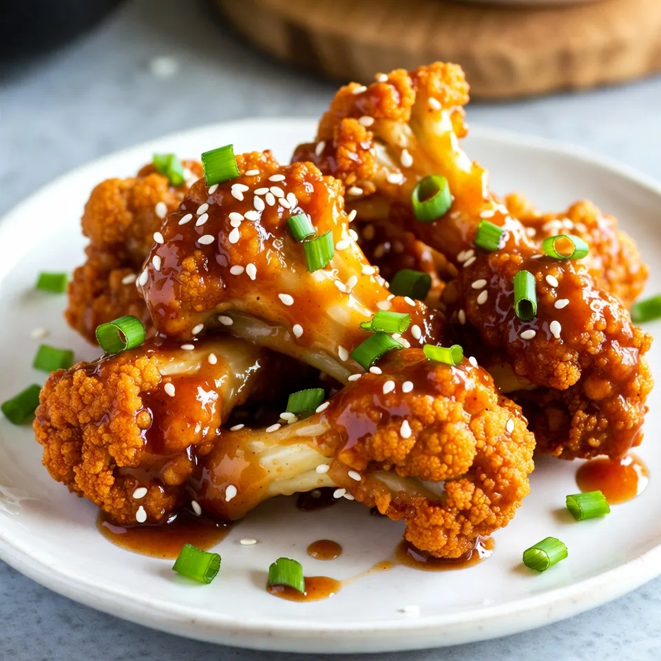 - 1 großer Blumenkohl, in mundgerechte Röschen zerteilt - 1 Tasse Weizenmehl - 1 Tasse Wasser - 1/3 Tasse Honig - 2 Esslöffel Sojasauce Die Hauptzutaten sind einfach zu finden. Blumenkohl bildet die Basis. Er bietet eine tolle Textur und Geschmack. Weizenmehl und Wasser bilden den Teig. Dieser sorgt für den perfekten Crunch. Honig und Sojasauce bringen eine süße und salzige Note. Gemeinsam verwandeln sie die Blumenkohl-Flügel in einen Hit. - 1 Teelöffel Knoblauchpulver - 1 Teelöffel Zwiebelpulver - 1/2 Teelöffel geräucherter Paprika - Salz und Pfeffer nach Geschmack Die Gewürze sind wichtig für den Geschmack. Knoblauchpulver und Zwiebelpulver geben Tiefe. Geräucherter Paprika fügt eine rauchige Note hinzu. Salz und Pfeffer runden das Gericht ab. Diese Gewürze machen die Blumenkohl-Flügel aufregend und lecker. - Sesamkörner - Gehackte Frühlingszwiebeln Die Garnierungen bringen das Gericht zum Strahlen. Sesamkörner fügen einen schönen Crunch hinzu. Sie sind auch hübsch anzusehen. Gehackte Frühlingszwiebeln geben Frische und Farbe. Zusammen machen sie die Blumenkohl-Flügel noch ansprechender. {{ingredient_image_2}} Heize deinen Ofen auf 220°C (425°F) vor. Dies hilft, die Blumenkohl-Flügel schön knusprig zu machen. Lege ein Backblech mit Backpapier aus. So bleibt nichts kleben und die Reinigung wird einfach. In einer großen Schüssel vermenge 1 Tasse Weizenmehl, 1 Tasse Wasser, 1 Teelöffel Knoblauchpulver, 1 Teelöffel Zwiebelpulver, 1/2 Teelöffel geräucherten Paprika sowie Salz und Pfeffer. Mische alles gut, bis die Konsistenz glatt ist. Überprüfe die Mischung. Sie sollte dick genug sein, um die Röschen gut zu umhüllen. Nimm die Blumenkohlröschen und tauche sie in die Teigmischung. Achte darauf, dass jedes Röschen gut bedeckt ist. Danach rolle die Röschen im Paniermehl für einen extra Crunch. Platziere sie gleichmäßig auf dem Backblech. Dies sorgt für eine gleichmäßige Garung. Backe die Blumenkohl-Flügel im vorgeheizten Ofen für 25-30 Minuten. Nach der Hälfte der Backzeit wende die Flügel. So werden sie von allen Seiten goldbraun. In der Zwischenzeit kannst du die Honig-Knoblauch-Sauce zubereiten. Wenn die Flügel fertig sind, träufle die Sauce darüber und wende sie vorsichtig. Gib alles für 5-10 Minuten zurück in den Ofen, um die Sauce zu karamellisieren. Um die ideale Konsistenz für deine Blumenkohl-Flügel zu erreichen, musst du die Teigmischung anpassen. Beginne mit einer Tasse Weizenmehl und einer Tasse Wasser. Wenn der Teig zu dick ist, füge etwas mehr Wasser hinzu. Du willst, dass der Teig glatt und leicht flüssig ist. Zum Panieren kannst du Panko verwenden, um extra Crunch zu bekommen. Normales Paniermehl ist auch gut, aber Panko gibt dir diesen tollen Knusper-Effekt. Die Knusprigkeit deiner Blumenkohl-Flügel hängt von der richtigen Panade ab. Panko hat eine gröbere Textur als normales Paniermehl. Dadurch wird dein Gericht knuspriger. Achte darauf, die Blumenkohl-Röschen gleichmäßig in der Panade zu rollen. Back-Techniken sind auch wichtig. Wende die Flügel in der Mitte der Backzeit. So werden sie von allen Seiten gleich knusprig. Die Sauce für deine Blumenkohl-Flügel ist der Schlüssel zum Geschmack. Du kannst die Sauce einfach anpassen. Probiere, etwas Sriracha für Schärfe hinzuzufügen oder Erdnussbutter für einen nussigen Geschmack. Wenn du keinen Honig verwenden möchtest, probiere Agavendicksaft oder Ahornsirup. Beide geben dir eine süße Note, die gut zu Knoblauch passt. Pro Tipps Die richtige Blumenkohlwahl: Achte darauf, einen frischen und festen Blumenkohl zu wählen, um die beste Textur zu erhalten. Für extra Crunch: Verwende Panko-Semmelbrösel anstelle von normalen Semmelbröseln, um die Blumenkohl-Flügel besonders knusprig zu machen. Vorsichtig wenden: Wende die Blumenkohl-Flügel in der Mitte der Backzeit, um eine gleichmäßige Bräunung und Knusprigkeit zu gewährleisten. Die Sauce anpassen: Experimentiere mit der Honig-Knoblauch-Sauce, indem du verschiedene Gewürze oder zusätzliche Zutaten wie Ingwer hinzufügst, um den Geschmack zu variieren. {{image_4}} Du kannst die Blumenkohl-Flügel leicht vegan machen. Ersetze den Honig durch Agavendicksaft oder Ahornsirup. Diese Alternativen geben eine süße Note. Für die Sojasauce nutze Tamari. Tamari ist glutenfrei und hat einen tollen Geschmack. Wenn du glutenfreies Mehl verwenden möchtest, nimm Reismehl oder Mandelmehl. Diese Mehle funktionieren gut im Teig. Wenn du es scharf magst, füge ein wenig Cayennepfeffer oder Paprikapulver hinzu. Diese Gewürze bringen viel Geschmack. Du kannst auch frische Chilis in die Honig-Knoblauch-Sauce geben. Serviere die Flügel mit einem scharfen Dip aus Joghurt und Sriracha. Das bringt einen tollen Kontrast! Experimentiere mit verschiedenen Saucen! Probiere zum Beispiel BBQ-Sauce oder Teriyaki-Sauce. Diese Saucen verändern den Geschmack der Flügel. Du kannst auch anderes Gemüse hinzufügen. Brokkoli oder Zucchini passen gut zu Blumenkohl. Mische die Röschen für mehr Farbe und Geschmack. Um die Blumenkohl-Flügel frisch zu halten, lagere sie im Kühlschrank. Packe sie in einen luftdichten Behälter. So bleiben sie bis zu vier Tage gut. Wenn du sie länger aufbewahren möchtest, friere sie ein. Lege die Flügel einfach auf ein Backblech und friere sie ein, bevor du sie in einen Gefrierbeutel gibst. So bleiben sie bis zu drei Monate haltbar. Wenn du die Reste aufwärmen möchtest, benutze den Ofen. Heize ihn auf 180°C (350°F) vor. Lege die Blumenkohl-Flügel auf ein Backblech. So bleiben sie knusprig. Backe sie für etwa 10 Minuten. Alternativ kannst du die Flügel in der Mikrowelle aufwärmen, aber sie können weich werden. Um Sumpfigkeit zu vermeiden, lege ein Papiertuch auf den Teller. Für die Meal Prep teile die Blumenkohl-Flügel in Portionen auf. So hast du gesunde Snacks für die Woche. Kombiniere die Flügel mit frischem Gemüse oder Salat. Du kannst auch Dips wie Hummus oder Guacamole hinzufügen. So wird jede Mahlzeit spannend und lecker! Blumenkohl-Flügel brauchen 25-30 Minuten im Ofen. Heize den Ofen auf 220°C vor. Lege die Röschen auf ein Backblech. Wende sie nach 15 Minuten, damit sie gleichmäßig bräunen. Sie sind fertig, wenn sie goldbraun und knusprig sind. Ja, du kannst diese Flügel im Air Fryer machen. Heize den Air Fryer auf 200°C vor. Lege die Blumenkohl-Flügel in den Korb. Brate sie 15-20 Minuten lang. Schüttele den Korb nach der Hälfte der Zeit. So werden sie schön knusprig. Die besten Dips sind cremig und würzig. Probiere einen scharfen Joghurt-Dip oder eine BBQ-Sauce. Ein einfacher Knoblauch-Dip passt auch gut. Experimentiere mit deinen Lieblingssaucen. Du kannst auch eigene Saucen mixen! Zusammengefasst haben wir heute gelernt, wie man köstliche Blumenkohl-Flügel herstellt. Wir gingen durch die Zutaten, die Zubereitung und die Tricks für die besten Ergebnisse. Vergiss nicht, mit verschiedenen Aromen zu experimentieren und deine eigenen Varianten auszuprobieren. Egal, ob du sie knusprig oder würzig magst, die Möglichkeiten sind endlos. Viel Spaß beim Kochen und Teilen dieser leckeren Flügel!