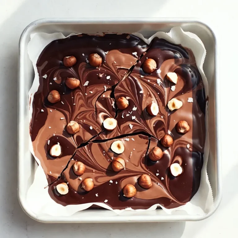 Für die Schokoladen-Haselnuss-Bark brauchst du folgende Hauptzutaten: - 200g Zartbitterschokolade (70% Kakao oder höher) - 100g Milchschokolade - 100g Haselnüsse, geröstet und grob gehackt Diese Zutaten sind einfach zu finden. Zartbitterschokolade gibt der Bark einen reichen, tiefen Geschmack. Milchschokolade bringt Süße und eine cremige Textur. Die Haselnüsse fügen Crunch und nussigen Geschmack hinzu. Hier sind einige optionale Zutaten, die du hinzufügen kannst: - 1 Esslöffel Kokosöl (für zusätzlichen Glanz) - 1 Teelöffel Vanilleextrakt (für mehr Aroma) - Meersalzflocken (für einen süß-salzigen Kick) Kokosöl macht die Schokolade glänzender. Vanille sorgt für einen tollen Duft. Meersalzflocken sind perfekt, um die Süße zu betonen. Die Qualität der Schokolade ist sehr wichtig. Hochwertige Schokolade hat einen besseren Geschmack. Sie schmilzt auch besser. Wähle Schokolade mit hohem Kakaoanteil. Dies gibt deiner Bark mehr Tiefe. Günstige Schokolade kann wachsartig schmecken und die Textur beeinträchtigen. Investiere in gute Schokolade. Du wirst den Unterschied schmecken. {{ingredient_image_2}} Zuerst bereiten wir das Backblech vor. Nehmen Sie ein Blech, das etwa 20x20 cm groß ist. Legen Sie es mit Backpapier aus. Achten Sie darauf, dass das Papier über die Ränder hängt. So können Sie die Bark später leicht herausnehmen. Nehmen Sie eine hitzebeständige Schüssel. Geben Sie 200g Zartbitterschokolade und 1 Esslöffel Kokosöl hinein. Schmelzen Sie die Mischung. Sie können das Wasserbad oder die Mikrowelle nutzen. Wenn Sie die Mikrowelle verwenden, schmelzen Sie die Schokolade in 30-Sekunden-Intervallen. Rühren Sie, bis die Schokolade glatt ist. Jetzt machen wir die Milchschokoladenschicht. Nehmen Sie eine weitere hitzebeständige Schüssel. Geben Sie 100g Milchschokolade hinein und schmelzen Sie sie genauso wie die Zartbitterschokolade. Achten Sie darauf, dass die Milchschokolade seidig und geschmeidig wird. Jetzt kommt der Spaß! Gießen Sie die geschmolzene Zartbitterschokolade in das Backblech. Verteilen Sie sie gleichmäßig in die Ecken. Dann träufeln Sie die geschmolzene Milchschokolade darüber. Nutzen Sie einen Zahnstocher, um ein schönes Muster zu machen. Bestreuen Sie die Schokolade mit 100g grob gehackten Haselnüssen. Drücken Sie die Nüsse leicht an, damit sie haften. Zum Schluss streuen Sie Meersalzflocken darüber. Lassen Sie die Bark für mindestens 2 Stunden im Kühlschrank fest werden. Um die perfekte Konsistenz zu erreichen, schmelzen Sie die Schokolade langsam. Verwenden Sie ein Wasserbad oder die Mikrowelle. Wenn Sie die Mikrowelle verwenden, schmelzen Sie die Schokolade in 30-Sekunden-Intervallen. Rühren Sie nach jedem Intervall gut um. So vermeiden Sie, dass die Schokolade anbrennt. Wenn die Schokolade glatt ist, fügen Sie den Vanilleextrakt hinzu. Das sorgt für mehr Geschmack. Kokosöl gibt der Schokolade Glanz. Wenn Sie kein Kokosöl haben, probieren Sie Butter. Ein anderer guter Ersatz ist Kakaobutter. Diese Öle helfen, die Schokolade geschmeidig zu halten. Sie können auch ganz darauf verzichten, wenn Sie die Schokolade nicht glänzend mögen. Schokoladen-Haselnuss-Bark ist perfekt für Geschenke. Brechen Sie die Bark in Stücke und verpacken Sie sie schön. Sie können sie auch als Dessert servieren. Legen Sie die Stücke auf einen Teller mit frischen Früchten. Oder fügen Sie sie zu Eiscreme hinzu. Diese Bark ist vielseitig und sieht auf jedem Tisch gut aus. Pro Tipps Schokolade temperieren: Um eine glänzende Oberfläche zu erzielen, temperieren Sie die Schokolade, bevor Sie sie schmelzen. Dies sorgt dafür, dass die Bark beim Abkühlen schön knackig bleibt. Variationen hinzufügen: Experimentieren Sie mit verschiedenen Nüssen oder Trockenfrüchten wie Cranberries oder Mandeln, um Ihrer Bark eine persönliche Note zu verleihen. Für eine besondere Note: Fügen Sie einen Hauch von Zimt oder Chili-Pulver zur dunklen Schokolade hinzu, um einen interessanten Geschmacksakzent zu setzen. Aufbewahrung: Bewahren Sie die Bark in einem luftdichten Behälter auf, um die Frische zu erhalten. So bleibt sie bis zu zwei Wochen haltbar. {{image_4}} Ich liebe es, verschiedene Nüsse in meine Schokoladen-Haselnuss-Bark zu integrieren. Du kannst Mandeln, Walnüsse oder Pistazien verwenden. Jedes Mal erhältst du einen neuen Geschmack. Die Nüsse geben auch einen tollen Crunch. Röste sie vorher leicht, um den Geschmack zu intensivieren. Die Wahl der Schokolade kann viel ausmachen. Du kannst Zartbitter-, Milch- oder sogar weiße Schokolade nehmen. Zartbitter hat einen tiefen Geschmack, während Milchschokolade süßer ist. Wenn du etwas Neues ausprobieren möchtest, mische verschiedene Schokoladen. So bekommst du eine tolle Marmormusterung. Trockenfrüchte wie Cranberries oder Aprikosen bringen Frische. Sie ergänzen die Schokolade perfekt. Du kannst auch Gewürze wie Zimt oder Kardamom hinzufügen. Diese geben deiner Bark eine besondere Note. Experimentiere mit verschiedenen Kombinationen, um dein persönliches Rezept zu finden. Um die Schokoladen-Haselnuss-Bark frisch zu halten, lagern Sie sie in einer luftdichten Box. Stellen Sie die Box an einen kühlen, trockenen Ort. Vermeiden Sie direkte Sonneneinstrahlung und Feuchtigkeit. Die ideale Temperatur liegt zwischen 18 und 22 Grad Celsius. So bleibt die Bark knusprig und lecker. Wenn Sie die Bark richtig lagern, bleibt sie etwa zwei Wochen frisch. Nach dieser Zeit kann die Schokolade ihren Geschmack verlieren. Achten Sie darauf, die Bark vor Luft und Wärme zu schützen. So bleibt die Qualität länger erhalten. Sie können die Schokoladen-Haselnuss-Bark auch einfrieren. Schneiden Sie die Bark in Stücke und legen Sie sie in einen gefrierfesten Beutel. Stellen Sie sicher, dass die Luft entweicht. So können Sie die Bark bis zu drei Monate aufbewahren. Wenn Sie sie genießen möchten, lassen Sie die Stücke einfach im Kühlschrank auftauen. Es dauert etwa 15 Minuten, um die Bark vorzubereiten. Danach muss sie für mindestens 2 Stunden in den Kühlschrank. So wird sie fest und schnittfest. Insgesamt sind es also rund 2 Stunden und 15 Minuten, bis die Schokoladen-Haselnuss-Bark fertig ist. Ja, du kannst andere Nüsse verwenden. Mandeln, Walnüsse oder Cashews sind tolle Alternativen. Achte darauf, dass sie geröstet sind. So bekommst du einen tollen Geschmack und eine knackige Textur. Du kannst fertige Schokoladen-Haselnuss-Bark in vielen Supermärkten finden. Achte auf die Süßigkeitenabteilung. Einige Feinkostläden bieten auch handgemachte Varianten an. Online-Shops sind ebenfalls eine gute Option, um verschiedene Marken zu vergleichen. Ja, dieses Rezept ist von Natur aus glutenfrei. Alle Zutaten, die du verwendest, sind glutenfrei. Achte jedoch darauf, dass die Schokolade und die Nüsse nicht mit glutenhaltigen Lebensmitteln in Berührung kommen. So bleibt deine Bark sicher für alle, die glutenfrei essen müssen. Schokoladen-Haselnuss-Bark ist einfach und macht Spaß. Du hast die Hauptzutaten gelernt und wie wichtig die Schokoladenqualität ist. Die Schritt-für-Schritt-Anleitung hilft beim Schmelzen und Dekorieren. Tipps zur Konsistenz und Variationen sorgen für kreative Optionen. Denke daran, wie du die Bark aufbewahrst. Sie bleibt frisch und lecker! Jetzt bist du bereit, diese süße Leckerei selbst zu machen und zu genießen. Viel Spaß beim Ausprobieren!