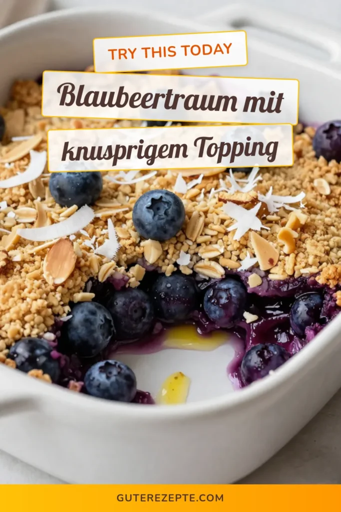 Entdecken Sie das köstliche Rezept für Blaubeer-Kokos-Crumble! Dieses gesunde Dessert ist glutenfrei und perfekt für jeden Anlass. Mit frischen Heidelbeeren, Kokosraspeln und Haferflocken ist es eine wahre Genussreise. Probieren Sie dieses einfache Rezept für Crumble aus und genießen Sie den aromatischen Geschmack. Speichern Sie es für Ihren nächsten Backtag! #BlaubeerKokosCrumble #glutenfreierCrumble #gesundeDesserts #RezeptFürCrumble
