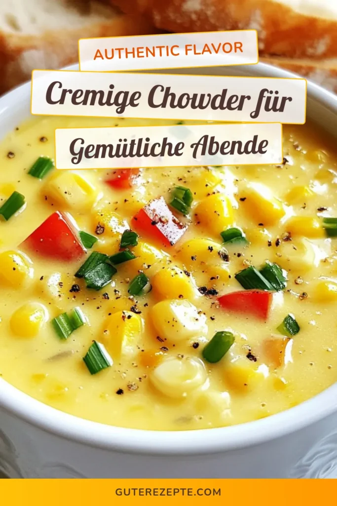 Genießen Sie unser cremiges Mais-Chowder Rezept, das nicht nur als vegetarische Chowder überzeugt, sondern auch als gesunde Suppe für die ganze Familie dient. Diese schnelle Kartoffelsuppe ist perfekt für jede Gelegenheit und einfach zuzubereiten. Verleihen Sie Ihren Mahlzeiten mit diesem einfachen Rezept mit Gemüse einen besonderen Geschmack! Speichern Sie das Rezept für Ihr nächstes Kochen. #CremigeMaisChowder #VegetarischeChowder #GesundeSuppenrezepte #EinfacheRezepteMitGemüse