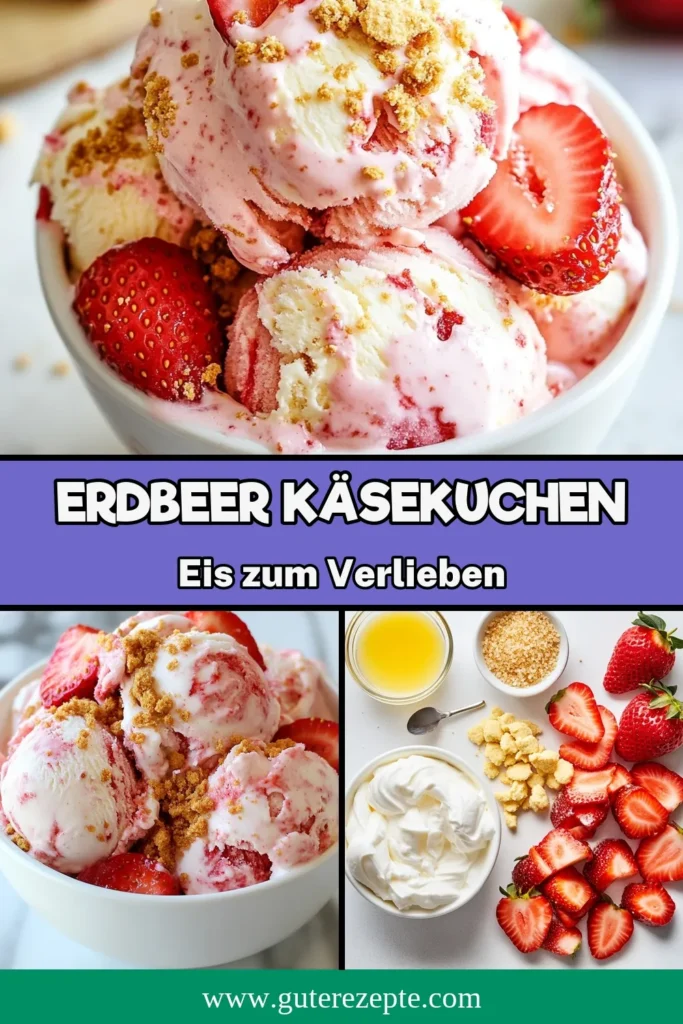 Entdecke das erfrischende Erdbeer-Käsekuchen-Eis! Mit unserem Käsekuchen-Eis Rezept zaubern Sie in wenigen Schritten ein leckeres Erdbeereis, das ideal für heiße Sommertage ist. Dieses einfache Dessertideen wird alle begeistern! Perfekt zum selber machen und genießen – ein echtes Highlight für deine nächste Feier. Probiere es aus und lass dich überraschen! #ErdbeerKäsekuchenEis #ErdbeereisSelberMachen #EisRezepte #Dessertideen