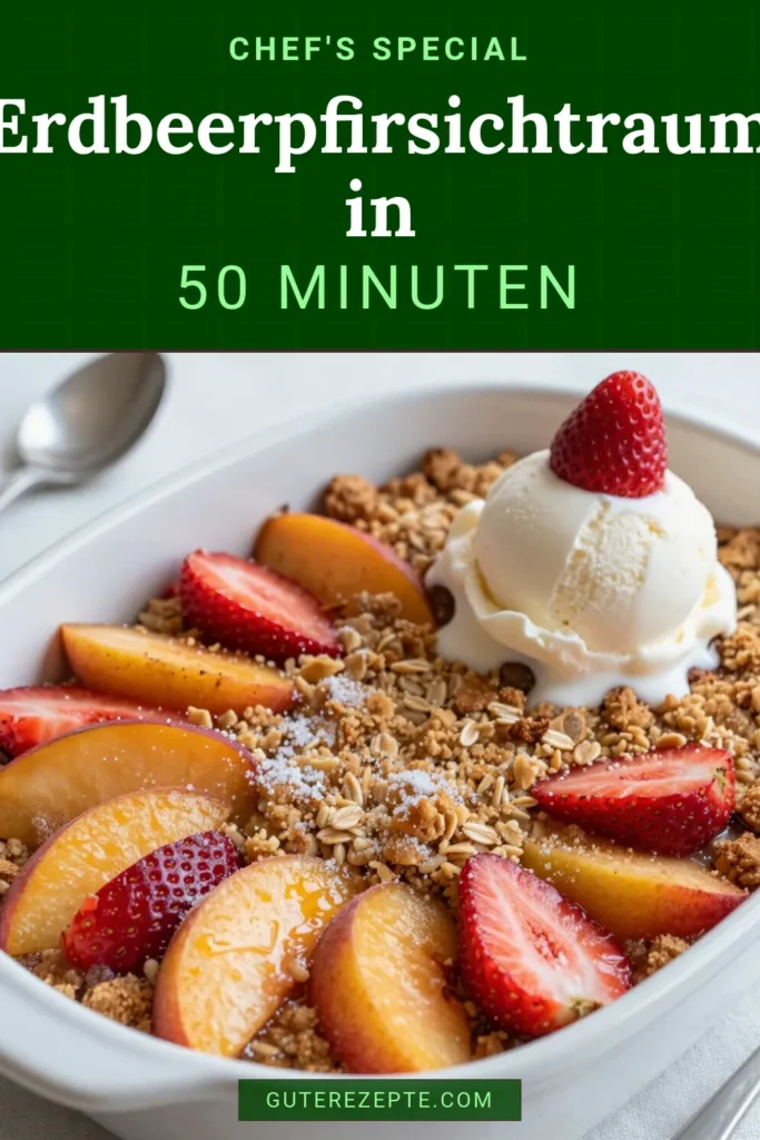 Entdecken Sie unser Erdbeer-Pfirsich-Crisp Rezept, das perfekte, einfache Obst-Crisp für den Sommer! Dieses vegane Haferflocken-Crisp vereint frische Früchte mit knusprigem Belag. Ideal für Ihre nächste Grillparty oder einfach als leckeres Sommerdessert mit Früchten. Backen Sie noch heute und genießen Sie den fruchtigen Genuss! Jetzt probieren und speichern! #ErdbeerPfirsichCrisp #Sommerdessert #veganesCrisp #Obstbacken