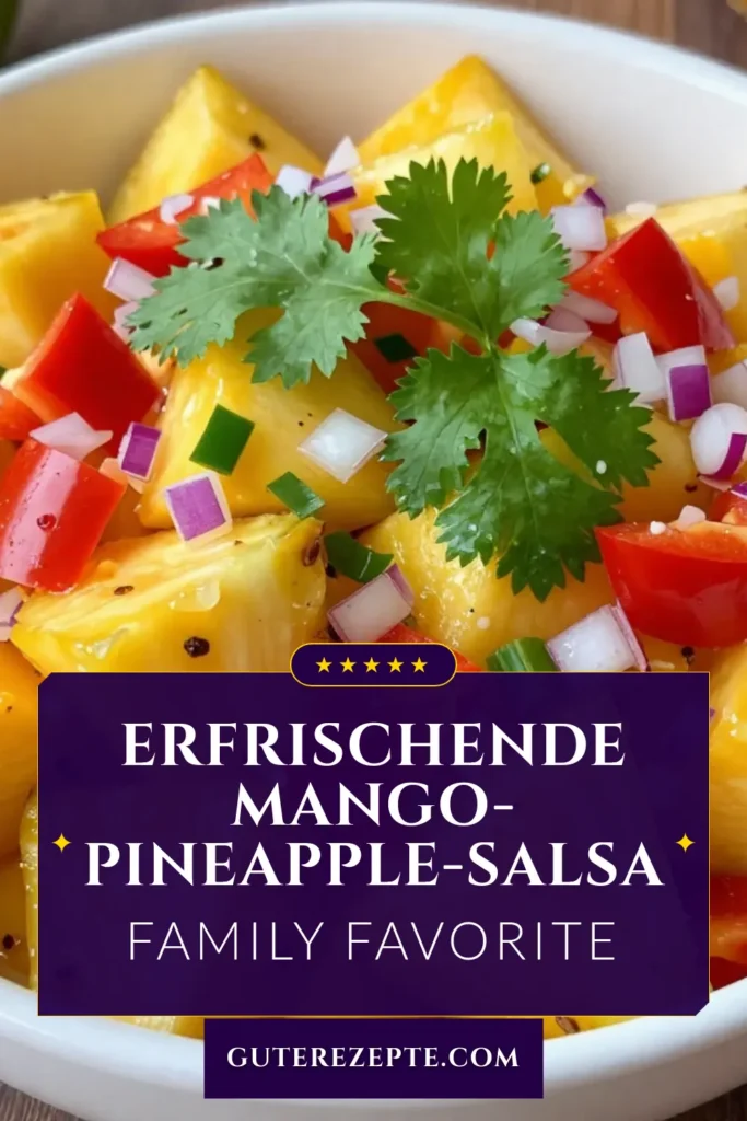 Entdecken Sie diese köstliche Mango-Ananas-Salsa, das perfekte Rezept für Ihre nächste Grillparty. Frische Salsa Rezepte wie diese fruchtige Salsa mit Koriander sind einfach zuzubereiten und bieten gesunde Snackideen. Genießen Sie den besonderen Geschmack dieser einfachen Salsa, die ideal als Dip oder Topping für Fleischgerichte ist. Lassen Sie sich inspirieren und speichern Sie das Rezept! #MangoAnanasSalsa #SalsaRezepte #Grillparty #GesundeSnacks
