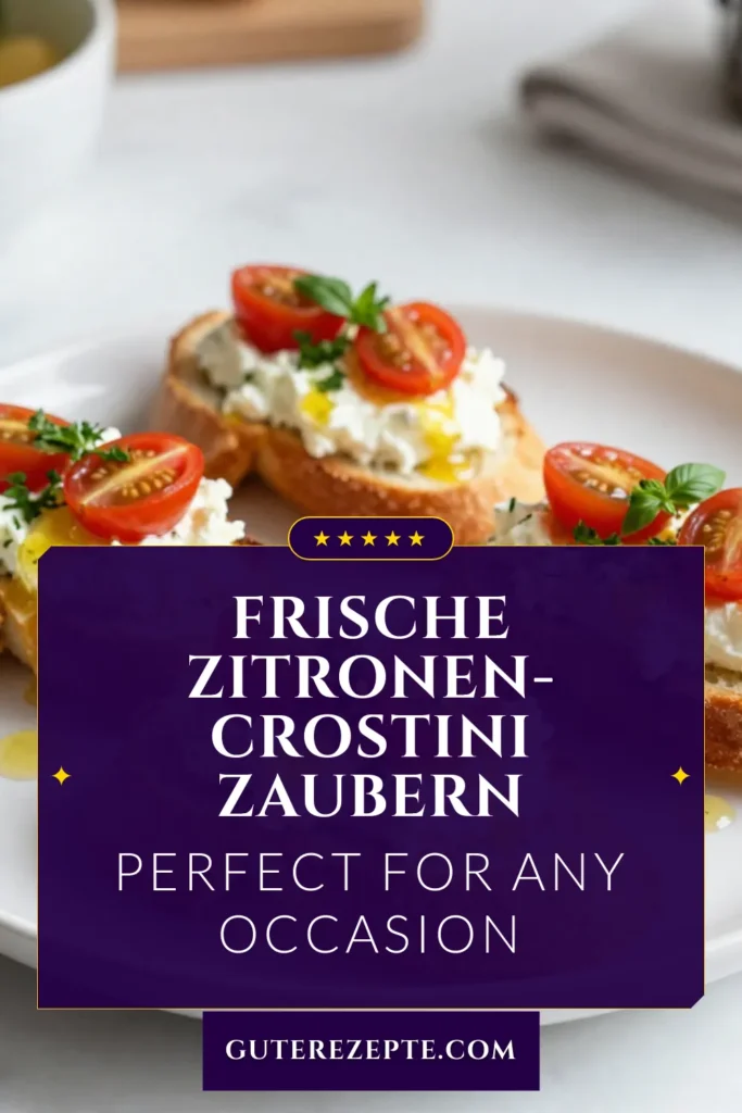 Entdecken Sie unser köstliches Zitronen-Kräuter-Ricotta-Crostini Rezept! Diese einfache Vorspeise mit Kräutern ist perfekt für Ihre nächste Feier. Genießen Sie das Zusammenspiel von cremigem Ricotta und erfrischender Zitrone auf knusprigem Baguette. Ideal als italienisches Crostini Rezept, das garantiert zum Hit wird! Probieren Sie es aus und beeindrucken Sie Ihre Gäste! Jetzt speichern! #Crostini #Vorspeisen #Ricotta #Italienisch