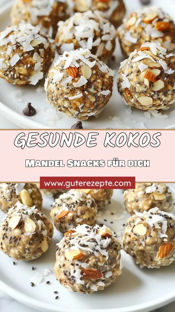Entdecken Sie dieses einfache Rezept für Kokos-Mandel-Energie-Bällchen, perfekte gesunde Snacks für zwischendurch! Diese veganen Proteinbällchen sind nicht nur nahrhaft, sondern auch super lecker. Mit Haferflocken, Mandelbutter und Kokosnuss sind sie ein ideales Energie-Bällchen Rezept für jede Gelegenheit. Probieren Sie es aus und speichern Sie es für Ihre nächsten Snack-Ideen! #KokosMandelEnergieBaellchen #EnergieBaellchenRezept #GesundeSnacks #EinfacheRezeptideen