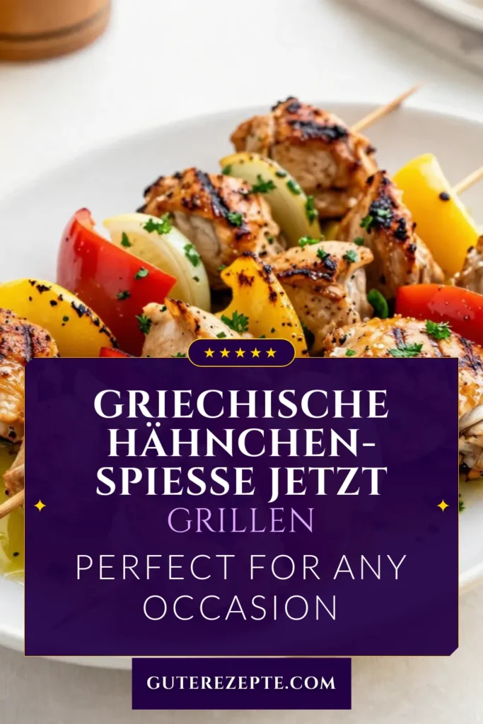 Entdecken Sie die köstlichen griechischen Hähnchenspieße mit unserem Zitronen-Hähnchen Rezept! Diese marinierten Hähnchenspieße sind perfekt für Ihren Grillabend und überzeugen mit dem Aroma von Oregano und frischer Zitrone. Genießen Sie diese Grillrezepte mit Hähnchen als Teil eines unvergesslichen Essens. Probieren Sie jetzt unser Rezept aus und bringen Sie den Geschmack Griechenlands auf Ihren Grill! #GriechischeHähnchenspieße #ZitronenHähnchenRezept #GrillrezepteMitHähnchen #OreganoHähnchenSpieße